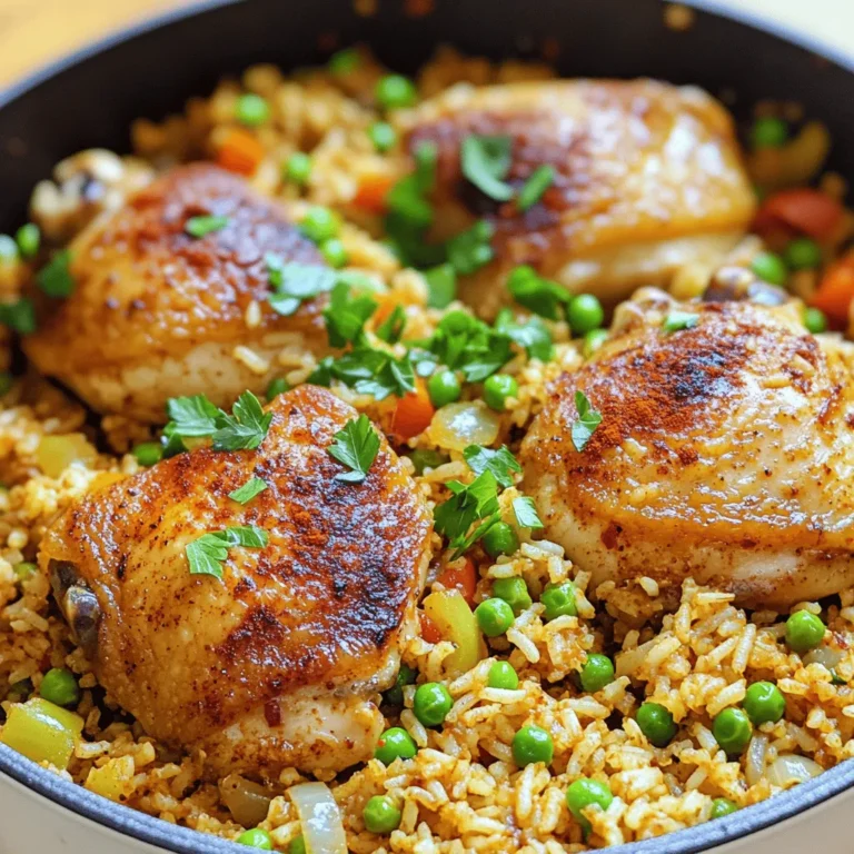 To make this dish, you need simple yet tasty ingredients. Here’s what to gather: - 4 boneless, skinless chicken thighs - 1 cup long-grain rice - 3 cups chicken broth - 1 medium onion, chopped - 2 cloves garlic, minced - 1 bell pepper (any color), diced - 1 cup diced celery - 1 cup frozen peas These ingredients come together to build layers of flavor. The chicken thighs add rich protein. The rice soaks up all the tasty broth and spices. The veggies provide crunch and color. The right seasonings make all the difference. You will need: - 2 tablespoons Cajun seasoning - 1 teaspoon smoked paprika - Salt and pepper to taste Cajun seasoning gives this dish its warmth and zest. Smoked paprika adds a nice, subtle smokiness. Adjust salt and pepper to suit your taste. Garnishing is a fun way to finish the dish. You can use: - Fresh parsley, chopped Sprinkling parsley on top adds a fresh touch. It also makes the dish look bright and inviting. Once you have all these ingredients, you are ready to create a delicious meal. Check out the Full Recipe for detailed steps to bring it all together! Start with the chicken thighs. First, season them with salt, pepper, and Cajun seasoning. Heat olive oil in a large pot over medium heat. When the oil is hot, add the chicken. Sear each side for about three to four minutes. You want a nice golden brown color. Once browned, take the chicken out and set it aside. This step adds great flavor to your dish. Now it’s time for the veggies. In the same pot, add chopped onion, minced garlic, diced bell pepper, and diced celery. Cook them for about five to seven minutes. Stir often until they soften. This mix forms the base of the dirty rice. After the veggies soften, stir in the remaining Cajun seasoning and smoked paprika. These spices will make your dish pop with flavor. Next, add the long-grain rice to the pot. Toast it for one to two minutes while stirring. This helps enhance the rice's flavor. After that, pour in the chicken broth and return the seared chicken thighs to the pot. Bring everything to a boil. Once boiling, reduce the heat to low, cover, and let it simmer for 20 minutes. This is key for the rice to cook perfectly. In the last five minutes, mix in the frozen peas. When done, fluff the rice with a fork. Season with more salt and pepper if needed. For a nice touch, garnish with fresh parsley. You can find the full recipe in the article for more details. To get juicy chicken thighs, start with good quality meat. I recommend boneless, skinless thighs for this dish. Season well with salt, pepper, and Cajun seasoning. Sear them until golden brown on both sides. This step adds flavor and locks in moisture. After searing, set the chicken aside. Letting it rest helps keep it tender. For perfect rice, use long-grain rice. Toast it in the pot for a minute. This brings out the nutty flavor. Once you add chicken broth, the rice absorbs all the flavors. Keep the lid on while it simmers. This traps steam and helps the rice cook evenly. Fluff the rice with a fork before serving. It should be light and fluffy, not sticky. For a great presentation, serve this dish right from the pot. It looks rustic and inviting. Garnish with fresh parsley for a pop of color. You can also add a lemon wedge for a bright finish. Pair it with a simple green salad or crusty bread. This completes your meal and makes it even more enjoyable. {{image_2}} You can switch the chicken for other meats. Try diced pork or turkey. Shrimp also works well and cooks quickly. Simply add shrimp in the last few minutes of cooking. This keeps them tender and juicy. Each protein brings its own flavor. Adjust cooking times as needed for best results. To make this dish vegetarian, skip the meat. Use mushrooms for a hearty bite. Add a mix of bell peppers and zucchini for color. Replace chicken broth with vegetable broth for a rich taste. You can also toss in lentils for protein. This keeps the dish filling and nutritious. Enhancing flavors is easy. Add a splash of hot sauce for heat. Fresh herbs like thyme or bay leaves boost the taste. You can also mix in olives or capers for a salty touch. Experiment with different spices, like cumin or coriander, to find your favorite blend. Don't forget to adjust salt and pepper as needed. For detailed cooking steps, check out the Full Recipe! Storing leftovers is simple. Let your One Pot Chicken and Dirty Rice cool down first. Then, place it in an airtight container. It will last in the fridge for about 3 to 4 days. Make sure to label the container with the date, so you know when to eat it. When you’re ready to eat your leftovers, reheating is easy. You can use the microwave or the stovetop. If using the microwave, heat for 1 to 2 minutes. Stir it halfway to warm it evenly. For the stovetop, place it in a pan with a splash of water. Heat over medium until warm. Freezing is a great option for longer storage. Use a freezer-safe container or bag. Make sure to remove as much air as possible. Your dish can last up to 3 months in the freezer. To thaw, place it in the fridge overnight. Then reheat as mentioned above. Enjoy your meal again! One Pot Chicken and Dirty Rice can last in the fridge for about 3 to 4 days. Make sure to store it in an airtight container. This helps keep it fresh. When you reheat it, check the temperature. It should be hot all the way through. Yes, you can use brown rice! However, it will take longer to cook. Brown rice usually needs about 45 minutes. You may also need to add more chicken broth. Keep an eye on the liquid level while it cooks. If you don’t have Cajun seasoning, try a mix of spices. You can use paprika, garlic powder, and onion powder. A bit of cayenne pepper adds heat. Adjust the amounts to fit your taste. You can also use taco seasoning as an alternative. For the complete recipe, check out the [Full Recipe]. This blog post covered how to make One Pot Chicken and Dirty Rice. We looked at the ingredients, cooking steps, tips, and even variations. You can swap proteins, try vegetarian options, or adjust the seasonings to fit your taste. Remember, storing leftovers properly ensures you can enjoy this dish later. Make sure to check our FAQs for common questions. With this simple guide, you can serve a tasty meal that everyone will love. Enjoy cooking!