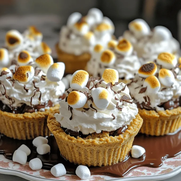 To make Frosty S'more Cups, you need: - 1 cup graham cracker crumbs - 1/4 cup melted butter - 1/4 cup granulated sugar - 1 cup mini marshmallows - 1 cup semi-sweet chocolate chips - 1/2 cup whipped cream - 1/2 teaspoon vanilla extract - Pinch of salt - Extra mini marshmallows for topping - Chocolate shavings for garnish You can swap some ingredients if needed. Use crushed cookies instead of graham crackers. Coconut oil works well in place of butter. For a sweeter cup, try brown sugar instead of granulated sugar. If you want a vegan option, use dairy-free chocolate chips and whipped coconut cream. Choose high-quality chocolate chips for rich flavor. Use fresh mini marshmallows for the best texture. When picking graham crackers, look for ones without artificial flavors. For the whipped cream, make it fresh for a fluffy topping. Always check the dates on your ingredients to ensure freshness. First, gather all the ingredients for the Frosty S'more Cups. You will need graham cracker crumbs, melted butter, sugar, mini marshmallows, semi-sweet chocolate chips, whipped cream, vanilla, and a pinch of salt. Make sure your oven is preheated to 350°F (175°C). This step is key to getting the best texture. In a bowl, mix the graham cracker crumbs, melted butter, and sugar. Stir until everything blends well. Now, take a muffin tin and press this mixture into each cup. The goal is to form small cups that hold all the tasty fillings. Bake these for 10 minutes. Once they are golden and firm, let them cool completely. This cooling step is important. It helps the cups hold their shape. Once your graham cracker cups are cool, it’s time to fill them! Add about a tablespoon of chocolate chips into each cup. Then, layer a tablespoon of mini marshmallows on top. Return the muffin tin to the oven for 2-3 minutes. You want the marshmallows to get roasted and golden. After they puff up, take them out and let them cool slightly. Meanwhile, whip the cream with vanilla and a pinch of salt until you see soft peaks. This whipped cream adds a nice touch. Spoon or pipe the cream over each s'more cup. Finally, sprinkle extra mini marshmallows and chocolate shavings on top for a fun finish. For the full recipe, check the instructions above. Enjoy your delicious treats! To make the best whipped cream, start with cold cream. Use a mixing bowl that is also cold. This helps the cream whip up faster. Whip it until soft peaks form. Be careful not to over-whip. If you do, it can become grainy. Add a touch of vanilla and a pinch of salt for flavor. This makes your whipped cream taste even better. Roasting mini marshmallows is fun and simple. You can use your oven or a torch. If you use the oven, just place them on top of your cups. Bake them for just 2-3 minutes. Watch closely, so they don’t burn. If using a torch, keep it moving to avoid burning. Roasting gives the marshmallows a nice golden color and smoky flavor. This adds a sweet crunch to your Frosty S'more Cups. For a great presentation, place your cups on a nice platter. Drizzle some melted chocolate around them for flair. This adds a touch of elegance. You can also add small skewers for easy serving. This lets guests enjoy their treats without any mess. For extra fun, pair them with ice cream. The cold creaminess goes well with the warm, gooey marshmallows. For more details, check the Full Recipe. {{image_2}} You can mix up the flavors in your Frosty S'more Cups. Try using different chocolate types. Dark chocolate brings a rich taste. Milk chocolate offers a sweet option. You can also add peanut butter chips for a nutty twist. For a fruity flavor, consider adding sliced strawberries or bananas. Each flavor change makes the treat even more fun! If you need a gluten-free option, swap graham crackers for gluten-free crumbs. Look for brands that offer gluten-free graham cracker crumbs. You can also use crushed almonds or oats as a base. Remember to check that all other ingredients are gluten-free, especially the chocolate chips. To make Frosty S'more Cups vegan, replace butter with coconut oil or vegan butter. Use dairy-free chocolate chips instead of semi-sweet ones. For the whipped cream, try coconut cream or a store-bought vegan whip. These swaps keep the flavor while making the treat plant-based. If you want the full recipe, check out the Frosty S'more Cups section above for all the details! To store leftover Frosty S'more Cups, let them cool completely. Place them in an airtight container. Keep them in the fridge. They will stay fresh for up to three days. If you want to keep them longer, consider freezing. To freeze these cups, first cool them completely. Then, wrap each cup tightly in plastic wrap. After wrapping, place them in a freezer-safe bag. You can keep them in the freezer for up to one month. When ready to eat, thaw them in the fridge overnight before serving. To keep your Frosty S'more Cups fresh, avoid exposing them to air. Use a tight seal on your container. If you freeze them, make sure to wrap them well. Always check for any signs of freezer burn before enjoying. For the best taste, eat them within the recommended time frames. Follow the Full Recipe for great results every time! Yes, you can prepare Frosty S'more Cups ahead of time. Make the graham cracker cups and fill them. Store them in the fridge for up to one day. Just add the whipped cream and toppings before serving. This keeps everything fresh and tasty. If you need a substitute for graham crackers, try digestive biscuits, vanilla wafers, or even crushed cookies. Each option gives a unique flavor. Choose what you like best for your Frosty S'more Cups. Frosty S'more Cups stay fresh for about three days in the fridge. Keep them in an airtight container. For the best taste, eat them within two days. Enjoy them as a fun dessert! For the full recipe, refer back to the beginning of the article. You learned all the key steps to make Frosty S'more Cups. From selecting the right ingredients to perfecting your whipped cream, these cups will impress anyone. You can customize flavors and even make them gluten-free or vegan. Storing them properly keeps them fresh and tasty longer. Try this full recipe and enjoy making a fun treat. With practice, you can master these delicious cups!