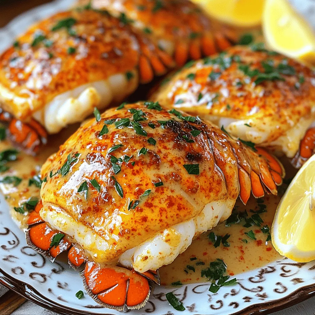 - 4 lobster tails - 4 tablespoons unsalted butter - 4 cloves garlic, minced - 1/2 cup heavy cream