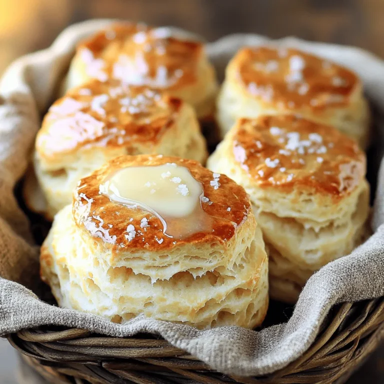 To make fluffy biscuits, you will need: - 2 cups all-purpose flour - 1 tablespoon baking powder - 1/2 teaspoon baking soda - 1 teaspoon salt - 1/2 cup cold unsalted butter, cubed - 3/4 cup buttermilk (or make your own by mixing milk with a splash of vinegar) You can add fun flavors with these options: - 1 tablespoon honey (for a touch of sweetness) - 1/2 teaspoon garlic powder (for a savory twist) - Fresh herbs like rosemary or chives, finely chopped (for extra flavor) If you run out of an ingredient, try these swaps: - Use whole wheat flour instead of all-purpose flour for a nutty flavor. - Swap buttermilk with regular milk, adding a splash of vinegar. - Margarine can replace butter, but the taste may change slightly. These ingredients help create soft, fluffy biscuits that are easy to make. Don’t forget to check the Full Recipe for more details! Start by preheating your oven to 450°F (232°C). This high heat helps the biscuits rise and become fluffy. While the oven heats, line a baking sheet with parchment paper. This keeps the biscuits from sticking and makes cleanup easy. Next, grab a large mixing bowl. Add 2 cups of all-purpose flour, 1 tablespoon of baking powder, 1/2 teaspoon of baking soda, 1 teaspoon of salt, and 1/2 teaspoon of garlic powder if you want a savory touch. Whisk these together until they mix well. If you’re using fresh herbs, add them now too. Now, it's time to add the butter. Cut 1/2 cup of cold unsalted butter into small cubes. Add these cubes to your flour mix. Use a pastry cutter or your fingers to mix until you see coarse crumbs. Don’t worry if some pieces are larger; they add to the biscuit's flakiness. Next, make a well in the center and pour in 3/4 cup of buttermilk and 1 tablespoon of honey if you're feeling sweet. Stir gently until just combined. Overmixing can make your biscuits tough. Turn the dough onto a floured surface. Knead it gently 3-4 times until it comes together. Pat it into a rectangle about 1-inch thick. Use a floured biscuit cutter or a glass to cut out biscuits. Place them on the prepared baking sheet. Gather any scraps, knead gently, and cut out more biscuits. Bake them in the preheated oven for 10-12 minutes. They should turn golden brown on top. Enjoy them warm, right from the oven! For the full recipe, check the earlier section. To make your biscuits fluffy, use cold butter. This helps create steam as it melts in the oven. Cut the butter into the flour until it looks like coarse crumbs. This keeps the butter from melting before baking. Also, use buttermilk for moisture and acidity. It reacts with baking soda, giving lift. Remember to avoid overmixing your dough. Mix until just combined to keep the texture light. One common mistake is using warm butter. It makes the biscuits dense instead of fluffy. Another issue is overworking the dough. Knead it just a few times. If you roll it out too thin, your biscuits won’t rise well. Lastly, not preheating the oven can lead to flat biscuits. Always ensure your oven is at 450°F (232°C) before baking. Knead the dough gently on a floured surface. Aim for just 3-4 folds to keep the layers. When cutting your biscuits, use a sharp biscuit cutter. Press down firmly without twisting. Twisting seals the edges and prevents rising. Once cut, place them close together on the baking sheet. This helps them rise and stay fluffy. For the best results, bake them right after cutting. {{image_2}} Using buttermilk makes your biscuits extra fluffy. The acid in buttermilk helps the dough rise. It gives a slight tang that regular milk lacks. If you don't have buttermilk, mix milk with a splash of vinegar. This simple swap makes a great substitute. Both versions work well, but buttermilk often wins for flavor. You can make biscuits sweet or savory. For sweet biscuits, add sugar or honey. A touch of cinnamon also works great. Sweet biscuits pair well with jam or honey. For a savory twist, try adding garlic powder. You can even mix in cheese for extra flavor. Both types are delicious, and it’s fun to switch things up! Herbs and spices can elevate your biscuits. Fresh herbs like rosemary or chives add depth. Simply chop them finely and mix into the dough. You can also try dried herbs for a different taste. Experiment with spices like paprika or black pepper. This adds warmth and complexity to each bite. Your biscuits will become a favorite at the table. For the complete recipe, check the full recipe section! To keep your leftover biscuits fresh, place them in an airtight container. You can also wrap them in plastic wrap or foil. Store them at room temperature if you plan to eat them soon. For longer storage, refrigerate them. This helps keep them soft and tasty. When you want to enjoy your leftover biscuits, reheating them properly is key. The oven is best for this. Preheat your oven to 350°F (175°C). Place the biscuits on a baking sheet. Cover them with aluminum foil to prevent drying out. Heat for about 10-15 minutes. You can also use the microwave. Wrap each biscuit in a damp paper towel. Heat for 15-20 seconds. This method keeps them soft, but they might not be as crispy. If you want to save biscuits for later, freezing is a great option. Let them cool completely first. Wrap each biscuit tightly in plastic wrap. Then, place them in a freezer bag. They will stay fresh for up to three months. When you're ready to eat them, thaw in the fridge overnight. Reheat as described above for the best taste. Enjoy your homemade biscuits anytime! For the full recipe, check the link provided. You can use regular milk instead of buttermilk. Just add a splash of vinegar or lemon juice. This will mimic the tangy flavor of buttermilk. Mix one cup of milk with one tablespoon of vinegar. Let it sit for five minutes. Then, use it in your biscuit recipe as you would buttermilk. This trick works well and keeps your biscuits fluffy! Tough biscuits often come from overmixing the dough. When you mix too much, you develop gluten, which makes the biscuits dense. Always mix until just combined. Another reason could be using too much flour. Measure your flour correctly and spoon it into the measuring cup. Level it off with a knife to avoid adding too much. Yes, you can make biscuits ahead of time! You have two good options. First, you can prepare the dough and freeze it. Just cut out the biscuits and place them on a baking sheet. Freeze them until firm, then transfer to a bag. Bake them straight from the freezer when needed. Second, you can bake them ahead and store them in an airtight container. Reheat them in the oven for a few minutes before serving. The best way to serve homemade biscuits is warm and fresh out of the oven. Brush them with melted butter for extra flavor. You can also serve them with honey or jam for a sweet touch. For savory options, try adding fresh herbs or garlic powder into the dough. Place them in a basket lined with a cloth for a nice presentation. You can find the full recipe for fluffy buttermilk biscuits above. It includes all the ingredients and steps needed to create these delicious treats. You now know how to make tasty biscuits. We covered the main ingredients and some optional ones. You learned key steps to prepare and bake them right. Tips helped you avoid common mistakes while adding your twist. Storage ideas ensure your leftovers stay fresh. Biscuits can be easy and fun to make. Now, get in the kitchen and start baking! Enjoy the delicious results.