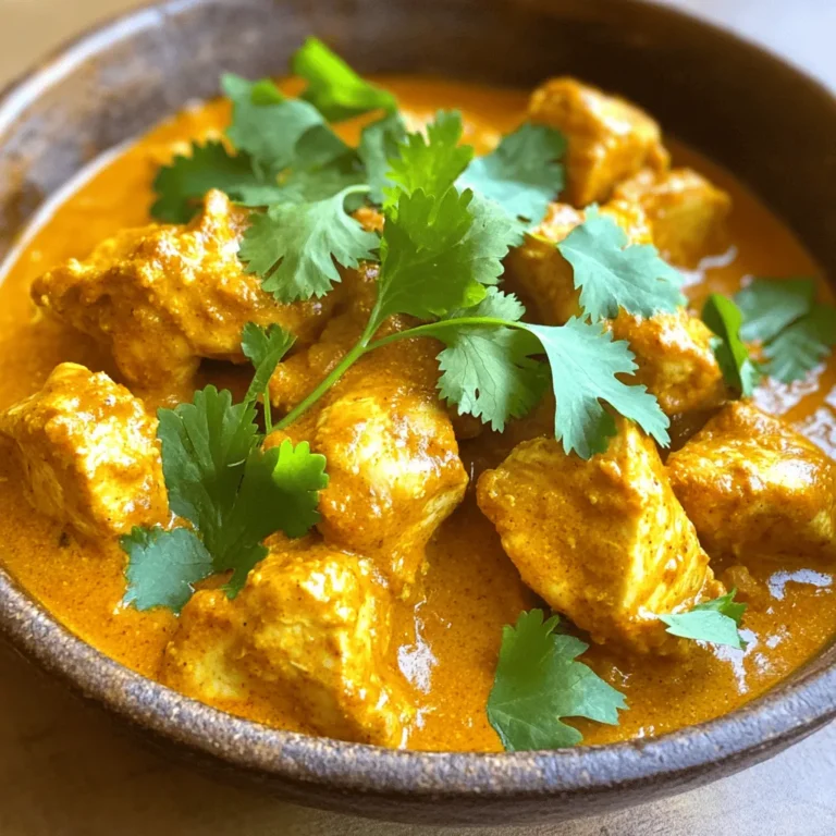 - Chicken: Use 1 lb of boneless, skinless chicken thighs. Cut them into bite-sized pieces. Thighs stay juicy and tender. - Spices: Essential spices are key for flavor. You’ll need: - 2 tablespoons garam masala - 1 tablespoon ground cumin - 1 tablespoon ground coriander - 1 teaspoon turmeric powder - 1 teaspoon chili powder - 1 teaspoon salt - Other essential ingredients: These add depth and creaminess: - 1 cup plain Greek yogurt, for marinating - 1 tablespoon vegetable oil, for sautéing - 1 medium onion, finely chopped - 4 cloves garlic, minced - 1 inch ginger, grated - 1 can (14 oz) crushed tomatoes - 1/2 cup heavy cream, for richness - Fresh cilantro for garnish, to brighten the dish These ingredients come together to make a tasty meal in your Instant Pot. For the full recipe, check the detailed instructions above. Marinating the chicken Start by mixing yogurt, garam masala, cumin, coriander, turmeric, chili powder, and salt in a bowl. This mix is your marinade. Add the chicken pieces and stir well. Make sure each piece gets coated. Let this sit for at least 30 minutes. For a deeper flavor, marinate overnight. Sautéing the aromatics Next, turn on your Instant Pot and set it to Sauté mode. Once hot, pour in the vegetable oil. Add the chopped onion and cook for about 3-4 minutes. You want it soft and clear. Then, mix in minced garlic and grated ginger. Sauté for one more minute until fragrant. Cooking under pressure Now it’s time to add the crushed tomatoes and the marinated chicken to the pot. Pour in everything from the marinade too, and give it a gentle stir. Close the lid and set the valve to Sealing. Cook on high pressure for 10 minutes. Mixing in the cream When the cooking time is up, let the pressure release naturally for about 5 minutes. Then, switch the valve to Venting to let out any extra steam. Open the lid and stir in the heavy cream. Mix until you see a nice, creamy blend. Adjusting seasoning Take a moment to taste the dish. You might want to add more salt or spices to fit your taste. Serving suggestions Serve hot, garnished with fresh cilantro. Pair it with rice or naan for a complete meal. For the full recipe, check out the section above. Marination makes a big difference. I suggest marinating the chicken for at least 30 minutes. For even richer flavor, let it sit overnight in the fridge. This allows the spices to soak in fully. Adjusting spices is key. If you like it spicier, add more chili powder. For a milder dish, reduce the chili powder and garam masala. Tasting the marinade before adding the chicken can guide you. Avoid burning by keeping an eye on the Sauté mode. Stir the onions often to prevent sticking. If they start to brown too quickly, lower the heat. For pressure release, let it happen naturally for about five minutes. Then, switch to Venting to let out the remaining steam. This helps keep the chicken tender and juicy. For the Full Recipe, refer to the beginning of this article. {{image_2}} Alternative proteins You can swap chicken for other proteins. Try shrimp or tofu for a new taste. Both options work well with the spices. Just adjust the cooking time. Shrimp cooks fast, while tofu needs a bit more time to soak up flavors. Dairy-free options If you need a dairy-free meal, use coconut milk instead of heavy cream. It adds a nice sweetness. You can also use cashew cream for a rich texture. This makes the dish creamy without dairy. Adding vegetables You can boost nutrition by adding veggies. Try bell peppers, spinach, or peas. Add them during the last few minutes of cooking. This keeps them fresh and vibrant. They add color and taste to the dish. Heat level adjustments If you like it spicy, add more chili powder. You can also toss in some fresh chopped chili. For milder flavors, reduce the chili powder. Taste your sauce as you go. This way, you can find the perfect heat for your family. For the complete recipe, visit the [Full Recipe]. After you enjoy your Instant Pot Chicken Tikka Masala, save the leftovers. Let the dish cool to room temperature. Then, place the chicken in airtight storage containers. This way, you keep it fresh and tasty. You can store it in the fridge for up to three days. Be sure to label the containers with the date. This helps you remember when you made it. If you want to save it for later, freezing is a great choice. Divide the chicken into meal-sized portions. Use freezer-safe bags or containers. Squeeze out as much air as you can to prevent freezer burn. You can freeze it for up to three months. To enjoy later, thaw the chicken in the fridge overnight. If you're in a hurry, you can use the microwave. Just remember to heat it thoroughly before serving. Enjoy your meal again with the same great flavors! For the full recipe, check out the Full Recipe link. How do I make it spicier? To add heat, increase the chili powder. You can also add diced fresh chilies. Try using cayenne pepper for an extra kick. Adjust slowly to find your perfect spice level. Can I use chicken breast instead of thighs? Yes, you can use chicken breast. They are leaner than thighs, so the dish may be less rich. Adjust cooking time to ensure they stay juicy. Cook them for about 8 minutes under pressure. What if I don’t have an Instant Pot? If you lack an Instant Pot, use a slow cooker or a stovetop pot. Cook on low for 6-8 hours in the slow cooker. On the stovetop, simmer on low heat for about 30-40 minutes. Stir often to prevent burning. Can I adjust the serving size easily? Yes, adjusting the serving size is simple. Double or halve the ingredients based on your needs. Just keep the cooking time the same for best results. What can I use instead of Greek yogurt? You can use sour cream or regular plain yogurt. Coconut yogurt is a great dairy-free option. It may change the taste a bit but will still be tasty. Are there any vegan substitutes available? Yes, you can use tofu or chickpeas as the protein. For the yogurt, use cashew cream or coconut yogurt. Adjust spices to your taste for a vegan twist on this dish. This blog post covered the main ingredients and steps for your dish, alongside tips, variations, and storage info. You learned how to marinate chicken and adjust spices. You saw how to cook under pressure and mix in cream. There are many options for ingredient swaps and flavor changes. Remember, cooking is personal. Enjoy experimenting with your own style. Use leftovers wisely and get creative with them. With what you’ve learned, I’m sure you’ll create something tasty!