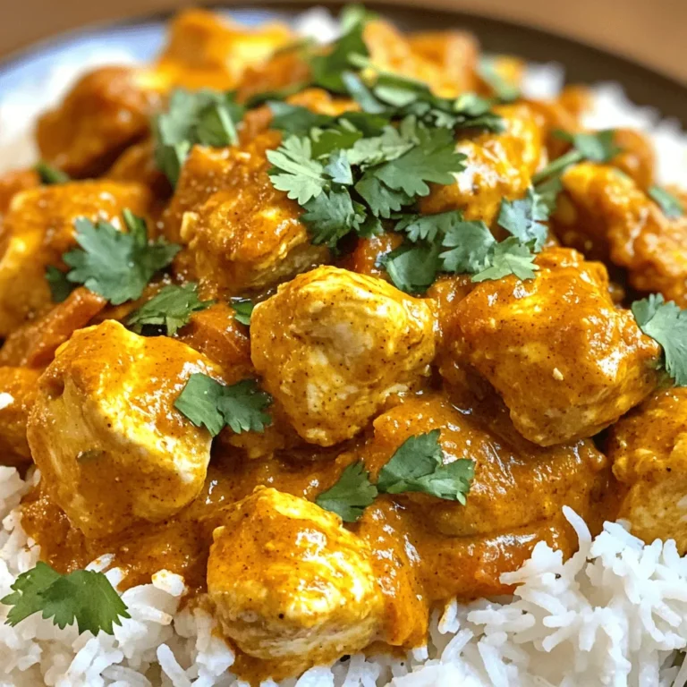 To make this dish, you need some key ingredients that bring flavor and texture. Here’s what you’ll need: - 1.5 lbs boneless, skinless chicken thighs, cut into bite-sized pieces - 1 cup plain Greek yogurt - 2 tablespoons garam masala - 1 tablespoon ground cumin - 1 tablespoon turmeric - 1 tablespoon paprika - 1 teaspoon salt (adjust to taste) - 1/2 teaspoon black pepper - 2 tablespoons vegetable oil - 1 medium onion, finely chopped - 4 cloves garlic, minced - 1 inch ginger, grated - 1 can (14 oz) crushed tomatoes - 1 cup coconut milk - Fresh cilantro for garnish Each ingredient adds a layer of flavor. The chicken provides protein, while the yogurt helps tenderize it. The spices create that warm, rich taste we love in chicken tikka masala. You can also customize your chicken tikka masala. Here are some optional ingredients to consider: - Bell peppers or peas for added veggies - A squeeze of lemon juice for brightness - Chili powder for extra heat - Cashews for a crunchy topping Feel free to mix in these options based on your taste. They can make the dish even more exciting! To serve your chicken tikka masala well, consider these sides and garnishes: - Basmati rice to soak up the sauce - Naan bread for dipping - A simple cucumber salad for freshness - Extra cilantro for a pop of color These sides complement the dish and make your meal feel complete. Enjoy your cooking adventure with this savory Instant Pot Chicken Tikka Masala recipe! For the detailed cooking steps, check the Full Recipe. To start, grab a large bowl. In it, mix the chicken pieces with Greek yogurt, garam masala, cumin, turmeric, paprika, salt, and pepper. Make sure each piece is well-coated. This marinade gives the chicken great flavor and tenderness. Cover the bowl and let it sit for at least 30 minutes. If you have time, marinate it overnight in the fridge. This will make a big difference in taste. Now, set your Instant Pot to Sauté mode. Add the vegetable oil and let it heat up. Once hot, toss in the chopped onion. Sauté for about 3-5 minutes until it turns soft and translucent. Next, add the minced garlic and grated ginger. Cook for an additional minute until you smell that wonderful aroma. Now, it’s time for the marinated chicken. Add it to the pot along with all the marinade. Stir everything together with the onions. Pour in the crushed tomatoes and coconut milk. Mix well. Close the lid and seal the vent. Set the Instant Pot to Pressure Cook on high for 10 minutes. After it cooks, let the pressure release naturally for 5 minutes. Then, carefully do a quick release. When you open the lid, give the chicken tikka masala a good stir. Taste it and adjust the salt or spices if you want. If you like a thicker sauce, let it simmer on Sauté mode for another 5-10 minutes. Serve the tikka masala hot. Garnish with fresh cilantro. It goes great over basmati rice or with warm naan bread. For the full recipe, check back to get every delightful detail just right. Enjoy! To make the best chicken tikka masala, the marinade is key. Use fresh ingredients for the best flavor. Here are my tips: - Marinate Longer: Let the chicken sit in the marinade for at least 30 minutes. For a deeper taste, marinate overnight. - Use Greek Yogurt: It adds creaminess and helps tenderize the meat. - Adjust Spices: Feel free to adjust the spices. If you like heat, add more garam masala or cumin. Many cooks make simple mistakes that can change the dish. Here are some common pitfalls: - Rushing the Marinade: Don’t skip marinating time. It makes a big difference in flavor. - Overcrowding: Avoid overloading the Instant Pot. Cook in batches if needed. - Not Sealing the Lid: Make sure the lid is sealed before cooking. Otherwise, it won’t build pressure. You can boost the taste of your chicken tikka masala with a few simple tricks: - Fresh Herbs: Always use fresh cilantro for garnish. It brightens up the dish. - Add Lemon Juice: A squeeze of lemon juice before serving gives a fresh zing. - Experiment with Coconut Milk: Try different brands or even full-fat coconut milk for a creamier sauce. By following these tips, you will elevate your Instant Pot chicken tikka masala. For the full recipe, refer to the section above. Enjoy your cooking! {{image_2}} You can make this dish vegetarian by using cauliflower or chickpeas. These options soak up the rich flavors well. For a vegan twist, replace Greek yogurt with coconut yogurt. Use almond milk instead of coconut milk for a lighter sauce. This keeps the taste great while being plant-based. If you like heat, add more chili powder or cayenne pepper. Start with a pinch and taste as you go. For a milder version, skip the hot spices altogether. You can also balance out heat with a bit of sugar or honey. Adjusting spices lets you create the perfect dish for your taste buds. Try using shrimp or firm tofu instead of chicken. Shrimp cooks quickly and absorbs flavors nicely. Tofu will need to be pressed and cubed first. You can also use beef or lamb, but adjust the cooking time. This flexibility lets you enjoy chicken tikka masala with your favorite protein. For the full recipe, check out the link. To store leftovers, let the chicken tikka masala cool down first. Once cool, place it in an airtight container. This keeps it fresh for up to three days in the fridge. Make sure to label the container with the date. This helps you track how long it has been stored. When you are ready to enjoy leftovers, reheating is key. You can use the microwave or stovetop. If using the microwave, heat in short bursts. Stir in between to ensure even heating. On the stovetop, use low heat and stir often. Add a splash of water or coconut milk to keep it creamy. To freeze the chicken tikka masala, use a freezer-safe container. Portion it out for easy meals later. It can stay good for up to three months. When you are ready to eat, defrost in the fridge overnight. Then, reheat as described above. This keeps the flavors intact and the dish delicious. For the full recipe, check the detailed instructions. Yes, you can use frozen chicken. Just add a few extra minutes to the cooking time. Ensure the chicken is in smaller pieces for even cooking. The Instant Pot will still work well with frozen chicken. It saves time and is safe. If you need a substitute, try heavy cream or plain yogurt. Almond milk or soy milk also works, but they alter the taste. Choose a substitute based on your taste and dietary needs. Each option gives a different flavor and texture. To make Chicken Tikka Masala without an Instant Pot, use a large pot or skillet. Start by marinating the chicken as before. Sauté onions, garlic, and ginger in oil. Add the marinated chicken, crushed tomatoes, and coconut milk. Simmer on low heat for 30-40 minutes. Stir often until the chicken is cooked through. I love serving Chicken Tikka Masala over basmati rice. It soaks up the sauce well. You can also serve it with warm naan bread. Top it with fresh cilantro for a burst of flavor. Pair it with a side salad or yogurt for extra freshness. Enjoy it with friends for a cozy meal! This blog post covered how to make Chicken Tikka Masala in your Instant Pot. We discussed the key ingredients, cooking steps, and tips for the best results. You learned how to customize your dish and avoid common mistakes. We also shared ideas for storage and reheating. With this guide, you can create a delicious meal that fits your taste. Experiment and enjoy every bite of your Chicken Tikka Masala!