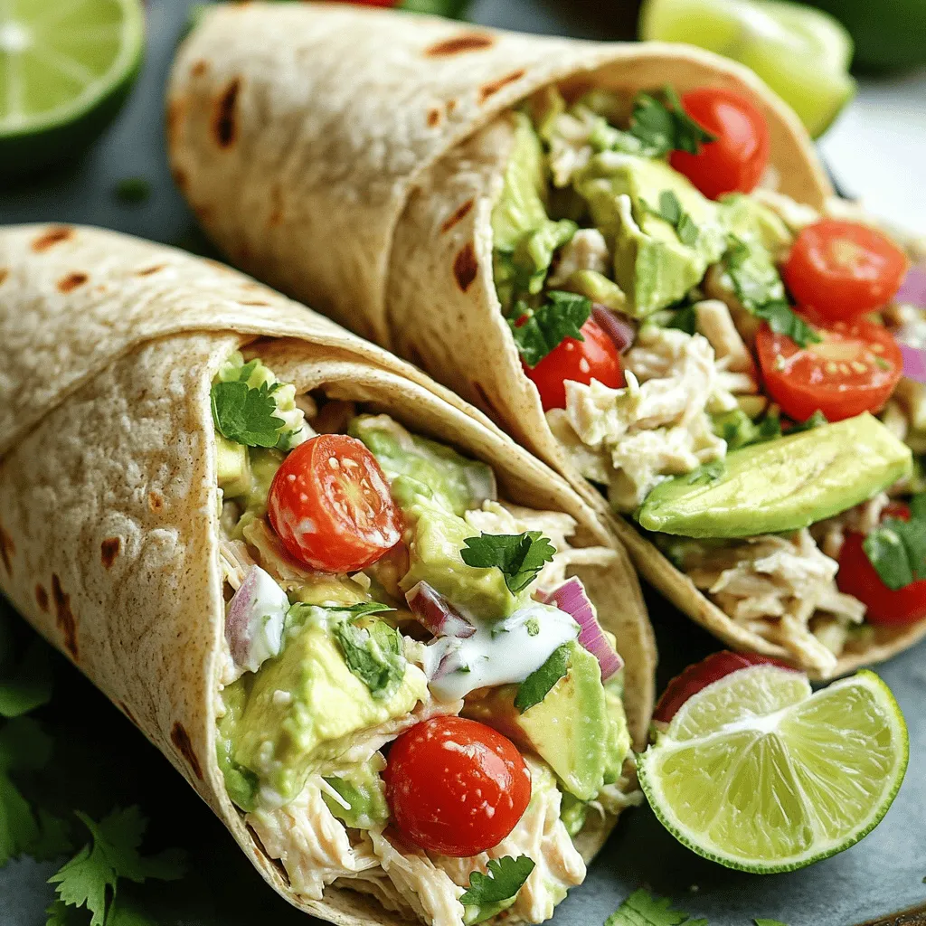 To make a tasty creamy avocado chicken salad, you'll need these key ingredients: - 2 large ripe avocados - 2 cups cooked chicken, shredded (you can use rotisserie chicken) - 1/4 cup Greek yogurt - 1 tablespoon Dijon mustard - 1 tablespoon lime juice - 1/2 cup cherry tomatoes, halved - 1/4 cup red onion, finely diced - 1/4 cup cilantro, chopped - Salt and pepper to taste - 4 whole grain wraps or lettuce leaves for serving These ingredients work together to create a smooth and creamy texture. The avocados add healthy fats, while the chicken gives you protein. The Greek yogurt and mustard bring a nice tang to the mix. Want to customize your salad? You can add some extra ingredients for more flavor. Here are a few ideas: - Chopped bell peppers for crunch - Diced cucumbers for freshness - Sliced jalapeños for heat - Chopped nuts for a bit of crunch Feel free to mix and match these add-ins. They can add color and fun to your salad. This creamy avocado chicken salad is not just tasty; it's healthy too! Here’s a quick look at what you get per serving: - Calories: About 350 - Protein: 25g - Carbohydrates: 30g - Fats: 18g - Fiber: 8g This salad provides a good balance of nutrients, making it a smart choice for lunch or dinner. You can enjoy it guilt-free. For the full recipe, check it out [here](#). To start, grab two ripe avocados. Cut them in half and remove the pit. Scoop the green flesh into a large mixing bowl. Use a fork to mash the avocado. Aim for a smooth texture, but keep it a bit chunky. This adds nice texture to your salad. Next, add 1/4 cup of Greek yogurt, 1 tablespoon of Dijon mustard, and 1 tablespoon of lime juice to the bowl. Mix these ingredients well. This creates a creamy dressing that is full of flavor. Now, fold in 2 cups of shredded chicken, 1/2 cup of halved cherry tomatoes, 1/4 cup of finely diced red onion, and 1/4 cup of chopped cilantro. Stir gently until all the ingredients combine nicely. Taste and season with salt and pepper as needed. For serving, lay out whole grain wraps or lettuce leaves. Spoon generous amounts of the avocado chicken mixture onto each wrap or leaf. If using wraps, roll them up tightly and slice them in half diagonally. If using lettuce, simply fold the leaves around the mixture. For a fresh touch, garnish with extra cilantro and serve with lime wedges. This adds a bright finish to your meal. Enjoy! Choose ripe avocados for the best flavor. Look for avocados that feel slightly soft when you gently squeeze them. The skin should be dark green or black. If it feels firm, it is not ready yet. You can also check the stem. If it comes off easily and is green underneath, the avocado is ripe. If it is brown, the avocado may be overripe. To make this creamy avocado chicken salad gluten-free, choose gluten-free wraps or use lettuce leaves. Many wraps are now gluten-free, so check the label. Lettuce leaves work great and add a nice crunch. You can use romaine or butter lettuce. Both hold the filling well and add fresh flavor. Seasonings can elevate your creamy avocado chicken salad. Besides salt and pepper, try adding garlic powder or onion powder. A pinch of cumin adds warmth. You can also add a dash of smoked paprika for a smoky touch. Fresh herbs like basil or dill can enhance flavor too. Experiment to find your favorite mix. For a full experience and to create this dish, check the [Full Recipe]. {{image_2}} You can give your avocado chicken salad a Mediterranean twist. Add feta cheese, olives, and capers for a salty punch. Use fresh herbs like parsley and dill to brighten the flavors. Serve it on pita bread or over a bed of leafy greens. This version is fresh and full of taste. It brings a taste of the sea right to your table. For those who love heat, try the spicy version. Mix in diced jalapeños or a splash of hot sauce. You can also add a pinch of cayenne pepper for an extra kick. This adds a fun twist to the creamy base. The spice works well with the avocado and chicken. Pair this with tortilla chips for a crunchy side. Adding fruits gives your salad a sweet touch. Try diced apples, grapes, or juicy mango. These fruits balance the creamy and savory flavors. You can also add nuts like walnuts or almonds for crunch. This version is colorful and full of nutrients. It’s a fun way to enjoy your meal. For all these variations, start with the Full Recipe as your base. Feel free to mix and match these ideas to find your perfect flavor! To keep your creamy avocado chicken salad fresh, place it in a container. You want to seal it tightly. This helps keep the air out and the salad tasty. If you have chunks of avocado, use lemon juice on them. This can slow browning. If the salad has become brown, mix it again before eating. The best containers are airtight ones. Glass or plastic containers with lids work well. They help keep moisture in and air out. I prefer glass because it does not absorb smells. If you have small amounts, use smaller containers. This limits air exposure and keeps the salad fresh longer. Your salad can last about 2 to 3 days in the fridge. Check for changes in smell or color. If it smells sour or looks brown, toss it. You want your salad to taste fresh and bright. If it starts to separate or become watery, it’s time to let it go. Always trust your senses; they know best! Yes, you can use canned chicken. It saves time and is easy to use. Just drain it well and shred it before mixing. The texture may differ, but it will still taste great. If you want more flavor, add some spices to the canned chicken. This salad lasts about 2 to 3 days in the fridge. Store it in an airtight container. The avocados may brown a bit, but the taste will be fine. If you want to keep it fresh, add lime juice just before serving. Absolutely! You can make this salad a day ahead. Just keep it in the fridge. To avoid browning, store the avocado and dressing separately. Combine them right before serving. This way, you enjoy a fresh and creamy salad. For the full recipe, check out the instructions above. In this blog post, we explored how to make a delicious avocado chicken salad. We covered key ingredients and optional add-ins for flavor. You learned how to prepare the avocado base and combine ingredients. We shared tips on choosing ripe avocados and making it gluten-free. You also discovered fun variations, storage tips, and answers to common questions. Enjoy experimenting with your own versions. This salad is healthy, tasty, and easy to make!