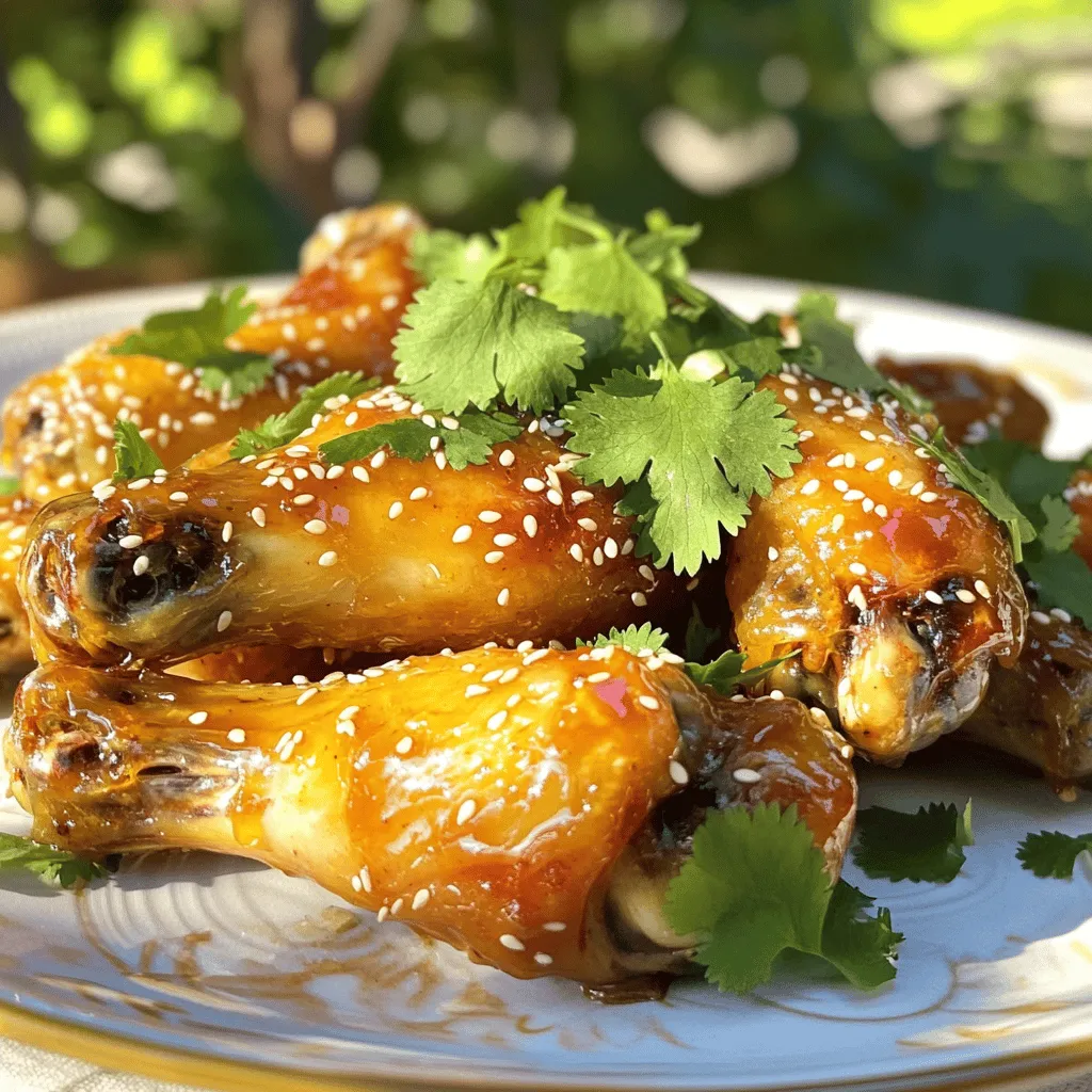 To create sweet and spicy chicken wings, gather these main ingredients: - 2 pounds chicken wings - 1/4 cup honey - 1/4 cup soy sauce (low sodium) - 2 tablespoons sriracha sauce - 1 tablespoon apple cider vinegar - 2 garlic cloves, minced - 1 teaspoon ground ginger - 1/2 teaspoon cayenne pepper (adjust to taste) - 1 teaspoon sesame oil These ingredients bring the perfect balance of sweetness and heat. The honey adds a rich, sweet note. Soy sauce gives depth and saltiness. Sriracha and cayenne pepper provide the heat that makes these wings exciting. Measuring your ingredients accurately is key. Use a liquid measuring cup for honey and soy sauce. For dry ingredients like ground ginger and cayenne pepper, use measuring spoons. This ensures you get the right flavor every time. Too much sriracha can make it too spicy. Too little honey can make it less sweet. Stick to the amounts listed for the best taste. Garnishes add a nice touch to your wings. I recommend using: - 1 tablespoon sesame seeds - Fresh cilantro leaves These garnishes not only look great but also add texture and flavor. Sprinkle the sesame seeds on top right before serving. Add cilantro leaves for a fresh finish. This makes your wings even more appealing and tasty. For the full recipe, check out [Full Recipe]. Start by rinsing the chicken wings under cold water. This helps remove any extra bits. Next, pat them dry using paper towels. Dry wings give a better crisp when cooked. Place the wings in a large mixing bowl. This is where the magic begins! In a separate bowl, whisk together the honey, soy sauce, sriracha, and apple cider vinegar. Add minced garlic, ground ginger, cayenne pepper, and sesame oil. Mix until everything combines well. This marinade gives the wings their sweet and spicy kick. Pour the marinade over the chicken wings, making sure they are fully coated. Cover the bowl with plastic wrap and let it sit in the fridge. Marinate for at least 1 hour, or even overnight for deeper flavor. Preheat your oven to 400°F (200°C). This temperature is perfect for crispy wings! Line a baking sheet with aluminum foil and place a wire rack on top. This allows air to flow around the wings as they cook. Arrange the marinated chicken wings in a single layer on the rack. Bake for 40-45 minutes, flipping halfway through. The wings should turn golden and crispy. In the last 10 minutes of baking, take the wings out. Brush them with any leftover marinade for extra flavor. Return them to the oven until they caramelize. Once cooked, let the wings rest for a few minutes before serving. Garnish with sesame seeds and fresh cilantro to make them look great. Enjoy your sweet and spicy chicken wings! For the full recipe, check out the section above. To achieve crispy wings, start by drying them well. Use paper towels to soak up moisture. This step is key. Next, bake them on a wire rack. This allows air to flow around the wings, making them crispy. Make sure to flip the wings halfway through cooking. This helps both sides cook evenly. For extra crispiness, broil them for a few minutes at the end. Keep an eye on them to avoid burning! You can control the heat in these wings. Use less sriracha if you prefer a milder flavor. You can even skip the cayenne pepper if you want no heat. For more spice, add extra sriracha or cayenne. Taste the marinade before adding it to the wings. This lets you adjust it to your liking. Remember, you can always add more spice, but you can’t take it away! Marinating is a great way to infuse flavor. Aim for at least one hour, but overnight is best. This gives the wings time to soak up the flavors. Use a large bowl and cover it tightly with plastic wrap. You can also use a zip-top bag for easy cleanup. Just make sure the wings are fully coated in the marinade. If you have time, turn them occasionally. This ensures every wing gets equal flavor. For the best taste, do not skip this step in the [Full Recipe]. {{image_2}} You can switch up the sauce to create new tastes. Here are a few ideas: - Buffalo Sauce: Use classic buffalo sauce for a spicy kick. - Barbecue Sauce: Try sweet barbecue sauce for a smoky flavor. - Teriyaki Sauce: Go for teriyaki for a sweet, savory mix. - Lemon Pepper Sauce: Mix fresh lemon juice with pepper for a zesty twist. Each sauce gives a unique flavor to your wings. Experiment to find your favorite! You can cook wings in different ways. Grilling adds a nice smoky flavor. Here’s how: - Preheat your grill to medium heat. - Place the wings on the grill, turning every few minutes. - Grill until crispy and cooked through, about 20-25 minutes. Baking is easier for many. Just follow these steps: - Preheat your oven to 400°F (200°C). - Bake on a wire rack for 40-45 minutes until crispy. Both methods work well! Choose what fits your style and time. Serve your wings with tasty sides and dips. Here are some great options: - Celery and Carrot Sticks: These are classic sides for wings. - Blue Cheese Dressing: A must-have dip for many wing lovers. - Ranch Dressing: A creamy alternative that pairs well. - Potato Wedges: Crunchy and filling, perfect alongside wings. These sides balance the flavors and make your meal more enjoyable. For the full recipe, check out the Sweet and Spicy Chicken Wings. After enjoying your sweet and spicy chicken wings, you may have some left. To keep them fresh, store the wings in an airtight container. Make sure they cool down first. You can keep them in the fridge for up to three days. If you want to keep them longer, consider freezing them. When you're ready to enjoy the wings again, reheating is key. Start by preheating your oven to 350°F (175°C). Place the wings on a baking sheet. Heat them for about 10-15 minutes. This method keeps them crispy. You can also use a microwave, but it may make them soggy. If you use the microwave, heat them for 1-2 minutes. Freezing wings is a great option for later meals. First, let the wings cool completely. Next, place them in a freezer-safe bag or container. Remove as much air as you can. Label the bag with the date. They will stay good for up to three months. When you’re ready to eat, thaw them overnight in the fridge before reheating. Enjoy your sweet and spicy chicken wings anytime! For the full recipe, check out the details above. You should marinate sweet and spicy chicken wings for at least 1 hour. For better flavor, I recommend marinating them overnight. This gives the marinade time to soak into the wings, making them juicy and tasty. Yes, you can use other chicken cuts. Drumsticks or chicken thighs work well, too. Just adjust the cooking time. Wings cook faster, while drumsticks may need a bit longer in the oven. Many sides go well with chicken wings. Some great options include: - Celery sticks - Carrot sticks - Potato wedges - Coleslaw - Garlic bread These sides balance the meal and add some crunch. To make the wings less spicy, reduce the sriracha and cayenne pepper in the recipe. You can also add more honey to balance the heat. If you want more sweetness, try adding more honey or using a milder sauce. This blog covered the key steps to make sweet and spicy chicken wings. We discussed essential ingredients, precise measurements, and optional garnishes. You learned how to prepare, marinate, and bake the wings for the best flavor. I shared tips for crispy wings and how to adjust spiciness. You also explored alternative sauces and cooking methods. Finally, I provided storage tips for leftovers. Enjoy these wings any time with family and friends!