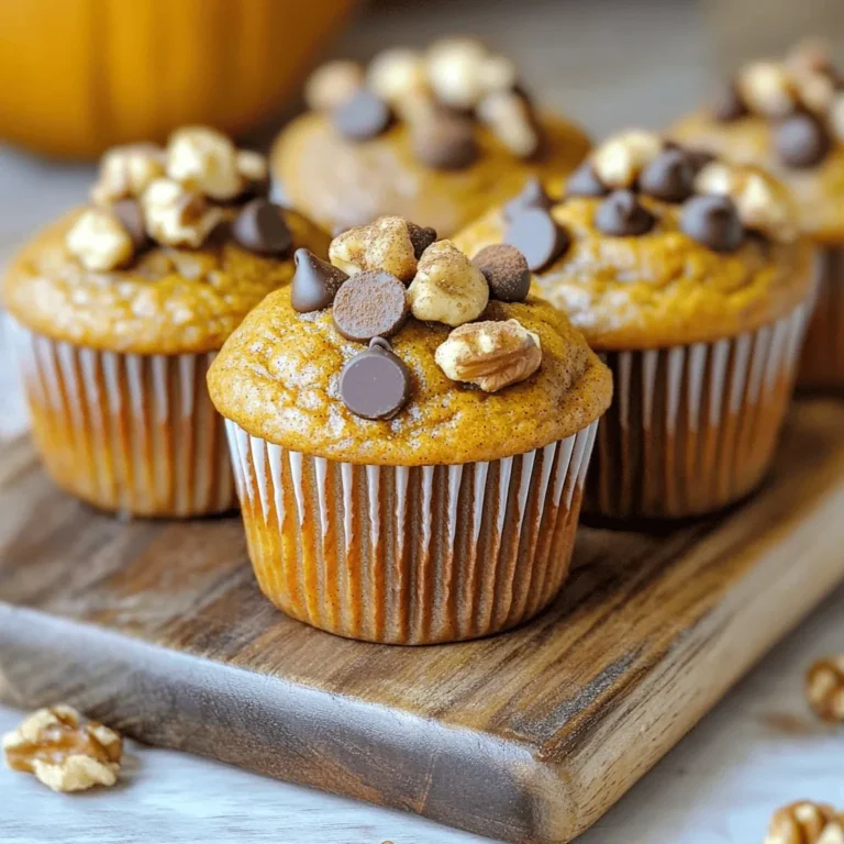 Here’s what you need to make these tasty 2-point pumpkin muffins. Gather these ingredients for a fun baking session. - 1 cup canned pumpkin puree - 1/3 cup unsweetened applesauce - 1/4 cup maple syrup - 1/4 cup brown sugar, packed - 1 large egg - 1 teaspoon vanilla extract - 1 1/2 cups all-purpose flour - 1 teaspoon baking powder - 1/2 teaspoon baking soda - 1 teaspoon pumpkin pie spice - 1/2 teaspoon ground cinnamon - 1/4 teaspoon salt - Optional Ingredients: - 1/2 cup chopped walnuts or pecans - 1/4 cup chocolate chips Using canned pumpkin puree makes it easy. It’s smooth and full of flavor. Unsweetened applesauce adds moisture without extra sugar. Maple syrup and brown sugar give a rich sweetness to the muffins. When you mix in an egg, it binds everything together. The vanilla extract adds a lovely aroma. The dry ingredients work their magic too. All-purpose flour provides texture, while baking powder and baking soda help the muffins rise. Pumpkin pie spice and cinnamon give that cozy fall flavor. Feel free to add nuts or chocolate chips for fun surprises. Each bite can be unique! Get ready to bake these muffins with joy. You can find the full recipe in the [Full Recipe] section. - Preheating the Oven First, preheat your oven to 350°F (175°C). This helps the muffins bake evenly. - Mixing Wet Ingredients In a large bowl, mix together: - 1 cup canned pumpkin puree - 1/3 cup unsweetened applesauce - 1/4 cup maple syrup - 1/4 cup brown sugar, packed - 1 large egg - 1 teaspoon vanilla extract Whisk these ingredients until smooth. This mix adds moisture and flavor. - Combining Dry Ingredients In another bowl, sift together: - 1 1/2 cups all-purpose flour - 1 teaspoon baking powder - 1/2 teaspoon baking soda - 1 teaspoon pumpkin pie spice - 1/2 teaspoon ground cinnamon - 1/4 teaspoon salt Mix these dry ingredients well to ensure even distribution. - Folding in Optional Ingredients If you want to add a twist, fold in: - 1/2 cup chopped walnuts or pecans (optional) - 1/4 cup chocolate chips (optional) Gently mix until they are spread throughout the batter. Be careful not to overmix. - Distributing Batter in Muffin Pan Spoon the batter into your prepared muffin pan. Fill each cup about 3/4 full. This gives the muffins room to rise. - Baking Time and Temperature Bake in your preheated oven for 18-22 minutes. Check them by inserting a toothpick in the center. If it comes out clean, they are done. - Cooling Instructions Once baked, remove the muffins from the oven. Let them cool in the pan for about 5 minutes. Then, transfer them to a wire rack to cool completely. This helps keep them soft and fluffy. These easy steps get you delicious 2-point pumpkin muffins. For the complete process, check the Full Recipe. - Healthier Sweetener Options: You can replace maple syrup with honey or agave. Both options add sweetness without extra calories. Try using coconut sugar for a lower glycemic index. - Gluten-Free Flour Alternatives: For a gluten-free option, use almond flour or a gluten-free blend. These flours work well and keep the muffins moist. - Avoiding Overmixing: When you mix the wet and dry ingredients, stir gently. This keeps the muffins light and fluffy. Overmixing can make them dense or tough. - Testing for Doneness: To check if your muffins are done, insert a toothpick in the center. If it comes out clean, they're ready! If not, give them a few more minutes. - Serving Suggestions: Serve your muffins warm on a rustic wooden board. Dust them with extra ground cinnamon or powdered sugar for a nice touch. You can also add a dollop of cream cheese for extra flavor. - Storing for Freshness: To keep muffins fresh, store them in an airtight container. They stay good for up to three days at room temperature. For longer storage, freeze them in a zip-top bag. {{image_2}} You can easily change the taste of your muffins. One way is by adding spices. Try ginger or nutmeg for a warm twist. These spices bring out the pumpkin flavor more. If you want to switch it up, use sweet potato instead of pumpkin. It gives a nice, sweet flavor too. Toppings can make your muffins even better. Cream cheese frosting is a popular choice. It adds a rich, creamy layer on top. You can also try different glazes. A simple sugar glaze can add sweetness and shine. Just mix powdered sugar with a bit of milk or water for a quick glaze. Mix-ins add fun textures and flavors. Dried fruits like cranberries or raisins can give a chewy bite. They also add a bit of tartness. Coconut flakes are another great option. They bring a tropical taste that pairs well with pumpkin. Feel free to get creative with your mix-ins! For the complete recipe, check out the Full Recipe. To keep your muffins fresh, store them in an airtight container. This helps lock in moisture. You can keep them at room temperature for up to three days. If you want to keep them longer, consider freezing them. To freeze pumpkin muffins, first let them cool completely. Then, wrap each muffin in plastic wrap. Place the wrapped muffins in a freezer bag. Squeeze out the air before sealing. Label the bag with the date. Frozen muffins can last for about three months. To enjoy your frozen muffins, take them out and unwrap them. You can thaw them at room temperature for about an hour. Or, use the microwave. Heat them on low for about 15-20 seconds. Enjoy them warm for a tasty treat. For more details, check the Full Recipe. These pumpkin muffins are just 2 points each. I used a simple system to keep track. This means you can enjoy a tasty treat without worrying too much. The low point count makes them a great choice for a snack or breakfast. Yes, you can easily make these muffins vegan. For the egg, use a flax egg. Just mix 1 tablespoon of ground flaxseed with 3 tablespoons of water. Let it sit for a bit to thicken. You can swap the milk for any plant-based milk. Applesauce works well, too. These muffins last about 3 to 5 days when stored correctly. Keep them in an airtight container at room temperature. If you want them to last longer, you can freeze them. Just make sure they are fully cooled before freezing. Absolutely! Using fresh pumpkin can add a nice touch. Start by cutting a small pumpkin in half and removing the seeds. Roast it in the oven until soft. Then, scoop out the flesh and mash it until smooth. Use this fresh pumpkin puree in your recipe. These muffins pair well with many things. You can enjoy them with a cup of coffee or tea. A spread of cream cheese or butter adds a nice flavor. You could also serve them with a dollop of yogurt or whipped cream for a sweet treat. For more ideas, check out the Full Recipe. You now have a complete guide to making delicious pumpkin muffins. We covered key ingredients, step-by-step instructions, and tips for success. With options for variations and storage, you can explore your creativity in the kitchen. Remember, these muffins are easy to make and fun to share. Enjoy your baking journey and let the flavors shine. Your homemade muffins will be a hit!