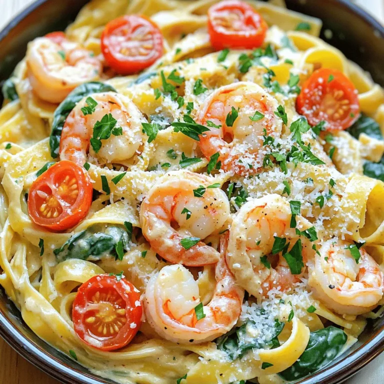 To make creamy Cajun shrimp pasta, you need a few simple ingredients. These items bring rich flavors and a lovely texture to the dish. Here’s what you need: - 8 oz fettuccine pasta - 1 lb large shrimp, peeled and deveined - 2 tablespoons Cajun seasoning - 2 tablespoons olive oil - 3 cloves garlic, minced - 1 cup heavy cream - ½ cup grated Parmesan cheese - 1 cup cherry tomatoes, halved - 2 cups spinach - Salt and pepper to taste - Fresh parsley for garnish Each ingredient plays a role in creating that creamy, spicy goodness. The fettuccine provides a hearty base. The shrimp adds protein and a slight sweetness. Cajun seasoning brings heat and depth. Olive oil helps with sautéing, while garlic gives a fragrant touch. Heavy cream creates a rich sauce, and Parmesan adds a nice cheesy flavor. Cherry tomatoes offer a burst of freshness, and spinach adds color and nutrition. Don't forget salt and pepper to enhance the overall taste. Finally, fresh parsley is perfect for garnishing. For more details on how to bring it all together, check the Full Recipe. 1. Bring a large pot of salted water to a boil. 2. Add 8 oz of fettuccine pasta and cook until al dente, about 8-10 minutes. 3. Drain the pasta and set it aside. 1. In a bowl, toss 1 lb of large shrimp with 2 tablespoons of Cajun seasoning. 2. Heat 2 tablespoons of olive oil in a skillet over medium-high heat. 3. Cook the shrimp for 2-3 minutes on each side until they turn pink. Remove them from the skillet and set aside. 1. In the same skillet, add 3 cloves of minced garlic. Sauté for about 30 seconds until fragrant. 2. Gradually pour in 1 cup of heavy cream, stirring constantly to prevent lumps. 3. Incorporate ½ cup of grated Parmesan cheese, stirring until melted and smooth. Adjust the sauce with a splash of pasta water if needed. 1. Add 1 cup of halved cherry tomatoes and 2 cups of spinach into the sauce. Cook until the spinach wilts. 2. Return the cooked shrimp to the skillet and mix gently. Season with salt and pepper to taste. 3. Toss the cooked fettuccine into the skillet, ensuring it is coated with the creamy sauce. Mix well to combine. For the full recipe, check out the complete instructions above. Enjoy making your creamy Cajun shrimp pasta! - Adjust spice levels to taste: Start with the recommended Cajun seasoning. If you love heat, add more! - Use fresh ingredients for best flavor: Fresh shrimp and vibrant greens make a big difference. Try to source your ingredients locally. - Recommended pasta cooking techniques: Always cook pasta until al dente. This keeps it firm and prevents it from getting mushy in the sauce. - Serving in deep bowls with garnishes: Deep bowls hold the sauce well and keep the dish warm. - Adding extra Parmesan and parsley: A sprinkle of cheese and fresh herbs makes the dish pop. It also adds a nice flavor! - Optional garnishes for an elegant look: Consider adding a few whole shrimp on top. It gives a beautiful touch and invites your guests to dig in! For the full recipe, check out the detailed steps to make this delicious creamy Cajun shrimp pasta. {{image_2}} You can switch the shrimp for chicken or scallops. Chicken gives a nice, mild taste. Cut it into bite-sized pieces. Sauté it until golden brown. Scallops are sweet and tender. Cook them for just a few minutes. Both options work well with the creamy sauce. If you want a vegetarian dish, try mushrooms or tofu. Use mushrooms like cremini or portobello for a meaty texture. Sauté them until soft before adding the sauce. Tofu absorbs flavors well. Press it to remove extra water. Then, cube it and cook until golden. If you want to change the sauce, try a tomato-based version. Use crushed tomatoes instead of cream. This gives a fresh, tangy flavor. You can also add Italian herbs like basil and oregano. Adding pesto is another fun twist. It brings a bright, herby taste. Just stir in a few spoonfuls of pesto after cooking the garlic. This change can make the dish more vibrant and exciting. For gluten-free pasta, use brown rice or chickpea pasta. They cook similarly and taste great. If you need dairy-free options, try coconut cream or cashew cream instead of heavy cream. Nutritional yeast can replace Parmesan cheese for a cheesy flavor. These swaps allow more people to enjoy this dish without losing taste. For the full recipe, check out the instructions above! To store your creamy Cajun shrimp pasta, let it cool first. Place it in an airtight container. Make sure to seal it well to keep out air. Store it in the fridge for up to three days. When you're ready to eat, reheating is key. Use a skillet over medium heat. Add a splash of cream or water to prevent drying. Stir until hot. You can also use the microwave, but stir halfway through. This way, it heats evenly. You can freeze creamy Cajun shrimp pasta, but it’s best to do it without shrimp. Cooked shrimp can become rubbery after freezing. Chill the pasta and sauce, then put them in a freezer-safe container. Seal it tightly and label it with the date. It can last for up to two months in the freezer. When ready to enjoy, thaw it overnight in the fridge. Reheat in a skillet, adding fresh shrimp if desired. This keeps the dish tasty and fresh. Cajun seasoning is a blend of spices. It adds a kick to dishes. Common ingredients include paprika, cayenne, garlic powder, and black pepper. This mix gives a bold, warm flavor. You can adjust the blend to suit your taste. It works well with meats, seafood, and veggies. Adding Cajun seasoning to your meals brings the heart of Louisiana to your kitchen. Yes, you can prepare parts of this dish ahead. Cook the pasta and shrimp in advance. Store them separately in the fridge. Make the creamy sauce a day early as well. Just reheat everything gently when ready to serve. This way, you save time on busy nights. It helps to have a delicious meal ready in minutes. To add more heat, try adding extra Cajun seasoning. You can also use crushed red pepper flakes. Fresh jalapeños or diced serrano peppers work well too. For a smoky touch, consider adding chipotle powder. Adjust the spice level to what you like best. Remember, it’s easier to add heat than to take it away! This dish pairs well with fresh salads and crusty bread. A simple green salad with vinaigrette balances the meal. Garlic bread is great for soaking up the creamy sauce. You can also serve it with roasted vegetables for extra flavor. These sides complement the pasta while adding color to your plate. For the full recipe, check out the complete details. In this guide, we explored a simple recipe for Creamy Cajun Shrimp Pasta. You learned about the key ingredients, step-by-step cooking instructions, and helpful tips. I shared variations for different tastes and preferences, plus storage methods to keep leftovers fresh. Cooking can be rewarding and fun. Enjoy trying this recipe and making it your own! Your kitchen adventures await.