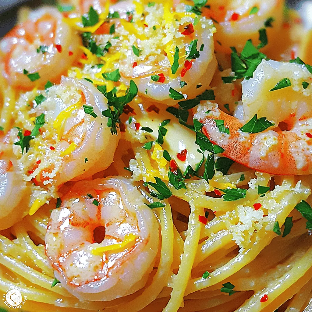 To make Garlic Butter Shrimp Pasta, you need fresh and simple ingredients. Here’s what you will need: - 8 oz spaghetti or linguine - 1 lb large shrimp, peeled and deveined - 4 tablespoons unsalted butter - 4 cloves garlic, minced - 1 teaspoon red pepper flakes (adjust to taste) - 1 teaspoon lemon zest - 2 tablespoons fresh lemon juice - 1/4 cup fresh parsley, chopped - Salt and pepper to taste - Grated Parmesan cheese, for serving These ingredients make the dish bright and flavorful. The shrimp brings protein, while the garlic and butter create a rich sauce. Fresh lemon juice and zest add a zing that perfectly balances the flavors. You can adjust the red pepper flakes to make it just the way you like. This recipe is all about freshness and simplicity. You can find the full recipe for Garlic Butter Shrimp Pasta to guide you through each step. - Bring a large pot of salted water to a boil. - Add 8 oz of spaghetti or linguine. Cook it until al dente. - Reserve 1 cup of the pasta cooking water, then drain the pasta. Cooking pasta is simple but key. The salted water adds flavor right away. Al dente means the pasta is firm but not hard. This keeps your dish from being mushy. - In a large skillet, melt 2 tablespoons of butter over medium heat. - Add 4 cloves of minced garlic and 1 teaspoon of red pepper flakes. - Stir for about 30 seconds until fragrant. - Add 1 lb of large shrimp to the skillet. - Season them with salt, pepper, and 1 teaspoon of lemon zest. - Cook for 2-3 minutes on each side until pink and opaque. Sautéing shrimp is quick. You want to see bright pink color. Overcooked shrimp can become rubbery, so watch the time. The garlic and red pepper flakes give a nice kick to the dish. - Add the cooked pasta to the skillet with the shrimp. - Pour in the remaining 2 tablespoons of butter and 2 tablespoons of fresh lemon juice. - Toss everything together. If needed, add a splash of reserved pasta water. Mixing the pasta and shrimp well is important. This helps all the flavors blend. Adding pasta water can make your sauce creamy. You can adjust the sauce to your liking by adding more water or butter. These steps make Garlic Butter Shrimp Pasta come alive. For the full experience, check out the Full Recipe. Enjoy your cooking! - Shrimp cook fast. Watch the color change. When they turn pink and opaque, they are done. - Overcooking shrimp makes them tough. Aim for 2-3 minutes on each side. - Fresh herbs like basil or thyme add a nice touch. You can also try spices like paprika or cayenne. - Different pasta shapes give a new vibe. Try penne or fettuccine for a fun twist. - Pair your pasta with a light salad or crusty bread. A glass of white wine works great too. - Fresh parsley or lemon wedges make lovely garnishes. They add color and flavor. For the full recipe, check the Garlic Butter Shrimp Pasta! {{image_2}} You can switch up the shrimp by using chicken or scallops. - Chicken: Cut chicken breast into small pieces. Cook them until golden before adding garlic. - Scallops: These cook fast, too. Sear them for just 2-3 minutes per side. If you prefer vegan or vegetarian options, try these: - Chickpeas: They add protein and a nice texture. - Mushrooms: Use hearty varieties like portobello for a meaty bite. You can enjoy this dish with a creamy sauce or stick with classic garlic butter. - Creamy options: Add heavy cream or cream cheese for a rich twist. - Spice lovers: Add more red pepper flakes or some diced jalapeños for heat. If you need gluten-free pasta, use rice noodles or zucchini noodles. - Gluten-free: These options cook quickly and taste great with the sauce. Also, if you don’t have fresh herbs, use dried versions. - Dried herbs: They are more concentrated, so use less than fresh. For the complete recipe, check the [Full Recipe]. Store your Garlic Butter Shrimp Pasta in an airtight container. This keeps it fresh. You can refrigerate it for up to three days. To reheat, add a splash of water or broth. This helps keep the pasta moist. If you want to freeze some pasta, use a freezer-safe container. Make sure to cool it first. It can last for up to two months in the freezer. When you're ready to eat, thaw it overnight in the fridge. Reheat in a skillet with a bit of water or broth. Reheat your pasta in a skillet on low heat. This method helps keep the texture nice. Stir often and add a little water if needed. Avoid using the microwave, as it can make the pasta mushy. Enjoy your meal again with the same great taste! It takes about 20 minutes to make Garlic Butter Shrimp Pasta. This includes 10 minutes for prep and 10 minutes for cooking. You can have a tasty meal in no time! Yes, you can make Garlic Butter Shrimp Pasta ahead of time. Cook the pasta and shrimp, then cool them. Store in an airtight container in the fridge for up to two days. When ready to eat, just reheat gently on the stove. Add a little extra butter or pasta water to keep it moist. You can serve Garlic Butter Shrimp Pasta with many tasty sides. Some good options include: - A fresh green salad - Garlic bread - Roasted vegetables - A glass of white wine or iced tea These pair well and add more flavor to your meal. Yes, this recipe is very easy to customize. You can change the pasta, add more veggies, or use a different protein. Try chicken, scallops, or even tofu for a vegan twist. You can also adjust the spice by adding more or fewer red pepper flakes. Make it your own! For the complete recipe, check out the Full Recipe. Garlic Butter Shrimp Pasta is a quick and tasty dish. We reviewed the ingredients, cooking steps, tips, variations, and storage info. You can adjust the recipe to suit your taste and needs. Whether you prefer shrimp, chicken, or a vegan option, this dish has something for everyone. Enjoy your meal and feel proud of what you made. With practice, you'll perfect this easy recipe. Trust me, everyone will love it. Happy cooking!