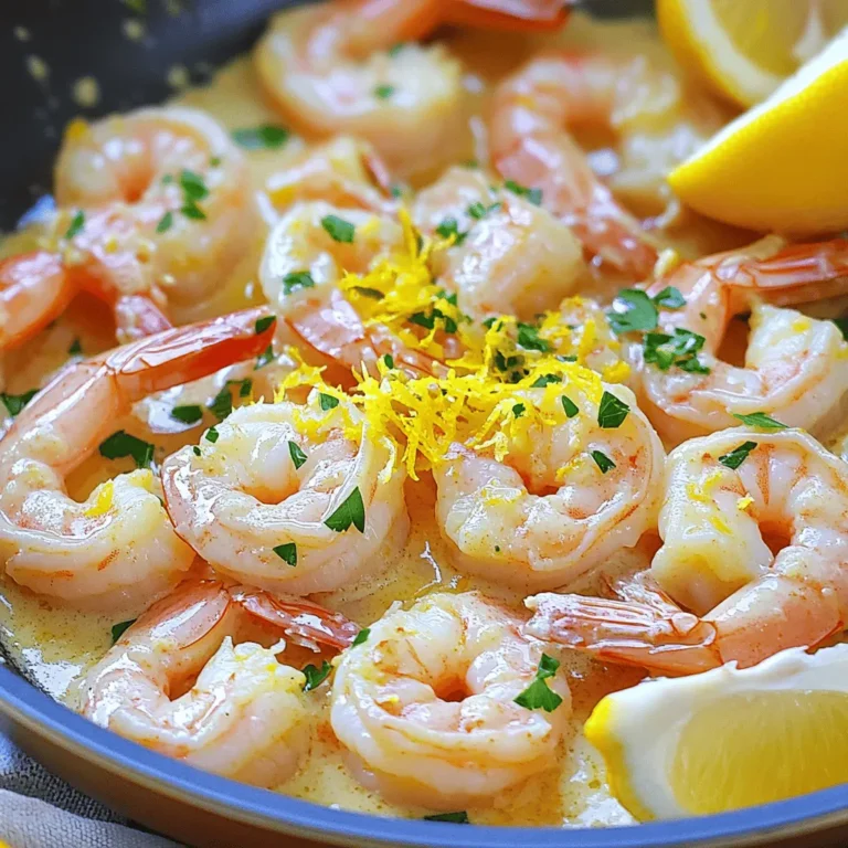 - 1 pound large shrimp, peeled and deveined - 4 tablespoons unsalted butter - 4 cloves garlic, minced - Zest and juice of 1 large lemon - 1 teaspoon red pepper flakes (adjust for spice preference) - Salt and black pepper to taste - Fresh parsley - Lemon wedges To create the best lemon garlic butter shrimp, you need a few key items. Large shrimp are essential. They soak up the flavors well and cook quickly. I recommend using fresh shrimp for the best taste. Unsalted butter brings a rich, creamy base. It melts smoothly and adds depth to the dish. Garlic gives a lovely aroma and flavor. Use fresh, minced garlic for a stronger taste. Lemon is the star here. The zest adds bright notes, while the juice gives a zing. Red pepper flakes bring a bit of heat. You can adjust this to match your spice level. Lastly, season with salt and black pepper to enhance all the flavors. For garnishing, fresh parsley adds a pop of color and freshness. Lemon wedges on the side give an extra burst of zest when served. This combination of ingredients makes your dish not just tasty but also visually appealing. I encourage you to check out the Full Recipe for detailed steps to bring these ingredients to life. - Preparing the skillet Start by selecting a large skillet. Place it on the stove over medium heat. Add four tablespoons of unsalted butter to the skillet. Let the butter melt until it becomes foamy. This foamy state shows it's hot enough for cooking. - Prepping shrimp While the butter melts, grab one pound of large shrimp. It’s best to use shrimp that are already peeled and deveined. If not, do this step first. Rinse the shrimp under cold water and pat them dry with a paper towel. Dry shrimp cook better and absorb flavors well. - Melting butter and sautéing garlic Once the butter is foamy, add four cloves of minced garlic. Stir the garlic into the butter. Then sprinkle in one teaspoon of red pepper flakes. Cook this mixture for about one minute. The smell should be fragrant but the garlic should not brown. - Cooking shrimp to perfection Turn the heat to medium-high. Add the shrimp in a single layer into the skillet. Season them with salt and black pepper to taste. Cook the shrimp for about 2-3 minutes on one side. They will turn pink and opaque. Flip them over gently and cook for another 2-3 minutes. Ensure they are cooked through. - Adding lemon juice and zest Once the shrimp look done, pour the zest and juice of one large lemon over them. This adds a bright flavor. Stir everything together gently. Let it cook for another minute to blend the flavors well. - Serving with lemon wedges When ready to serve, plate the shrimp hot from the skillet. Add fresh parsley on top for a pop of color. Place lemon wedges on the side for extra zest. - Pairing options This dish pairs well with rice or pasta. You can also serve it with a fresh salad. Each option complements the lemon garlic butter flavor perfectly. Enjoy your delicious meal! For the full recipe, check out the details above. To make the best lemon garlic butter shrimp, avoid overcooking the shrimp. Cook them just until they turn pink and opaque. This usually takes only 2-3 minutes per side. Overcooked shrimp can become tough, making your dish less enjoyable. For perfect flavor balance, use fresh ingredients. Fresh garlic and lemon add a bright taste. The butter creates a rich base that ties all the flavors together. Adjust the red pepper flakes based on your spice preference. A little heat enhances the dish without overwhelming it. Peeling and deveining shrimp can be quick. Start by holding the shrimp in one hand. Use your other hand to twist off the head, if it's still on. Next, pull off the shell. Then, make a shallow cut along the back to remove the dark vein. Rinse the shrimp under cold water. This step ensures clean, tasty shrimp for your dish. If you want alternatives for butter, try olive oil or ghee. Both can give your dish a different flavor while keeping it rich. If you're looking to cut calories, use a light butter spread. For seasonings, mix things up! Instead of red pepper flakes, try paprika for a smoky taste. Fresh herbs like thyme or basil can also add a unique twist. These small changes can make your lemon garlic butter shrimp feel new each time. Explore more cooking ideas in the Full Recipe! {{image_2}} You can spice up your lemon garlic butter shrimp easily. Start by adjusting the spice levels to fit your taste. If you like heat, add more red pepper flakes. This will give your dish a nice kick. A hint of spice can make the meal even more exciting. Just sprinkle in the flakes while cooking to get the flavor just right. Want a full meal? Try lemon garlic shrimp pasta! Cook your shrimp as usual, then toss it with your favorite pasta. This makes a delicious and filling dish. The lemon and garlic flavors blend well with the pasta. You can add some veggies for extra color and nutrition. This way, you turn a simple shrimp dish into a feast. Grilling is a fantastic option for summer. Grilled lemon garlic butter shrimp adds a smoky flavor. Marinate your shrimp in the lemon garlic mix before grilling. This way, the shrimp soak up all the tasty flavors. Grill them for a few minutes on each side. You’ll get a perfect char and juicy shrimp. Serve it at your next barbecue for a crowd-pleaser! For more details on making this dish, check out the Full Recipe. To freeze leftover lemon garlic butter shrimp, first cool it down. Place the shrimp in a single layer on a baking sheet. This helps prevent sticking. Once frozen, transfer the shrimp to a freezer bag. Make sure to remove as much air as possible. Label the bag with the date. You can freeze the shrimp for up to three months. If you want to store your shrimp in the fridge, place it in an airtight container. The shrimp will stay fresh for about one to two days. Make sure to keep it in the coldest part of your fridge. If you see any signs of spoilage, like a bad smell, throw it away. To reheat the shrimp, use a skillet on low heat. Add a little butter or oil to keep it moist. Heat gently for about 3-5 minutes. You can also microwave the shrimp, but do this in short bursts. This helps keep the shrimp juicy and full of flavor. Avoid overheating, as shrimp can become rubbery. Enjoy your delicious dish again! For the full recipe, check out the previous section. For this recipe, large shrimp work best. Look for shrimp that is fresh, firm, and pink. It is crucial to peel and devein them before cooking. You can also use wild-caught shrimp for better taste and texture. Fresh shrimp adds a lovely flavor to the lemon garlic butter sauce. Yes, you can use frozen shrimp. Just remember to thaw them first. Place the shrimp in cold water for 15-20 minutes. Once thawed, pat them dry to remove excess water. This step helps the shrimp sear nicely in the skillet. Follow the same cooking steps outlined in the full recipe for delicious results. To make this dish less spicy, simply reduce the red pepper flakes. You can start with a pinch instead of a full teaspoon. Another option is to leave out the red pepper flakes altogether. The lemon and garlic will still provide great flavor without the heat. This way, everyone can enjoy the meal! This blog post covered the tasty shrimp dish you can easily make. We talked about key ingredients, step-by-step cooking, variations, and storage tips. Remember, fresh shrimp and good seasonings make all the difference. You can enjoy your shrimp in many ways, from spicy to grilled. Now you have everything to impress your family or guests. Cook with confidence and have fun in the kitchen!