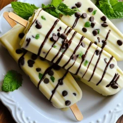 - 2 cups plain Greek yogurt - 1/2 cup fresh mint leaves, packed - 1/4 cup honey or maple syrup - 1 teaspoon vanilla extract - 1/2 teaspoon peppermint extract - 1/3 cup mini chocolate chips - Pinch of salt Greek yogurt is the base for this treat. It gives a creamy texture and a good dose of protein. Fresh mint leaves add a burst of cool flavor. You can use honey or maple syrup to sweeten the mix. I love how both options give a different taste. Vanilla extract adds warmth, while peppermint extract boosts the minty flavor. Mini chocolate chips add fun and sweetness, making each bite even better. A pinch of salt balances everything. - Alternatives to Greek yogurt: You can use plain coconut yogurt for a dairy-free version. Silken tofu can also work for a creamy base. - Sweetener options: Honey brings a floral note, while maple syrup adds a rich depth. Try agave syrup if you need a vegan option. - Mint alternatives for flavor: If fresh mint isn’t available, use dried mint. You can also try basil for a unique twist. To start, blend your fresh mint with honey or maple syrup. You want the mint finely chopped. This step adds a fresh, sweet flavor to your pops. Use a blender or food processor for best results. Blend until it all mixes well. The mint should be tiny pieces suspended in the sweetener. This mixture will give your pops a bright green color and refreshing taste. Next, grab a mixing bowl and add the Greek yogurt. Then, add the vanilla extract, peppermint extract, and a pinch of salt. Mix everything well until it is smooth. This base is creamy and rich, making your pops a treat. The extracts will enhance the mint flavor, making it pop even more. Now, combine the mint-honey mixture with the yogurt mixture. Stir gently until it is well mixed. After that, fold in the mini chocolate chips. This step adds a fun crunch to every bite. Pour this mixture into popsicle molds. Fill each one almost to the top, but leave a little space for the mixture to expand when it freezes. If your molds have removable inserts, add them now. If not, stick the popsicle sticks right into the mixture. Place the molds in the freezer. Freeze for at least 4 to 6 hours. This long freeze time makes sure your pops are solid and ready to enjoy. When they are frozen, run warm water over the outside of the molds. This helps release the pops. Gently pull on the sticks to remove them. Enjoy your homemade Chocolate Chip Mint Greek Yogurt Pops! For more details, check the Full Recipe. To avoid ice crystals in your pops, remember these tips: - Use full-fat Greek yogurt for creaminess. - Blend mint and sweetener well to ensure smoothness. - Mix your yogurt base until there are no lumps. - Fill molds without overfilling; leave space for expansion. - Freeze the pops for at least 6 hours for best texture. When it’s time to serve your Chocolate Chip Mint Greek Yogurt Pops, make it fun: - Place the pops on a bright platter. - Garnish with fresh mint sprigs for a pop of color. - Drizzle melted chocolate over the top for extra flair. - Serve with small bowls of fresh fruit for a fresh touch. If your pops won’t release from the molds, try these steps: - Run warm water over the outside of the molds for a few seconds. - Gently twist the sticks while pulling up. - If they still stick, wait a few minutes before trying again. - Avoid using metal molds, as they can stick more than silicone. For a complete recipe, check out the Full Recipe section. {{image_2}} You can play with flavors in these pops. Try adding almond extract for a nutty twist. Or, use orange extract for a bright, citrusy pop. Each extract brings unique taste notes. This fun change can keep your dessert fresh and exciting. If you want a dairy-free treat, use coconut yogurt instead of Greek yogurt. This swap gives a creamy texture and a hint of coconut flavor. Coconut yogurt works well with mint. You still get a refreshing and tasty treat without dairy. You can adjust the sweetness of your pops. If you prefer them less sweet, cut back on honey or maple syrup. Alternatively, if you like it sweeter, add more. Just remember to mix well after each addition. Tailoring sweetness ensures you enjoy every bite. For the complete recipe, check out the Full Recipe link for precise instructions! To keep your Chocolate Chip Mint Greek Yogurt Pops fresh, follow these steps: - Wrap each pop: Use plastic wrap or wax paper. This helps keep them from getting freezer burn. - Use an airtight container: Place wrapped pops in a container to block out air. - Label the container: Write the date and name on the outside. This helps you remember when you made them. You can keep these pops in the freezer for about 2 months. They taste best within the first month. After that, they may lose flavor and texture. Always check for ice crystals or off smells before eating. Cleaning and storing your popsicle molds can be simple: - Wash them with warm soapy water: This helps remove any residue. - Rinse well: Make sure no soap remains on the molds. - Dry thoroughly: Pat them dry with a clean towel. This prevents mold growth. - Store upside down: Place them in a dry, cool place. This keeps them clean and ready for next time. Yes, you can find some ready-made options at stores. Look for brands that focus on natural ingredients. Check the label for Greek yogurt as the base. Some good options include brands like Yasso and Häagen-Dazs. They often offer flavors similar to chocolate chip mint. However, making them at home gives you control over the ingredients. These popsicles are quite healthy! Greek yogurt is full of protein and calcium. It helps build strong bones and muscles. Mint adds freshness and can aid digestion. The honey or maple syrup gives a natural sweetness. Mini chocolate chips provide a little treat without too much sugar. Overall, these pops are a fun way to enjoy a healthy snack. You can use any popsicle mold you have at home. Silicone molds work great since they make it easy to pop out the treats. If you use paper cups, pour in the mixture and freeze with a stick. Just make sure to leave a little space at the top. This lets the pops expand as they freeze. Enjoy getting creative with shapes and sizes! You learned how to make Chocolate Chip Mint Greek Yogurt Pops from scratch. We covered the best ingredients, step-by-step instructions, and tips for success. These pops are tasty and healthy, so everyone can enjoy them. Remember, you can make them your own with different flavors or sweeteners. With the right storage and care, they will stay fresh and delicious. Enjoy this fun treat while staying cool! Try making them soon!