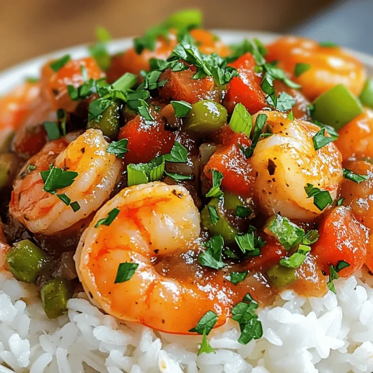 To make the best Shrimp Creole, you need fresh and tasty ingredients. Here’s the list you will need: - 1 pound large shrimp, peeled and deveined - 2 tablespoons olive oil - 1 medium onion, finely chopped - 1 green bell pepper, diced - 1 red bell pepper, diced - 3 garlic cloves, minced - 2 cups diced tomatoes (canned or fresh) - 1 teaspoon tomato paste - 1 teaspoon cayenne pepper (adjust for heat preference) - 1 teaspoon dried thyme - 1 teaspoon paprika - 1 teaspoon dried oregano - 1/2 cup celery, diced - 1 tablespoon Worcestershire sauce - 1 cup chicken or vegetable broth - 2 green onions, chopped (for garnish) - Fresh parsley, chopped (for garnish) - Salt and pepper to taste - Cooked white rice (for serving) Each ingredient adds depth and flavor. For example, the cayenne pepper gives it heat, while the fresh vegetables add sweetness. You can adjust the spice level to suit your taste. If you want a milder dish, use less cayenne. The shrimp is the star of this dish. Always choose fresh or high-quality frozen shrimp. This ensures a great texture and taste in your meal. For a fun twist, try adding different herbs or spices. Fresh parsley and green onions on top make the dish pop. This Shrimp Creole is not just a meal; it’s a celebration of flavors. For the complete cooking instructions, check out the Full Recipe! - Step 1: Heat the olive oil over medium heat in a large skillet or Dutch oven. This step is key for flavor. - Step 2: Sauté the chopped onion, green bell pepper, and red bell pepper until soft. This should take about 5-7 minutes. You want them to get tender and sweet. - Step 3: Incorporate the minced garlic and cook briefly until fragrant. Garlic adds a lovely aroma to the dish. - Step 4: Add diced tomatoes and tomato paste; simmer for 5 minutes. This will create a rich base for your sauce. - Step 5: Season with cayenne pepper, thyme, paprika, oregano, salt, and pepper. Adjust the spices to your taste. - Step 6: Mix in diced celery, Worcestershire sauce, and broth; bring to a boil. The broth will add depth to your flavors. - Step 7: Reduce heat and simmer for about 15 minutes. This lets the flavors meld together nicely. - Step 8: Add shrimp and cook until pink; adjust seasoning before serving. Watch the shrimp closely; they cook fast! - Step 9: Serve over rice, garnished with green onions and parsley. This adds a fresh touch to your dish. For the full details, check the Full Recipe. Enjoy your cooking! - Adjusting spice levels for personal taste: Start with a small amount of cayenne pepper. You can always add more if you want it spicier. Taste as you go. This way, you control the heat. - Using fresh herbs versus dried herbs for improved taste: Fresh herbs like parsley and thyme bring a bright flavor. Dried herbs work well but can lose some taste. Use fresh when you can. - The importance of properly cooking shrimp for perfect texture: Cook shrimp just until they turn pink. Overcooking makes them tough. They should be firm yet tender when done. - Recommended pans and skillets for best results: A heavy-bottomed skillet or Dutch oven works best. These distribute heat evenly and prevent burning. Non-stick pans are great for easy cleanup. - Selecting the right knives for ingredient prep: A sharp chef's knife is key for chopping veggies. It makes cutting easier and safer. Use a paring knife for peeling garlic or herbs. - Ideas for garnishing and serving for visual appeal: Sprinkle chopped green onions and parsley on top. This adds color. Serve in a bowl over rice for a comforting look. - Suggestions for side dishes to pair with Shrimp Creole: A crisp salad or crusty bread pairs well. You can also serve it with cornbread for a Southern touch. These sides balance the flavors of the dish. For the full recipe, check out the instructions provided above. Enjoy cooking! {{image_2}} You can switch shrimp with other seafood. Crab and scallops taste great in this dish. They bring their own unique flavor. You can also try vegan options. Plant-based shrimp or firm tofu work well as substitutes. These choices suit many diets while keeping the dish tasty. Shrimp Creole changes by region. New Orleans style is famous for its bold flavors. It often uses spicy elements like cayenne pepper and paprika. Traditional Southern style may focus on milder spices and local ingredients. Different cultures add unique spices too. For example, some recipes might include Creole seasoning or even curry powder. This adds new layers of taste. Pair Shrimp Creole with simple side dishes. A light salad or garlic bread complements it well. You can also serve it over cooked white rice. This helps soak up the tasty sauce. If you have leftovers, get creative! Use the Shrimp Creole in tacos or pasta. It’s versatile and delicious, no matter how you serve it. For the full recipe, check out the detailed instructions above. To keep your leftover Shrimp Creole fresh, follow these steps: - Refrigerate promptly: Store your Shrimp Creole in an airtight container. Make sure to refrigerate it within two hours of cooking. This keeps it safe to eat. - Use within 3 to 4 days: Enjoy your leftovers within this time for the best taste and safety. - Freezing servings: If you want to save it longer, you can freeze your Shrimp Creole. Portion it into freezer-safe bags or containers. Remove as much air as possible. Label each container with the date. When it's time to enjoy your Shrimp Creole again, follow these tips to keep the flavor intact: - Stovetop method: The best way to reheat is on the stove. Place your Shrimp Creole in a pot over medium heat. Stir frequently until warmed through. This usually takes about 5 to 10 minutes. - Microwave method: If you prefer the microwave, put your Shrimp Creole in a microwave-safe dish. Heat in 1-minute intervals, stirring after each minute. This helps heat evenly. Aim for about 2 to 3 minutes total, depending on your microwave. - Check temperature: Always ensure it's heated to at least 165°F to be safe to eat. Using these techniques, you can enjoy your Shrimp Creole without losing any of its delightful flavors. For the full recipe, check the link above. How long does Shrimp Creole stay fresh in the fridge? Shrimp Creole stays fresh for about three days in the fridge. Store it in an airtight container. This keeps the flavors intact and safe for later meals. Can I make Shrimp Creole in advance? Yes, you can make Shrimp Creole in advance. It tastes even better the next day as the flavors meld. Just reheat it gently on the stove before serving. What type of shrimp is best for Shrimp Creole? Large shrimp work best for Shrimp Creole. They hold up well during cooking and offer a nice bite. Fresh or frozen shrimp are both great options. Is Shrimp Creole spicy, and can I customize the heat? Shrimp Creole can be spicy, but you can control the heat. Adjust the cayenne pepper to your taste. Start with less and add more if you like it spicier. Can I substitute the rice with other grains? Yes, you can use other grains. Quinoa, couscous, or even cauliflower rice make great options. Choose what you enjoy most! Tips for ensuring shrimp are not overcooked. Cook shrimp just until they turn pink. This usually takes about 5-7 minutes. Remove them from heat as soon as they're cooked to avoid toughness. What to do if Shrimp Creole turns out too salty or spicy. If it’s too salty, add a bit of sugar or more tomatoes. For too much spice, stir in a dollop of sour cream or yogurt. These help balance the flavors nicely. In this post, I shared how to make Shrimp Creole. You learned about its ingredients, cooking steps, and ways to enhance flavor. There are tips for serving and storage, plus variations to try. This dish is easy to make and full of flavor. Feel free to adjust it based on your tastes. Whether you enjoy it right away or save some for later, Shrimp Creole can fit any meal. Enjoy your cooking adventure!