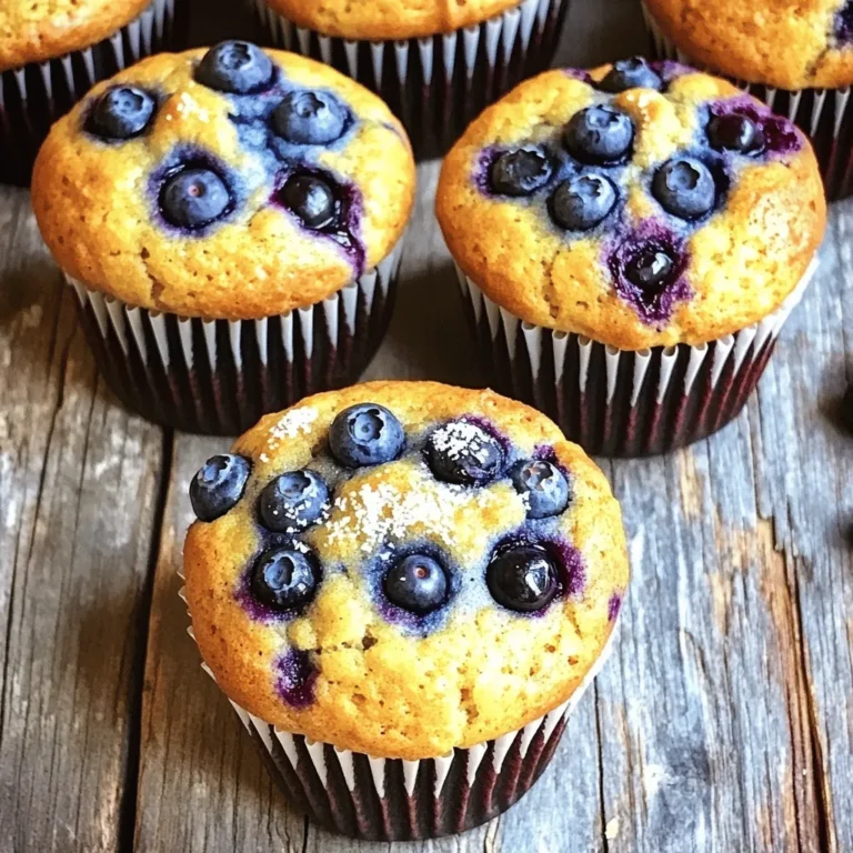 - 2 cups gluten-free all-purpose flour - 1 cup fresh blueberries (plus extra for topping) - 1/2 cup coconut sugar (or brown sugar) - 1 tablespoon baking powder - 1/2 teaspoon baking soda - 1/4 teaspoon salt - 1/2 cup unsweetened applesauce - 1/2 cup almond milk (or other dairy-free milk) - 1/4 cup melted coconut oil (or vegetable oil) - 1 teaspoon vanilla extract - Zest of 1 lemon These ingredients create a tasty treat. Each plays a unique role. The gluten-free all-purpose flour holds everything together. Fresh blueberries burst with flavor in every bite. Coconut sugar gives a little caramel taste that is delightful. Baking powder and baking soda help the muffins rise well. Unsweetened applesauce keeps the muffins moist. Almond milk keeps them dairy-free, but any milk works. Coconut oil adds healthy fats and makes them rich. Vanilla extract adds warmth to the flavor. Lastly, lemon zest brightens the muffins with a zesty kick. If you need alternatives, try brown sugar instead of coconut sugar. You can use any dairy-free milk you like. For oil, vegetable oil works just as well as coconut oil. If you want a sweeter muffin, feel free to add more sugar. For a fun twist, you can mix in nuts or seeds. Chocolate chips could also add a sweet surprise. Remember, you can find the full recipe in the previous section. Enjoy creating these muffins! 1. Preheat your oven to 350°F (175°C). This helps your muffins bake evenly. Prepare your muffin tin by lining it with muffin liners or lightly greasing it. This makes it easy to remove the muffins later. 2. Mix your dry ingredients in a large bowl. Combine 2 cups of gluten-free all-purpose flour, 1/2 cup of coconut sugar, 1 tablespoon of baking powder, 1/2 teaspoon of baking soda, and 1/4 teaspoon of salt. Stir these well to ensure they blend evenly. 3. Combine your wet ingredients in another bowl. Whisk together 1/2 cup of unsweetened applesauce, 1/2 cup of almond milk, 1/4 cup of melted coconut oil, 1 teaspoon of vanilla extract, and the zest of 1 lemon. This mixture brings flavor and moisture to your muffins. 4. Fold in the blueberries gently. Add 1 cup of fresh blueberries to the batter, saving a few for topping. Transfer the batter to the muffin tin, filling each cup about 3/4 full. This ensures they have room to rise while baking. 1. Bake your muffins for 18-20 minutes. Check for doneness by inserting a toothpick in the center. If it comes out clean, they are ready. This is a crucial step to avoid under or overbaking. 2. Cool your muffins in the tin for about 5 minutes after baking. This helps them set. Then, transfer them to a wire rack to cool completely. This prevents sogginess and keeps them fluffy. For the complete recipe, check out the Full Recipe. To make perfect gluten-free muffins, avoid overmixing the batter. Mix the wet and dry ingredients until they just come together. This helps keep your muffins light and fluffy. Overmixing can make them dense and hard. To get a good rise in gluten-free baked goods, add a bit of baking powder and baking soda. These ingredients help create air bubbles that expand when baked. Make sure your baking powder is fresh to ensure it works well. When measuring ingredients, use the spoon and level method. This means spooning flour into a measuring cup and leveling it off with a knife. This method ensures you use the right amount. Too much flour can lead to dry muffins. Always check the freshness of your ingredients. Old baking powder or expired flour can ruin your bake. Fresh ingredients make a big difference in taste and texture. Using fresh blueberries also adds great flavor to your muffins. {{image_2}} You can easily make these muffins vegan. For applesauce, use mashed bananas or silken tofu. Both options work well in muffins. For the milk, swap almond milk for any plant-based milk. Oat or soy milk also makes a great choice. These changes keep the muffins moist and tasty. Want to switch things up? You can add zest or spices to boost flavor. Try a teaspoon of cinnamon for warmth. Lemon or orange zest gives a fresh kick. For fruit, consider adding raspberries, chopped strawberries, or diced peaches. These fruits mix well with blueberries. You can even use a mix of fruits for a fun twist! To keep your blueberry muffins fresh, store them in an airtight container. Place a piece of parchment paper between layers if you stack them. This helps prevent sticking. Keep the container at room temperature for up to three days. For longer storage, try freezing them. To freeze muffins, wrap each one tightly in plastic wrap. Then, place them in a freezer-safe bag or container. Remove as much air as possible before sealing. Frozen muffins can last for up to three months. When you're ready to enjoy them, simply thaw them at room temperature. To bring muffins back to their fresh state, preheat your oven to 350°F (175°C). Place the muffins on a baking sheet. Heat them for about 5 to 10 minutes. This warms them through and helps regain some of their original texture. You can also microwave one muffin for about 15-20 seconds for a quick warm-up. Enjoy your muffins warm to savor their delicious blueberry flavor! Yes, you can use frozen blueberries. They will add a nice burst of flavor. However, they may change the texture. Frozen blueberries can make the batter a bit wetter. This may increase baking time by a few minutes. Watch them closely while baking. If you notice them leaking juice, it’s okay. Just let them bake a bit longer until a toothpick comes out clean. You can lower the sugar by using natural sweeteners. Try using mashed ripe bananas or unsweetened applesauce. Both add sweetness without too much sugar. You can also use stevia or monk fruit sweetener. These options are great for keeping the flavor while cutting calories. Just remember to adjust the liquid if needed. If your muffins are dense, try a few tips. First, check your baking powder. Make sure it’s fresh. Old baking powder may not help the muffins rise. Next, mix the batter gently. Overmixing can lead to dense muffins. Finally, add a bit more liquid. This can help create a lighter texture. Gluten-free muffins can last about 3 to 4 days at room temperature. Store them in an airtight container to keep them fresh. If you want them to last longer, freeze them. They can stay good in the freezer for up to 3 months. Just look for signs of spoilage, like a dry texture or off smell, before eating. This blog post on gluten-free blueberry muffins covers all you need to know. You learned about the key ingredients, step-by-step baking instructions, and helpful tips for perfect results. We discussed variations like vegan options and flavor twists, along with storage methods for freshness. Remember, each step matters in baking, and small changes can lead to big differences. Enjoy your baking journey, and feel free to experiment with flavors and techniques. Your gluten-free muffins can be delicious and healthy!