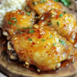 For this recipe, you need 4 bone-in, skin-on chicken thighs. These thighs give great flavor and keep the meat juicy. The sauce is simple yet tasty. Here’s what you need: - 1/4 cup honey: This adds sweetness. - 4 cloves garlic, minced: Fresh garlic adds depth. - 2 tablespoons soy sauce: This brings savory notes. Use tamari for a gluten-free option. - 1 tablespoon apple cider vinegar: This adds a nice tang. - 2 tablespoons olive oil: This helps to cook the chicken. - Salt and pepper to taste: These enhance all the flavors. You can kick it up a notch with these: - 1 teaspoon red pepper flakes: This adds some heat, if you like it spicy. - Fresh parsley, chopped: Use this as a garnish for a fresh touch. For the full recipe, check out the detailed instructions to make your Honey Garlic Skillet Chicken Thighs shine. First, take your chicken thighs and pat them dry. This will help the skin get crispy. Next, season both sides with salt and pepper. Use just enough to enhance the flavor. Set the thighs aside while you prepare the sauce. Heat olive oil in a large skillet over medium-high heat. Once the oil is hot, add the chicken thighs skin-side down. Cook them for about 7-8 minutes. Don’t move them around; let the skin get golden and crispy. After that, flip the thighs over and cook for 5 more minutes. This will brown the other side nicely. Now it’s time for the star of the show: the honey garlic sauce. In a bowl, mix honey, minced garlic, soy sauce, apple cider vinegar, and red pepper flakes if you want some heat. Pour this sauce over the chicken in the skillet. Reduce the heat to medium-low. Let the sauce bubble and coat the chicken. Cook for another 5-7 minutes. The chicken should reach an internal temperature of 165°F (75°C). Once done, remove the skillet from heat. Let the chicken rest for a few minutes before serving. This helps the flavors blend nicely. For a pop of color, garnish with chopped parsley. For the full recipe, check the earlier section. To get crispy skin on your chicken thighs, start with dry skin. Pat them dry with paper towels before seasoning. This helps the skin crisp up nicely when it cooks. Use medium-high heat in your skillet. Don't flip the chicken too soon; let it cook for 7-8 minutes. This will give the skin time to brown and get crispy. To check if your chicken is done, use a meat thermometer. Insert it into the thickest part of the thigh. It should read 165°F (75°C) for safe eating. If you don’t have a thermometer, cut into the chicken. The juices should run clear, not pink. Always ensure it is fully cooked for your safety. For a richer flavor, let the sauce simmer a bit longer. After you pour it over the chicken, allow it to bubble. Stir it occasionally to coat the chicken evenly. Add a splash more soy sauce or a pinch of salt if you like it saltier. For a kick, mix in red pepper flakes or a dash of hot sauce. This will elevate the taste and make every bite burst with flavor. Don't forget to check the [Full Recipe] for the perfect balance of honey and garlic! {{image_2}} You can switch chicken thighs for other proteins. Chicken breasts work well, too. They cook faster, so check for doneness sooner. If you want a twist, try pork chops or salmon. Both soak up the honey garlic flavor nicely. Just adjust the cooking time based on the protein you choose. To change the heat in your dish, add or remove red pepper flakes. If you prefer mild, skip the flakes entirely. For more heat, add extra flakes or a dash of hot sauce. You can also use fresh chili peppers for a bold kick. Make it your own based on your taste! Adding veggies boosts flavor and nutrition. Try bell peppers, broccoli, or snap peas. Chop them into bite-sized pieces for even cooking. Add them to the skillet alongside the chicken. They will soak up the honey garlic sauce as they cook. This makes a colorful and healthy meal. For more tips on cooking, check the Full Recipe. After making Honey Garlic Skillet Chicken Thighs, let your chicken cool down. Store it in an airtight container. This helps keep the chicken fresh. It lasts in the fridge for up to four days. Always place a piece of parchment paper between layers if stacking. This keeps the skin crispy. You can freeze the chicken for later meals. First, allow it to cool completely. Wrap each thigh tightly in plastic wrap. Then, place them in a freezer bag. Remove as much air as possible. Honey garlic chicken will stay good in the freezer for about three months. Label the bag with the date, so you know when to use it. When it's time to reheat, choose the oven over the microwave. Preheat your oven to 350°F (175°C). Place the chicken on a baking sheet. Cover it with foil to keep moisture in. Heat for about 15-20 minutes until warmed through. You can brush a little honey garlic sauce on top for extra flavor. This method keeps the chicken juicy and the skin crispy. Yes, you can use chicken breasts. They cook faster than thighs. Adjust cooking time to 5-7 minutes per side. Keep an eye on them. Chicken breasts can dry out if overcooked. Thighs stay juicy, thanks to their fat content. If you prefer a tender, flavorful dish, stick with thighs. I love serving these chicken thighs with steamed rice or sautéed veggies. The rice soaks up the sweet sauce well. You can also try roasted potatoes or a fresh salad. For a crunchy touch, add some toasted nuts to your salad. Pairing these sides makes for a balanced meal. Making honey garlic sauce is simple and fast. Mix honey, minced garlic, soy sauce, and apple cider vinegar together. Add a pinch of red pepper flakes for heat if you like. Whisk until smooth. Pour it over the chicken while cooking. This sauce adds a sweet and savory kick to your dish. For the full recipe, check out the Honey Garlic Skillet Chicken Thighs. This blog post covered the key elements for making honey garlic chicken thighs. We discussed the right chicken amount and the sweet and savory sauce. You learned how to prepare the chicken and cook it in a skillet, glazing it perfectly with sauce. I shared tips for crispy skin and checking if the chicken is done. You even discovered tasty variations and smart storage methods. In the end, making this dish will impress your family and friends. Enjoy the flavors and have fun!