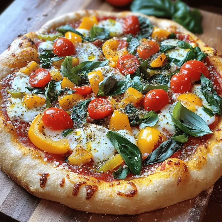 To make a truly delightful veggie pizza, here are the key ingredients you need: - 1 ½ cups all-purpose flour - 1 teaspoon instant yeast - ½ teaspoon salt - ½ teaspoon sugar - ½ cup warm water (110°F/43°C) - 1 tablespoon olive oil - ½ cup pizza sauce - 1 cup shredded mozzarella cheese - ½ cup bell peppers (red, yellow, green), diced - ½ cup cherry tomatoes, halved - ¼ cup red onion, thinly sliced - 1 cup spinach leaves - 1 teaspoon dried oregano - 1 teaspoon garlic powder - Salt and pepper to taste These ingredients work together to create a perfect base, rich flavors, and fresh veggies. You can make your pizza unique by adding these optional ingredients: - Mushrooms, sliced - Zucchini, thinly sliced - Olives, sliced - Artichoke hearts, quartered - Fresh basil or arugula for garnish These extras allow you to play with flavors and textures. Feel free to mix and match based on your taste. When making a veggie pizza, it is good to know its nutritional value: - Calories per serving: Approximately 220 - Protein: 10 grams - Carbohydrates: 30 grams - Fat: 8 grams - Fiber: 3 grams This pizza can be a healthy choice, especially when you load it with fresh veggies. You can enjoy a delicious meal without guilt. For the full recipe, check the details above. To make your dough, gather these ingredients: - 1 ½ cups all-purpose flour - 1 teaspoon instant yeast - ½ teaspoon salt - ½ teaspoon sugar - ½ cup warm water (110°F/43°C) - 1 tablespoon olive oil In a mixing bowl, mix the flour, yeast, salt, and sugar. Slowly add the warm water and olive oil. Stir until a dough forms. Then, knead the dough on a floured surface for 5 to 7 minutes. The dough should feel smooth and elastic. After kneading, place the dough in a lightly oiled bowl. Cover it with a kitchen towel. Let it rise in a warm spot for about 1 hour. The dough should double in size. This step is key for a fluffy crust. Once the dough has risen, preheat your oven to 475°F (245°C). If you have a pizza stone, place it in the oven while it heats. Punch down the dough to remove air bubbles. Roll it out on a floured surface into a 12-inch circle. You can also shape it on a parchment-lined baking sheet. Next, spread the pizza sauce evenly over the dough. Leave a small border at the edges. Then, sprinkle shredded mozzarella cheese on top. Now it's time to add the veggies: - ½ cup bell peppers, diced - ½ cup cherry tomatoes, halved - ¼ cup red onion, thinly sliced - 1 cup spinach leaves Top it all with dried oregano, garlic powder, salt, and pepper for flavor. Transfer the pizza to the preheated oven or onto the hot pizza stone. Bake for 12 to 15 minutes. The crust should turn golden and the cheese bubbly. Let the pizza cool for a few minutes before slicing. Enjoy your tasty veggie pizza! For a full recipe, check here: [Full Recipe]. To make great dough, start with fresh ingredients. Use warm water, about 110°F, to help the yeast grow. Mix the flour, yeast, salt, and sugar in a bowl. Gradually add the warm water and olive oil. Knead the dough for 5-7 minutes on a floured surface. This step makes the dough smooth and elastic. After kneading, let it rise in a warm spot for one hour. This helps the dough double in size. A crispy crust brings joy to every bite. Preheat your oven to 475°F. If you have a pizza stone, place it in the oven while it heats. Rolling the dough thin also helps; aim for about ¼ inch thick. Use parchment paper for easy transfer if you don’t have a pizza stone. Bake the pizza for 12-15 minutes, until the crust is golden. This high heat creates a nice crunch. To make your pizza extra tasty, use quality ingredients. Start with a flavorful pizza sauce. You can add herbs like oregano or basil for a fresh taste. Garlic powder gives a nice kick. Don’t be shy with cheese; more cheese means more flavor! Layer your veggies evenly to ensure each slice has a variety of tastes. Sprinkle a bit of salt and pepper before baking to enhance all the flavors. For more tips and the full recipe, check the earlier sections. {{image_2}} You can mix and match veggies for your pizza. Some great options include: - Mushrooms - Zucchini - Artichokes - Olives - Broccoli Feel free to experiment! Each veggie adds its own flavor and texture. For a spicy kick, try jalapeños or banana peppers. If you want a sweeter taste, add roasted red peppers. The key is to balance flavors and colors. While pizza sauce is classic, you can use other sauces too. Here are some tasty options: - Pesto - Alfredo - BBQ sauce - Olive oil and garlic Each sauce brings a new twist. Pesto adds a fresh taste, while BBQ sauce gives a smoky flavor. Try different sauces to find your favorite. You can make your veggie pizza lighter without losing flavor. Here are some tips: - Use less cheese or a lower-fat option. - Add more veggies to replace cheese. - Use a cauliflower crust instead of traditional dough. - Skip heavy sauces and stick to tomato or olive oil. These changes can help you enjoy pizza while keeping it healthy. You get all the flavor without the extra calories. When you want to enjoy veggie pizza but don’t feel like cooking, try these top places. They offer some of the best veggie pizzas around. 1. The Green Slice They serve a fresh and colorful veggie pizza. The crust is thin and crispy. You’ll enjoy their homemade sauce and fresh toppings. 2. Veggie Haven This spot focuses on healthy options. Their veggie pizza is packed with seasonal vegetables. It’s a great choice for health-conscious eaters. 3. Pizza Garden Known for their garden-fresh toppings, they have many veggie options. You can customize your pizza with your favorite veggies. The atmosphere is fun and family-friendly. 1. Domino's They have a robust veggie pizza menu. You can choose multiple toppings, like mushrooms and green peppers. Their online ordering makes it easy. 2. Papa John's Their veggie pizza is loaded with fresh ingredients. You can add extra cheese or keep it light. The garlic sauce is a must-try for dipping. 3. Pizza Hut They offer a variety of veggie pizzas. The stuffed crust option is popular. It’s a treat if you want something cheesy and filling. - The Green Slice has a 4.8/5 rating. Customers love the fresh taste and friendly staff. - Veggie Haven scores a 4.5/5. People rave about the variety of toppings and healthy choices. - Pizza Garden holds a 4.7/5 rating. Diners appreciate the unique flavors and cozy vibe. These restaurants make great veggie pizzas. You can find something for every taste. If you're curious about making your own, check out the Full Recipe to get started! To store leftover veggie pizza, wrap it well in plastic wrap or foil. You can also place it in an airtight container. This keeps the pizza fresh for about 3-4 days in the fridge. If you want to keep it longer, freeze the slices. Just remember to separate them with parchment paper. This prevents them from sticking together. When ready to eat, reheat in the oven for the best taste and texture. Yes, you can make the dough ahead of time. After kneading, let it rise for about an hour. Then, punch it down and wrap it tightly in plastic. Store it in the fridge for up to 24 hours. If you want to save it longer, freeze the dough instead. Just thaw it overnight in the fridge before using. This gives you fresh dough without the last-minute rush. To make a gluten-free version, use gluten-free flour instead of all-purpose flour. Look for a blend designed for pizza dough. You also need to adjust the liquid, as gluten-free flours absorb moisture differently. Add a little more warm water if needed. Follow the same steps for the dough and toppings. You’ll enjoy a tasty pizza that everyone can eat! Check out the Full Recipe for all the details. We covered the key parts of making a great veggie pizza. First, we found essential and optional ingredients to create your perfect pie. Next, we walked through easy steps to prepare the dough, let it rise, and bake it to golden perfection. Then, we shared tips to get the ideal crust and flavor. Finally, we explored different toppings, sauces, and even where to grab a slice nearby. Making veggie pizza at home is fun and tasty. Now, it's your turn to try these recipes and make each meal special.