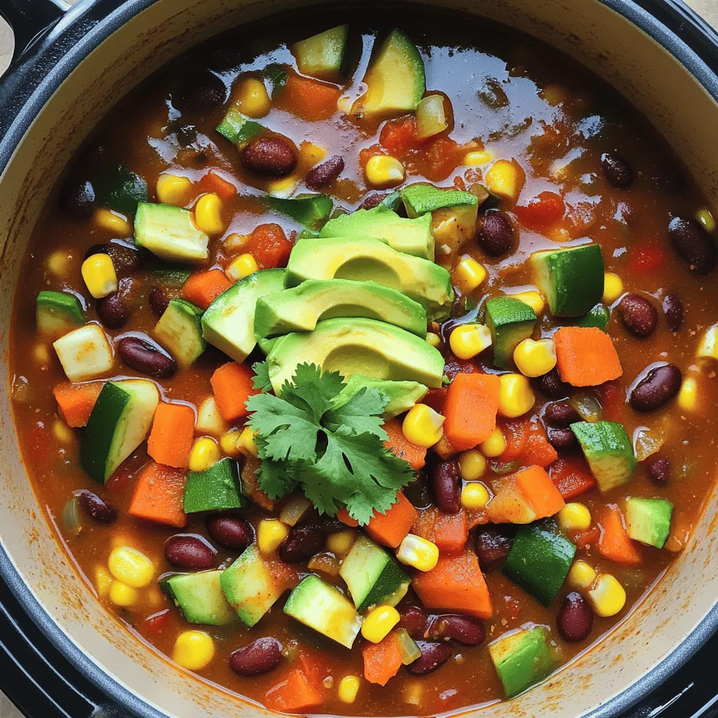 For a hearty vegetarian chili, you need a few key items. Gather these: - 1 tablespoon olive oil - 1 large onion, diced - 3 cloves garlic, minced - 1 bell pepper (any color), diced - 2 medium carrots, diced - 1 zucchini, diced - 1 cup corn kernels (fresh or frozen) - 1 can (15 oz) black beans, rinsed and drained - 1 can (15 oz) kidney beans, rinsed and drained - 1 can (28 oz) crushed tomatoes - 2 tablespoons tomato paste - 2 cups vegetable broth - 1 tablespoon chili powder - 1 teaspoon cumin - 1 teaspoon smoked paprika - Salt and pepper to taste These ingredients create a rich base for our chili. Each item adds its unique flavor and texture. If you want to kick up the flavor, consider adding: - Fresh cilantro for garnish - Sliced avocado for topping - Jalapeños for heat - Lime juice for brightness These optional ingredients can make your chili even tastier. They offer freshness and a zesty finish. You can switch out some items based on what you have or prefer. Here are some ideas: - Use sweet potatoes instead of carrots for a sweeter taste. - Substitute quinoa or lentils for beans for extra protein. - Try vegetable stock instead of broth for a richer flavor. These substitutions help you make the chili your own. Feel free to experiment and find your favorite blend. For a full recipe, check out the savory spiced vegetarian chili section. To start, gather all your veggies. Dice one large onion. Mince three cloves of garlic. Then, chop one bell pepper. You can choose any color you like. Next, peel and dice two medium carrots. Finally, chop one zucchini. These fresh vegetables give your chili a great base. Heat one tablespoon of olive oil in a large pot over medium heat. Add the diced onion and minced garlic. Sauté for about three to four minutes. You want the onion to look clear. Then, stir in the diced bell pepper and carrots. Cook for five more minutes until they soften. Toss in the zucchini and corn. Mix well to combine all the veggies. Next, add one can of black beans and one can of kidney beans. Pour in one can of crushed tomatoes and two tablespoons of tomato paste. Then, add two cups of vegetable broth. Sprinkle in one tablespoon of chili powder, one teaspoon of cumin, and one teaspoon of smoked paprika. Stir everything well. Season with salt and pepper. Bring the chili to a simmer. Reduce the heat to low and cover the pot. Let it simmer for about 30 to 35 minutes. Stir it occasionally for even cooking. To get the best flavor, let your chili simmer longer if you can. This extra time helps the flavors mix well. Taste it as it cooks. Adjust the salt and pepper as needed. If you want some heat, add more chili powder. For a fun twist, try adding a splash of lime juice before serving. This will brighten the flavors. Now you're ready to enjoy this comforting dish. For the full recipe, refer to the section above. To boost the taste of your vegetarian chili, layering flavors is key. Start by sautéing your onions and garlic well. This adds a deep, rich base. Next, try adding a splash of soy sauce or a dash of liquid smoke. Both will give your chili a savory kick. For a touch of sweetness, add a spoon of brown sugar or a few diced sweet potatoes. Lastly, fresh herbs like cilantro or parsley right before serving brighten the dish. Making chili ahead is a great idea. It allows the flavors to meld and deepen. After cooking, let the chili cool. Store it in an airtight container in the fridge. It will stay fresh for up to four days. You can also freeze it. Just pour the cooled chili into freezer bags or containers. It can last in the freezer for about three months. When you’re ready, thaw it in the fridge overnight before reheating. Serve your chili with warm cornbread or crusty bread. This adds a nice texture contrast. You can also top it with sliced avocado or a dollop of sour cream. If you like heat, add some jalapeños or hot sauce. For a complete meal, pair it with a green salad. The freshness of the salad balances the rich flavors of the chili. For more details on making this dish, check out the Full Recipe. {{image_2}} If you crave heat, add spices! You can use jalapeños or chipotle peppers. Dice one or two and stir them in when you cook the onions. This adds a smoky flavor. You can also increase the chili powder to two tablespoons. Adjust it to your taste for the perfect kick. Not a fan of beans? No problem! You can make a hearty chili with just veggies. Use more zucchini, bell peppers, and carrots. Add mushrooms for earthiness and texture. You can even add lentils for protein. Cook them until they soften and blend well with the spices. Want to make your chili more filling? Add grains or pasta. Quinoa or barley works great. Just cook them separately and mix them in during the last few minutes. If you prefer pasta, small shapes like elbows or shells are perfect. Cook them al dente and stir them in just before serving. This adds a nice twist to your chili. For the complete dish, check out the Full Recipe. To keep your vegetarian chili fresh, store it in an airtight container. Let it cool first. This helps avoid moisture build-up. Place it in the fridge within two hours of cooking. It lasts for about 3 to 5 days in the fridge. If you notice any off smells, it’s best to toss it. Freezing is a great way to save chili for later. Use freezer-safe containers or bags. Leave some space at the top for expansion. You can freeze it for up to three months. To thaw, move it to the fridge overnight. This keeps the flavors intact. For quick meals, you can also thaw it in the microwave. When reheating, do it slowly to keep the taste great. Use a pot on low heat. Stir often to prevent sticking. If it seems too thick, add a splash of vegetable broth. You can also reheat in the microwave. Heat it in short bursts, stirring in between. Enjoy your savory spiced vegetarian chili at its best! For the full recipe, check out the details above. To make your vegetarian chili less spicy, reduce or skip the chili powder. You can also use sweet bell peppers instead of hot peppers. Adding a bit of sugar or honey can help balance the heat. Stir in some dairy, like sour cream, to soften the spice. Yes, you can use canned beans! They are quick and easy. Just make sure to rinse and drain them before adding to your chili. Canned beans save time and still bring great taste. This makes your cooking a lot simpler. Vegetarian chili is packed with nutrients. It has lots of fiber from beans and veggies. Fiber supports digestion and keeps you full. The tomatoes and peppers add vitamins and antioxidants. This dish is low in fat and can fit into many diets. Vegetarian chili lasts about 5 to 7 days in the fridge. Store it in an airtight container. Make sure it cools down before putting it in the fridge. You can also freeze it for up to 3 months for longer storage. Enjoy it later by simply reheating! Vegetarian chili is simple and tasty, with key ingredients that make it shine. You can customize it with optional flavors and substitutions, adding your unique touch. Following the step-by-step guide ensures perfect cooking and flavor. Tips help you enhance your dish and store leftovers for later. You can explore variations, from spicy to grain-filled versions for more interest. With these insights, you are now ready to create your own delicious vegetarian chili. Enjoy experimenting and sharing your new favorite recipe!