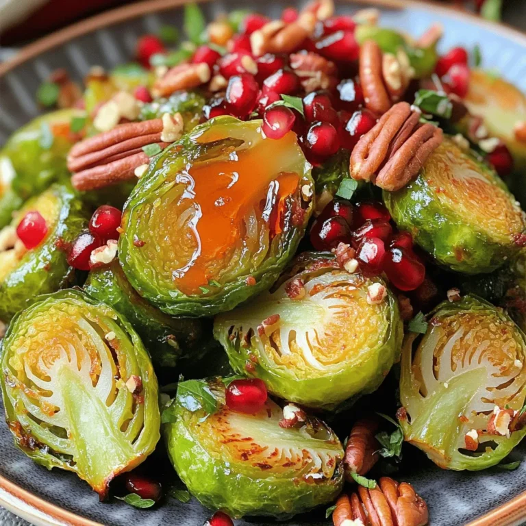 - 1 lb Brussels sprouts, trimmed and halved - 2 tablespoons olive oil - 2 tablespoons maple syrup - 1-2 teaspoons sriracha (adjust based on spice preference) - 1 teaspoon garlic powder - 1 teaspoon smoked paprika - Salt and pepper to taste - Optional: ¼ cup chopped pecans for crunch - Optional: 2 tablespoons pomegranate seeds for garnish For this sweet and spicy Brussels sprouts dish, using fresh ingredients is key. The Brussels sprouts bring a nutty flavor that pairs well with the maple syrup's sweetness. Olive oil helps them roast perfectly, while garlic powder and smoked paprika add depth. You can adjust the sriracha to match your spice level. If you're feeling adventurous, add chopped pecans for a crunchy texture. Pomegranate seeds make a vibrant garnish. They add color and a burst of freshness. This recipe is not just about taste; it’s also about making every bite visually appealing. You can find the complete recipe for Sweet and Spicy Brussels Sprouts in the Full Recipe section. Enjoy the blend of flavors and textures in every bite! - Preheat your oven to 400°F (200°C). - In a large bowl, combine halved Brussels sprouts with olive oil, maple syrup, sriracha, garlic powder, smoked paprika, salt, and pepper. - Toss until well coated. - Spread Brussels sprouts on a baking sheet in a single layer. - Roast for 20-25 minutes, flipping halfway through. - Optional: Toast pecans in a skillet over medium heat for 3-4 minutes. - Sprinkle toasted pecans and pomegranate seeds on top before serving. For the full recipe, check out the Sweet & Spicy Brussels Sprouts. Enjoy the sweet and spicy flavors in every bite! To get crispy Brussels sprouts, start with dry sprouts. After washing, pat them completely dry. This helps them roast better. Use olive oil generously to coat each sprout. Spread them out on the baking sheet. Leave space between each one. This allows hot air to circulate and makes them crisp. For sweetness, maple syrup works best. You can add more or less depending on your taste. If you want more heat, adjust the sriracha. One teaspoon gives a mild kick, while two teaspoons will make it spicier. Taste the mixture before tossing it with the sprouts. This way, you can find your perfect balance. Sweet and spicy Brussels sprouts make a great side dish. Serve them warm next to roasted chicken or grilled salmon. They also work well as an appetizer. Just place them on a platter with toothpicks for easy eating. You can pair them with other sides too. Try serving with mashed potatoes or quinoa. This adds a nice contrast to the dish. For a complete meal, add a fresh salad. A bright salad with citrus dressing can balance the rich flavors. Enjoy the full recipe to explore even more ways to serve these tasty sprouts! {{image_2}} You can mix things up with your Sweet and Spicy Brussels Sprouts. If you don’t have maple syrup, use honey or agave instead. Both options add sweetness and work well. You might also try different spices. For example, add cumin for a warm flavor or chili powder for extra heat. These swaps can make your dish unique and fun. If you want to make this dish vegan, just keep maple syrup. It’s already plant-based. To make it gluten-free, check your sriracha and spices. Most are safe, but always read labels. For a nut-free version, skip the pecans. You can use sunflower seeds for crunch instead. This way, everyone can enjoy this yummy side dish! To store leftovers, place Sweet and Spicy Brussels Sprouts in an airtight container. This helps keep them fresh. You can also separate the pecans and pomegranate seeds to maintain their crunch. In the refrigerator, these sprouts last about 3 to 5 days. For reheating, the best method is to use an oven. Preheat it to 350°F (175°C). Spread the Brussels sprouts on a baking sheet and heat for 10 to 15 minutes. This keeps them crispy. Avoid using the microwave, as it often makes them soggy. To prevent sogginess, don't cover them while reheating. Enjoy the same great taste as when they were fresh! For the full recipe, check out the complete guide on making these flavorful sprouts. Can I make Sweet and Spicy Brussels Sprouts ahead of time? Yes, you can prepare the Brussels sprouts in advance. Simply follow the steps in the Full Recipe, but do not roast them yet. Store the coated Brussels sprouts in the fridge for up to a day. When ready to eat, roast them as directed. This keeps them fresh and tasty. What can I substitute if I don't have sriracha? If you don’t have sriracha, you can use hot sauce or chili paste. Both options add heat. You can also mix red pepper flakes with a little vinegar. This will give you a similar kick. How can I make this recipe spicier without sriracha? To boost the spice level, try adding more garlic powder or smoked paprika. You can also mix in some cayenne pepper or crushed red pepper flakes. Just remember to start small, then taste and adjust. What's the best cooking method for Brussels sprouts? Roasting is the best method for Brussels sprouts. It brings out their natural sweetness and gives them a crispy texture. Make sure to space them out on the baking sheet. This helps them roast evenly. How do I know when Brussels sprouts are done roasting? Brussels sprouts are done when they are golden brown and have crispy edges. You can also poke them with a fork; they should be tender inside. If they are soft and browned, they are ready to serve. This blog post shares a tasty recipe for Sweet and Spicy Brussels Sprouts. You learned about each ingredient, how to prepare and roast them, plus tips for serving and storing. Remember to adjust spices to fit your taste. You can easily change ingredients to meet your diet too. Experiment with this dish to find your favorite version. Enjoy making this simple, flavorful recipe that can impress your family and friends!