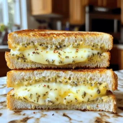 For a simple grilled cheese sandwich, you need a few key ingredients. Here’s what you will use: - Sourdough bread - Unsalted butter - Garlic - Fresh thyme and rosemary - Cheddar and mozzarella cheese - Salt and pepper These ingredients come together to create a delicious and comforting meal. Sourdough bread gives a nice crunch and flavor. Unsalted butter adds richness, while garlic brings a tasty punch. Fresh thyme and rosemary add a lovely herbal note that makes this sandwich extra special. Cheddar cheese provides sharpness, and mozzarella adds a gooey texture. Salt and pepper enhance all the flavors. This mix makes a great base for your grilled cheese. You can also check the Full Recipe for more details on making this dish. To start, I mix up a simple garlic herb spread. In a small bowl, I take 2 tablespoons of softened unsalted butter. I add 1 clove of minced garlic, 1 teaspoon of fresh thyme leaves, and 1 teaspoon of finely chopped fresh rosemary. A pinch of salt and pepper goes in, too. I stir everything until it’s well mixed. This spread adds a nice flavor to our grilled cheese. Next, I heat a non-stick skillet over medium heat. While that warms up, I spread the garlic herb mixture generously on one side of each slice of sourdough bread. I place one slice in the skillet, herb-side down. Then, I layer 1 cup of shredded sharp cheddar cheese and 1/2 cup of shredded mozzarella cheese on top. I cover it with the second slice of bread, herb-side up. I cook the sandwich for about 3-4 minutes until the bottom is golden brown and the cheese begins to melt. Then, I carefully flip the sandwich and cook for another 3-4 minutes. I want both sides to be golden and the cheese melted. Once done, I remove the sandwich from the skillet. I let it cool for a minute before slicing it in half. For a little extra flavor, I might sprinkle some red pepper flakes on top before serving. This adds a fun kick to the dish. Enjoy your simple grilled cheese sandwich! For the full recipe, check the recipe list above. To make your grilled cheese just right, heat your skillet to medium. This helps the bread toast evenly. Use unsalted butter for a rich flavor. Spread it thick on each slice. This keeps the bread moist and adds a nice crunch. Flip the sandwich carefully, so it doesn't fall apart. A spatula works best for this. Different cheeses melt at different rates. Cheddar melts fast, while mozzarella takes a bit longer. If you use a cheese that melts slowly, cook the sandwich a little longer. Watch for the cheese to get gooey and bubbly. If the bread browns too fast, lower the heat. You can add fun flavors to your grilled cheese! Try adding sliced tomatoes or spinach for freshness. A sprinkle of red pepper flakes adds heat. Want a bold twist? Mix in some pesto or mustard. These small changes can turn a simple sandwich into a gourmet treat. For the full recipe, check out the Ultimate Garlic Herb Grilled Cheese. {{image_2}} You can switch up the bread for your grilled cheese. Try using white bread for a classic taste. Whole wheat adds a nice nutty flavor. Rye bread gives it a unique twist. For a gourmet touch, use brioche or ciabatta. Each bread type brings its own texture and taste. Choose what you love best! While cheddar is a favorite, mix cheeses for fun. Gouda melts smoothly and adds richness. Swiss cheese gives a nutty flavor. Pepper jack brings heat, perfect for spice lovers. Try mixing mozzarella with cheddar for a gooey delight. Don’t be afraid to experiment with cheese blends! You can make your grilled cheese even better with extras. Add sliced tomatoes for freshness. Spinach adds color and nutrition. For a savory kick, try crispy bacon. You can even spread a bit of pesto for herbs. These add-ins make your sandwich exciting and tasty. Get creative with your choices! If you have leftover grilled cheese, store it right. Place the sandwich in a sealed container. You can keep it in the fridge for up to three days. To keep it fresh, wrap it in foil or plastic wrap. This helps to prevent it from drying out. When you want to eat your leftover sandwich, heat it up well. The best way is to use a skillet. Place it on medium heat. Cook for about 3-4 minutes on each side. This warms the sandwich and keeps it crispy. You can also use a microwave. If you do, put a paper towel on top. This will help keep the bread from getting too soggy. Freezing is a great option if you want to save your sandwich for later. Wrap each sandwich tightly in plastic wrap or foil. Place them in a freezer bag to prevent freezer burn. You can freeze them for up to three months. To reheat, just thaw in the fridge overnight. Then, follow the reheating instructions above to enjoy your tasty treat again. For the full recipe, check out the Ultimate Garlic Herb Grilled Cheese. To make your grilled cheese crispy, use enough butter. Spread it on the bread. You want a nice, even layer. Use medium heat when cooking. This helps the bread brown slowly and evenly. Flip the sandwich gently to keep the bread intact. Cooking longer can help, but watch out for burning. Yes, you can use many kinds of cheese. Cheddar and mozzarella are classics. Try gouda or pepper jack for a twist. Each cheese gives a unique taste and melt. Mix cheeses for more flavor. Just remember to use cheese that melts well. You can tell your sandwich is done by color and smell. Look for a nice golden brown on both sides. The cheese should be melting inside. You can press the sandwich gently. If it feels soft and gooey, it’s ready. Let it cool for a minute before you slice it. Enjoy your meal! For the full recipe, check out the Ultimate Garlic Herb Grilled Cheese! In this post, I shared how to make a tasty garlic herb grilled cheese. We covered each ingredient, from sourdough bread to savory cheeses. I provided step-by-step instructions for preparation and cooking, along with tips for perfect grilling. I also shared fun variations and storage tips to keep your sandwich fresh. Grilled cheese is simple yet delicious. With the right ingredients and techniques, you can create a meal that delights. Enjoy experimenting with flavors and making it your own!