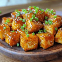 - Tofu Options: Firm vs. Extra Firm For this recipe, I recommend using firm tofu. It holds its shape well and has a nice texture. Extra firm tofu is also a good choice if you want a meatier bite. Soft or silken tofu does not work well here, as it will break apart easily during cooking. - Sweeteners: Honey vs. Maple Syrup Honey adds a rich sweetness and depth to the sauce. If you prefer a vegan option, maple syrup is a great substitute. Both options will give you that lovely glaze on the tofu. Choose based on your taste or dietary needs. - Essential Flavorings: Garlic, Ginger, and Soy Sauce Garlic brings a punch of flavor, while ginger adds a warm spice. Soy sauce gives the dish that umami kick. Together, these ingredients create a balanced sauce that coats the crispy tofu perfectly. - Green Onions Chopped green onions add a fresh crunch and color to the dish. Sprinkle them on just before serving for a vibrant touch. - Sesame Seeds These tiny seeds add a nutty flavor and a bit of texture. They also look great on top of your finished dish. - Options for Serving (Rice, Vegetables) Serve your Crispy Honey Garlic Tofu with steamed rice or stir-fried vegetables. This pairing makes for a complete and satisfying meal. You can also serve it with quinoa or noodles for a twist. For the full recipe, check the details above and get ready to enjoy this delicious dish! Draining and Pressing Tofu Begin by draining your tofu. Wrap it in a clean kitchen towel and place a heavy object on top. This helps remove excess water. Let it sit for about 15 minutes. Removing water makes the tofu crispier. Cutting Tofu into Cubes After pressing, cut the tofu into bite-sized cubes. Aim for pieces around one inch. This size allows for even cooking and easy eating. Combining Key Ingredients In a bowl, mix soy sauce, honey (or maple syrup), minced garlic, grated ginger, sesame oil, and rice vinegar. Stir well until everything blends. This sauce gives your tofu a sweet and savory kick. Tips for Balancing Flavor: Sweet vs. Savory Taste the sauce as you mix. Adjust sweetness with more honey or maple syrup if needed. If it's too sweet, add a splash of soy sauce. This balance makes each bite delightful. Frying Method: Tips for Crispiness Heat vegetable oil in a large skillet over medium-high heat. Add enough oil to coat the pan. Once hot, add the tofu cubes in batches. Fry for 3-4 minutes on each side until golden brown. Avoid overcrowding the pan; this helps keep them crispy. Combining Tofu and Sauce: Timing for Best Flavor Once the tofu is crispy, remove it from the pan and drain on paper towels. In the same skillet, pour in the honey garlic sauce. Cook for about 2-3 minutes until it thickens a bit. Then, add the crispy tofu back. Toss gently to coat each piece in the sauce. Cook for an extra 2 minutes to soak in the flavors. You can find the full recipe [here](#). To make crispy honey garlic tofu, start with cornstarch. Coating the tofu in cornstarch before frying is key for that crunchy texture. It helps create a barrier that keeps moisture out. This step ensures your tofu is not soggy but crispy on the outside. Next, manage your cooking temperature and time. Heat your oil over medium-high heat. If the oil is too cool, the tofu will soak up oil. If it’s too hot, it will burn. Fry each side for about 3-4 minutes until golden brown. You can bake or fry tofu. Baking is a healthier option, but it may not be as crispy. To bake, preheat your oven to 400°F (200°C). Place the cornstarch-coated tofu on a baking sheet. Bake for 25-30 minutes, flipping halfway. If you have an air fryer, this is a great way to make crispy tofu too. Set your air fryer to 375°F (190°C). Cook the tofu for about 15-20 minutes, shaking the basket halfway through for even cooking. To add some spice, consider chili flakes or hot sauce. These will give your dish a kick. You can sprinkle chili flakes over the tofu after frying. Another fun twist is adding vegetables. Broccoli, bell peppers, or snap peas work well. Toss them into the honey garlic sauce for added flavor and nutrition. This way, your meal becomes colorful and more filling. For the full recipe, check out the steps above! {{image_2}} You can easily make this dish vegan. Instead of honey, use maple syrup. It adds sweetness without any animal products. This small change keeps the flavor profile intact. To make it gluten-free, choose a gluten-free soy sauce or tamari. This swap ensures everyone can enjoy the dish. Many brands offer great taste without gluten. Want to switch things up? Try a teriyaki variation. Just replace honey with teriyaki sauce. This gives your tofu a sweet and savory kick. Adding nuts or seeds can bring extra crunch to your dish. Try sesame seeds or chopped peanuts on top. They add texture and make the dish even more delightful. For the full recipe, check out the detailed instructions. Enjoy cooking! For best practices in refrigeration, I suggest using an airtight container. This helps keep the tofu fresh longer. Make sure to let the tofu cool before placing it in the fridge. Crispy honey garlic tofu stays good for about three days when stored properly. After three days, the tofu may lose its texture and flavor. To keep your tofu crispy, reheating in an oven or air fryer works best. Set the oven to 375°F (190°C) and bake for about 10 minutes. This method will help revive that crunch. If you prefer the stovetop, heat a skillet over medium heat. Add a splash of oil and warm the tofu for around 5 minutes, flipping often. For serving ideas, you can toss the reheated tofu into a fresh salad or serve it over a bed of rice. This adds a nice touch and makes for a quick meal. You can also pair it with steamed veggies for a healthy option. If you want to enjoy the dish as a snack, just serve it with your favorite dipping sauce. You can find the full recipe for crispy honey garlic tofu right above. Enjoy! For crispy honey garlic tofu, firm or extra-firm tofu works best. Firm tofu holds its shape well and gives you that nice, crunchy texture. Soft tofu is too delicate and won’t fry up right. The firmer the tofu, the better it is for frying. You can easily find firm tofu at grocery stores. Just make sure to drain and press it before you start cooking. This step removes extra water and helps the tofu get crispy. Yes, you can make this dish without honey. Maple syrup is a great substitute for a vegan option. It gives a nice sweetness that matches well with the garlic. You can also use agave syrup or brown sugar if you want. Just remember to adjust the amount based on taste. Try to keep the balance of sweet and savory in the sauce for the best flavor. You will know the tofu is perfectly cooked when it turns golden brown. It should be crispy on the outside and soft inside. Fry each cube for about 3-4 minutes per side. If you see a nice crust forming, that’s a great sign. After frying, let it rest on paper towels. This helps absorb extra oil. For the best flavor, make sure to toss the tofu in the sauce right after frying. That way, it soaks up all the tasty goodness. For the full recipe, check out the Crispy Honey Garlic Tofu section. This blog post covered how to make crispy honey garlic tofu. You learned about the right tofu, sweeteners, and essential flavorings. I shared tips for cooking, achieving crispiness, and variations for dietary needs. Remember, this dish is easy and fun to make. With practice, your tofu can be a tasty hit every time. Enjoy trying different flavors and sharing with others. Cook with confidence, and happy eating!