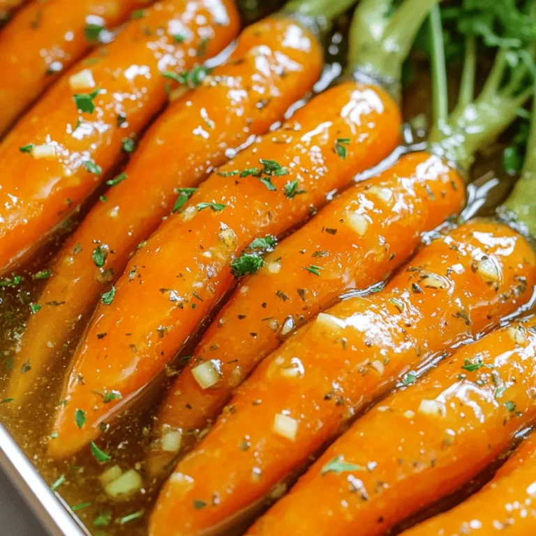 To make honey garlic glazed carrots, you need some simple ingredients. Here is the list: - 1 lb baby carrots, peeled: These small carrots cook quickly and taste sweet. - 2 tablespoons unsalted butter: This adds richness and helps the glaze stick. - 3 tablespoons honey: This natural sweetener gives the dish its name and flavor. - 3 garlic cloves, minced: Fresh garlic adds a nice punch to the sweet glaze. - 1 teaspoon fresh thyme leaves (or 1/2 teaspoon dried thyme): Thyme brings earthy notes to the dish. - Salt and pepper to taste: These seasonings enhance the flavors of all the ingredients. - Optional: Chopped parsley for garnish: This adds color and freshness to the dish. These ingredients work together to create a tasty and simple treat. Using fresh and quality items makes all the difference in the flavor and texture of the dish. Check out the Full Recipe for more details on how to prepare this delightful side dish! First, get your baby carrots ready. You need 1 pound of peeled carrots. Make sure they are small and tender. This helps them cook evenly. Next, boil the carrots. Fill a large pot with water and bring it to a boil. Add the carrots and cook them for about 5 to 7 minutes. You want them tender but still crisp. When they are done, drain the water and set the carrots aside. Now, sauté the garlic. In a large skillet, heat 2 tablespoons of unsalted butter over medium heat. Once the butter melts, add 3 minced garlic cloves. Sauté the garlic for about 1 minute until you smell its strong aroma. Be careful not to burn it; that can ruin the flavor. Now, let’s make the glaze. In the same skillet with garlic, stir in 3 tablespoons of honey and 1 teaspoon of fresh thyme leaves. Mix these well. Cook the mixture for about 1 to 2 minutes until it thickens slightly. Then, add the boiled carrots to the skillet. Toss them in the honey garlic mix until they are well coated. This step makes sure every carrot gets that sweet and savory flavor. To achieve the perfect glaze, season with salt and pepper to taste. Cook for another 2 to 3 minutes. This warms up the carrots and helps them soak up the glaze nicely. If you want, you can garnish with chopped parsley for some color. For the full recipe, check out the details above. To get the best texture for honey garlic glazed carrots, cook them for 5-7 minutes. The carrots should be tender yet still crisp. Watch the garlic closely. Sauté it for only 1 minute to avoid burning. If you burn the garlic, it will taste bitter. Adjust the sweetness by adding more honey or a pinch of salt. Taste as you go to get the flavor just right. Honey garlic glazed carrots pair well with roasted chicken or grilled fish. They also complement a hearty steak. For a beautiful dish, arrange the carrots in a circle on the plate. Drizzle any leftover sauce over them. For garnish, sprinkle chopped parsley on top for color and freshness. This adds a nice touch to the overall look. If you want more details, check out the Full Recipe. {{image_2}} You can easily spice up your honey garlic glazed carrots. Try adding a pinch of cumin for warmth. Ginger adds a nice zing, too. If you want to switch things up, use different vegetables. Think about using green beans or sweet potatoes instead of carrots. Each veggie brings its own charm and flavor. Honey also offers different tastes. You can try clover honey for a mild flavor. Wildflower honey has a richer taste that adds depth. If you like things unique, consider using orange blossom honey. It provides a lovely citrus note. If you need a gluten-free version, you’re in luck! All the ingredients in this dish are naturally gluten-free. For a vegan option, simply swap the butter for olive oil or coconut oil. This change keeps the dish plant-based while still being tasty. For a low-sugar version, you can reduce the honey. Try using just one tablespoon instead of three. You can also mix in some unsweetened applesauce. This swap keeps the sweetness while cutting back on sugar. To keep your honey garlic glazed carrots fresh, use airtight containers. Glass or plastic containers work well. Before sealing, let the carrots cool to room temperature. Store them in the fridge for up to 4 days. If you want to keep them longer, freeze them. In the freezer, they can last up to 3 months. Just make sure to label your container with the date. To reheat, use a skillet or microwave. If using a skillet, add a splash of water or broth. This helps maintain moisture. Heat over low to medium heat, stirring often. If you prefer the microwave, place the carrots in a bowl with a cover. Heat in 30-second intervals, stirring in between. This keeps the texture and flavor great. Enjoy your tasty treat without losing its charm! For the full recipe, check out the instructions above. How can I make honey garlic glazed carrots spicy? You can add red pepper flakes for heat. Start with a pinch and taste. This spice adds a nice kick to the sweet glaze. Can I use frozen carrots for this recipe? Yes, you can use frozen carrots. Just thaw them first. Cook them for a shorter time to keep them crisp. What can I substitute for honey if needed? Maple syrup works well as a substitute. You can also use agave nectar for a similar sweetness. Are there any nutritional benefits to this dish? Yes, carrots are rich in vitamins like A and K. They also have fiber, which is good for digestion. The garlic adds health benefits too, such as boosting your immune system. Can I prepare this dish ahead of time? Yes, you can make it ahead. Cook the carrots and glaze them, then store in the fridge. Reheat them gently before serving. For the full recipe, check out the Honey Garlic Glazed Carrots section. This blog post covered how to make honey garlic glazed carrots. We reviewed key ingredients, preparation steps, and cooking tips. You learned how to achieve the perfect glaze and avoid common mistakes. We also explored variations for flavor and dietary needs. Finally, we discussed storage and reheating methods to enjoy your dish later. With these tips and tricks, you'll make a delicious side dish every time. Happy cooking!