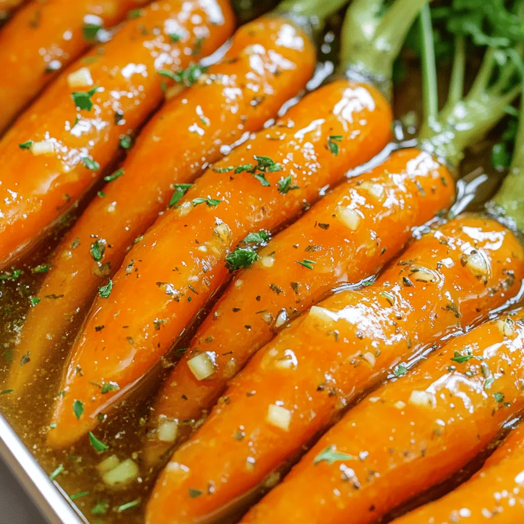 To make honey garlic glazed carrots, you need some simple ingredients. Here is the list: - 1 lb baby carrots, peeled: These small carrots cook quickly and taste sweet. - 2 tablespoons unsalted butter: This adds richness and helps the glaze stick. - 3 tablespoons honey: This natural sweetener gives the dish its name and flavor. - 3 garlic cloves, minced: Fresh garlic adds a nice punch to the sweet glaze. - 1 teaspoon fresh thyme leaves (or 1/2 teaspoon dried thyme): Thyme brings earthy notes to the dish. - Salt and pepper to taste: These seasonings enhance the flavors of all the ingredients. - Optional: Chopped parsley for garnish: This adds color and freshness to the dish. These ingredients work together to create a tasty and simple treat. Using fresh and quality items makes all the difference in the flavor and texture of the dish. Check out the Full Recipe for more details on how to prepare this delightful side dish! First, get your baby carrots ready. You need 1 pound of peeled carrots. Make sure they are small and tender. This helps them cook evenly. Next, boil the carrots. Fill a large pot with water and bring it to a boil. Add the carrots and cook them for about 5 to 7 minutes. You want them tender but still crisp. When they are done, drain the water and set the carrots aside. Now, sauté the garlic. In a large skillet, heat 2 tablespoons of unsalted butter over medium heat. Once the butter melts, add 3 minced garlic cloves. Sauté the garlic for about 1 minute until you smell its strong aroma. Be careful not to burn it; that can ruin the flavor. Now, let’s make the glaze. In the same skillet with garlic, stir in 3 tablespoons of honey and 1 teaspoon of fresh thyme leaves. Mix these well. Cook the mixture for about 1 to 2 minutes until it thickens slightly. Then, add the boiled carrots to the skillet. Toss them in the honey garlic mix until they are well coated. This step makes sure every carrot gets that sweet and savory flavor. To achieve the perfect glaze, season with salt and pepper to taste. Cook for another 2 to 3 minutes. This warms up the carrots and helps them soak up the glaze nicely. If you want, you can garnish with chopped parsley for some color. For the full recipe, check out the details above. To get the best texture for honey garlic glazed carrots, cook them for 5-7 minutes. The carrots should be tender yet still crisp. Watch the garlic closely. Sauté it for only 1 minute to avoid burning. If you burn the garlic, it will taste bitter. Adjust the sweetness by adding more honey or a pinch of salt. Taste as you go to get the flavor just right. Honey garlic glazed carrots pair well with roasted chicken or grilled fish. They also complement a hearty steak. For a beautiful dish, arrange the carrots in a circle on the plate. Drizzle any leftover sauce over them. For garnish, sprinkle chopped parsley on top for color and freshness. This adds a nice touch to the overall look. If you want more details, check out the Full Recipe. {{image_2}} You can easily spice up your honey garlic glazed carrots. Try adding a pinch of cumin for warmth. Ginger adds a nice zing, too. If you want to switch things up, use different vegetables. Think about using green beans or sweet potatoes instead of carrots. Each veggie brings its own charm and flavor. Honey also offers different tastes. You can try clover honey for a mild flavor. Wildflower honey has a richer taste that adds depth. If you like things unique, consider using orange blossom honey. It provides a lovely citrus note. If you need a gluten-free version, you’re in luck! All the ingredients in this dish are naturally gluten-free. For a vegan option, simply swap the butter for olive oil or coconut oil. This change keeps the dish plant-based while still being tasty. For a low-sugar version, you can reduce the honey. Try using just one tablespoon instead of three. You can also mix in some unsweetened applesauce. This swap keeps the sweetness while cutting back on sugar. To keep your honey garlic glazed carrots fresh, use airtight containers. Glass or plastic containers work well. Before sealing, let the carrots cool to room temperature. Store them in the fridge for up to 4 days. If you want to keep them longer, freeze them. In the freezer, they can last up to 3 months. Just make sure to label your container with the date. To reheat, use a skillet or microwave. If using a skillet, add a splash of water or broth. This helps maintain moisture. Heat over low to medium heat, stirring often. If you prefer the microwave, place the carrots in a bowl with a cover. Heat in 30-second intervals, stirring in between. This keeps the texture and flavor great. Enjoy your tasty treat without losing its charm! For the full recipe, check out the instructions above. How can I make honey garlic glazed carrots spicy? You can add red pepper flakes for heat. Start with a pinch and taste. This spice adds a nice kick to the sweet glaze. Can I use frozen carrots for this recipe? Yes, you can use frozen carrots. Just thaw them first. Cook them for a shorter time to keep them crisp. What can I substitute for honey if needed? Maple syrup works well as a substitute. You can also use agave nectar for a similar sweetness. Are there any nutritional benefits to this dish? Yes, carrots are rich in vitamins like A and K. They also have fiber, which is good for digestion. The garlic adds health benefits too, such as boosting your immune system. Can I prepare this dish ahead of time? Yes, you can make it ahead. Cook the carrots and glaze them, then store in the fridge. Reheat them gently before serving. For the full recipe, check out the Honey Garlic Glazed Carrots section. This blog post covered how to make honey garlic glazed carrots. We reviewed key ingredients, preparation steps, and cooking tips. You learned how to achieve the perfect glaze and avoid common mistakes. We also explored variations for flavor and dietary needs. Finally, we discussed storage and reheating methods to enjoy your dish later. With these tips and tricks, you'll make a delicious side dish every time. Happy cooking!
