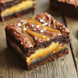 - 1 cup unsalted butter (2 sticks) - 2 cups granulated sugar - 4 large eggs - 1 teaspoon vanilla extract - 1 cup all-purpose flour - 2/3 cup unsweetened cocoa powder - 1/2 teaspoon salt - 1/2 teaspoon baking powder - 1 cup semi-sweet chocolate chips - 1/2 cup caramels (unwrapped) - 1/4 cup heavy cream - Sea salt for sprinkling To create salted caramel brownies, you need quality ingredients. The butter, sugar, eggs, and vanilla provide a rich base. These ingredients create a soft and moist brownie. The dry ingredients include flour, cocoa powder, salt, and baking powder. This mixture adds texture and flavor to the brownies. The caramel and chocolate elements make your brownies special. Semi-sweet chocolate chips add a gooey, chocolatey taste. Caramels mixed with heavy cream create that sweet, sticky layer. This combination of flavors makes every bite a delight. You can find the full recipe above, which details every step to make these brownies. Happy baking! 1. Preheating the oven: Start by preheating your oven to 350°F (175°C). This ensures even baking. 2. Greasing and lining the pan: Take a 9x13 inch baking pan. Grease it lightly with butter. Then, line it with parchment paper. Leave some paper hanging over the sides. This helps you lift the brownies out later. 1. Melting butter and sugar: In a large saucepan, melt 1 cup of unsalted butter over medium heat. Once melted, add 2 cups of granulated sugar. Stir it until smooth and then remove from heat. 2. Mixing in eggs and vanilla: Let the butter and sugar cool a bit. Add in 4 large eggs, one at a time. Mix after each egg. Stir in 1 teaspoon of vanilla extract until combined. 3. Combining dry ingredients: In a separate bowl, whisk together 1 cup of all-purpose flour, 2/3 cup of unsweetened cocoa powder, 1/2 teaspoon of salt, and 1/2 teaspoon of baking powder. Gradually add this mix to the wet ingredients. Stir just until combined. Finally, fold in 1 cup of semi-sweet chocolate chips. 1. Melting caramels with heavy cream: In a microwave-safe bowl, place 1/2 cup of unwrapped caramels and 1/4 cup of heavy cream. Microwave in 30-second bursts, stirring each time, until smooth. 2. Tips for achieving smooth caramel: Make sure to stir well after each interval. If it's too thick, add a bit more cream. This will help make it silky. 1. Pouring brownie batter and creating layers: Pour half of the brownie batter into the prepared pan. Spread it evenly. Drizzle half of the salted caramel over this layer. Use a knife to swirl it gently. 2. Baking time and checking doneness: Pour the rest of the brownie batter over the caramel. Then, add the remaining caramel on top. Swirl lightly with the knife again. Bake for 25-30 minutes. Check doneness by inserting a toothpick. It should come out with a few moist crumbs, not wet batter. Choosing the right caramel is key. I love using soft caramels. They melt nicely and blend well. You can find them in most stores. If you want to make it from scratch, go for a simple recipe. Just cook sugar, butter, and cream together until smooth. The importance of sea salt cannot be stressed enough. A sprinkle of sea salt on top contrasts with the sweetness. It enhances the flavor and makes each bite pop. Use flaky sea salt for the best results. This small step adds a gourmet touch. Overmixing the batter can ruin your brownies. Mix just until the dry ingredients blend in. If you mix too much, your brownies may end up tough. Baking too long is another common mistake. Keep an eye on the time. I bake these brownies for 25 to 30 minutes. A toothpick should have a few moist crumbs. If it comes out clean, they are likely overbaked. Essential baking tools can make a big difference. You need a good mixing bowl and a whisk. A spatula helps to fold in the chocolate chips. A microwave-safe bowl is perfect for melting caramels. Use a 9x13 inch baking pan for the best results. Don’t forget parchment paper! It makes removing the brownies easy. {{image_2}} You can easily change your salted caramel brownies by adding different ingredients. Nuts, like walnuts or pecans, add crunch. They pair well with the soft brownies. You can also use different chocolate types. Try dark chocolate or white chocolate chips for a new taste. Another fun twist is using flavored extracts. Instead of vanilla, you can add almond or hazelnut extract. These flavors will make your brownies unique and delicious. If you need gluten-free brownies, swap out regular flour for a gluten-free blend. Make sure to check the package for the right amount to use. This keeps the texture close to traditional brownies. For a vegan option, replace butter with coconut oil or a vegan butter substitute. Use flax eggs or applesauce instead of regular eggs. This way, you can enjoy decadent brownies without animal products. How you serve your brownies can make them even more appealing. A simple garnish of sea salt on top adds flair and flavor. You can also drizzle extra caramel sauce over the brownies for a stunning look. Consider serving them with a scoop of ice cream. A scoop of vanilla or salted caramel ice cream complements the brownies well. You can also place fresh fruit, like raspberries or strawberries, on the side. This adds color and freshness to your plate. For full details on making these brownies, check the Full Recipe. To keep your salted caramel brownies fresh, store them in an airtight container. This helps prevent them from drying out. If you plan to eat them within a few days, just keep them at room temperature. However, if you want to keep them longer, refrigeration can work well. - Best practices for refrigeration: Place the brownies in a container and cover them with plastic wrap. This keeps moisture in and keeps the brownies soft. They can last up to a week in the fridge without losing their taste. - Freezing brownies for later use: You can freeze brownies for up to three months. Wrap them tightly in plastic wrap and then place them in a freezer bag. When you’re ready to eat, simply thaw them in the fridge overnight. They’ll taste just as good as fresh! The typical duration for freshness depends on how you store them. At room temperature, your brownies can stay fresh for about 3 to 4 days. In the fridge, they can last up to a week. If you freeze them, they can stay fresh for about three months. Just be sure to check for any unwanted smells or changes in texture before eating. For the best salted caramel brownies, I recommend using homemade caramel. It tastes richer and fresher. You can use store-bought caramel if you’re short on time. Look for a thick, creamy option. This will help create that gooey texture you want in your brownies. Yes, you can make these brownies without eggs. Try using one of these substitutes: - 1/4 cup unsweetened applesauce per egg - 1/4 cup mashed banana per egg - 1 tablespoon ground flaxseed mixed with 2.5 tablespoons water per egg Each option adds moisture and binds the ingredients well. To check if your brownies are done, use the toothpick test. Insert a toothpick in the center. If it comes out with a few moist crumbs, your brownies are ready. If it comes out clean, they may be overbaked. Brownies should be soft and slightly underbaked in the middle for the best texture. In this blog post, I covered how to make delicious brownies with salted caramel. We talked about the key ingredients, from butter to chocolate chips, and shared easy steps for mixing and baking. I included tips to avoid common mistakes and ways to customize your brownies. Remember to store them properly to keep them fresh. Enjoy experimenting with different flavors and make your brownies stand out! With practice, you’ll create treats that everyone will love. Happy baking!
