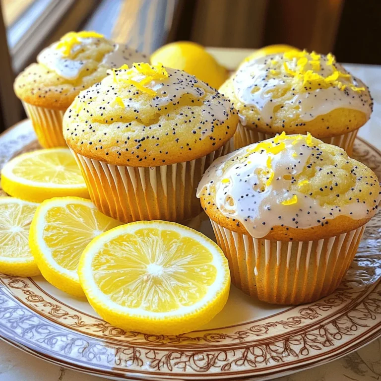 For lemon poppy seed muffins, gather these key ingredients: - 1 ½ cups all-purpose flour - ½ cup granulated sugar - 2 teaspoons poppy seeds - 1 tablespoon baking powder - ½ teaspoon baking soda - ¼ teaspoon salt - 1 large egg - ½ cup buttermilk (or milk with a splash of lemon juice) - ¼ cup vegetable oil - Zest of 1 large lemon - 2 tablespoons fresh lemon juice - Optional: ¼ cup powdered sugar for glaze (mixed with a splash of lemon juice) Measuring ingredients accurately matters for baking. Use dry measuring cups for flour and sugar. Spoon the flour into the cup and level it with a knife. Avoid packing the flour down. For liquid ingredients, use a liquid measuring cup. Check the measurement at eye level to ensure accuracy. If you want a sweet glaze, measure the powdered sugar carefully to avoid a too-sweet finish. You can swap some ingredients if needed. Use whole wheat flour for a healthier option. If you don’t have buttermilk, mix regular milk with a splash of lemon juice. This creates a similar tangy flavor. For a dairy-free version, try almond milk or oat milk. You can also skip the egg by using a flaxseed meal or applesauce. These swaps keep the muffins moist and tasty. Start by preheating your oven to 375°F (190°C). This ensures even baking. Line a muffin tin with paper liners or grease it with cooking spray. This step helps the muffins release easily. In a large mixing bowl, gather your dry ingredients. You need 1 ½ cups of all-purpose flour, ½ cup of granulated sugar, 2 teaspoons of poppy seeds, 1 tablespoon of baking powder, ½ teaspoon of baking soda, and ¼ teaspoon of salt. Whisk these ingredients well together. This mix adds flavor and structure to the muffins. Now, take another bowl for the wet ingredients. Whisk together 1 large egg, ½ cup of buttermilk (or milk with a splash of lemon juice), ¼ cup of vegetable oil, the zest of 1 lemon, and 2 tablespoons of fresh lemon juice. Mix until everything is smooth. This blend brings moisture and tang. Pour the wet mixture into the dry mix. Use a spatula to gently fold everything together. You want to mix until just combined. A few lumps are okay; don't overmix. This keeps the muffins light and fluffy. Divide the batter evenly in the muffin tin, filling each cup about 2/3 full. Bake in your preheated oven for 18-20 minutes. Check doneness by inserting a toothpick into the center of a muffin. It should come out clean. Once baked, let them cool in the tin for 5 minutes, then transfer to a wire rack. Enjoy your delicious Lemon Poppy Seed Muffins! For the full recipe, check the details provided earlier. To keep your muffins moist, use buttermilk. This adds richness and flavor. Also, do not overmix the batter. Mix just until the dry and wet ingredients come together. Overmixing creates tough muffins. One common mistake is filling the muffin cups too full. Fill them about two-thirds full for the best rise. Another mistake is not preheating the oven. Always preheat to get the perfect crust. Lastly, check for doneness with a toothpick. If it comes out clean, the muffins are ready. You can add extras to boost flavor. Blueberries or lemon zest enhances the lemon flavor. A glaze made from powdered sugar and lemon juice adds sweetness. Try adding nuts for a crunchy texture. These little touches make each muffin special. For the full recipe, check out the steps above to create your own batch of these delightful muffins. {{image_2}} You can easily add blueberries to your lemon poppy seed muffins. Blueberries bring a burst of sweetness. They also add a nice contrast to the lemon flavor. Just fold in about one cup of fresh or frozen blueberries. You can also try raspberries or diced strawberries. These fruits add color and taste, making your muffins even more delicious. If you want gluten-free muffins, you can make simple swaps. Use a gluten-free flour blend instead of all-purpose flour. Look for blends that work well in baking. Add a little xanthan gum if your blend does not include it. This helps provide structure to your muffins. The taste will still be bright and yummy! Feel free to get creative with flavors! You can add a teaspoon of vanilla extract for warmth. Or, try mixing in some chopped nuts for crunch. Almonds or walnuts work great. For a tropical twist, add shredded coconut. The options are endless! Experimenting makes baking fun and personal. Enjoy trying out new flavors in your lemon poppy seed muffins! To keep your lemon poppy seed muffins fresh, store them in an airtight container. This will help keep them moist and flavorful. Place them at room temperature if you plan to eat them within a couple of days. For longer storage, the fridge is a good option. Just remember to let them cool completely before sealing them up. Freezing is a great way to enjoy these muffins later. After they cool, wrap each muffin tightly in plastic wrap. Place them in a freezer bag or container. Label it with the date. They can stay fresh for up to three months in the freezer. When you’re ready to eat, just take one out and thaw it at room temperature. To enjoy these muffins warm, you can reheat them easily. For best results, use the oven. Preheat it to 350°F (175°C). Place the muffins on a baking sheet and heat for about 5-10 minutes. If you’re in a hurry, you can use the microwave. Heat each muffin for 15-20 seconds. They will taste just as good as fresh! Lemon poppy seed muffins stand out due to their bright flavor. The lemon zest brings a refreshing taste. The poppy seeds add a delightful crunch and a unique look. Together, they create a lovely balance of sweet and tart. This combination makes them perfect for breakfast or a snack. Yes, you can use whole wheat flour. It adds more fiber and a nutty taste. Start by replacing half the all-purpose flour with whole wheat flour. This helps keep the muffins light and fluffy. If you use all whole wheat flour, the muffins may be denser. To keep your muffins fresh, store them at room temperature in an airtight container. This keeps them soft for a few days. If you want to keep them longer, freeze them. Wrap each muffin in plastic wrap, then place them in a freezer bag. They can last up to three months. These muffins pair well with various drinks. Try serving them with tea or coffee for a cozy treat. You can also enjoy them with a dollop of yogurt or some fresh fruit. A light drizzle of honey or a sprinkle of powdered sugar adds a sweet touch. For the full recipe, including all the steps and tips, check the Full Recipe section. You will find everything you need to make these delightful muffins! In this post, I covered the key ingredients and instructions for baking muffins. You learned measurement tips, ingredient substitutions, and how to prep your oven. I shared tricks for moist muffins and how to avoid errors. Plus, we looked at fun variations like gluten-free options and creative flavors. Proper storage and reheating tips help keep your muffins fresh. Remember, baking is about experimenting and having fun, so try new ingredients and flavors. Enjoy your baking journey!
