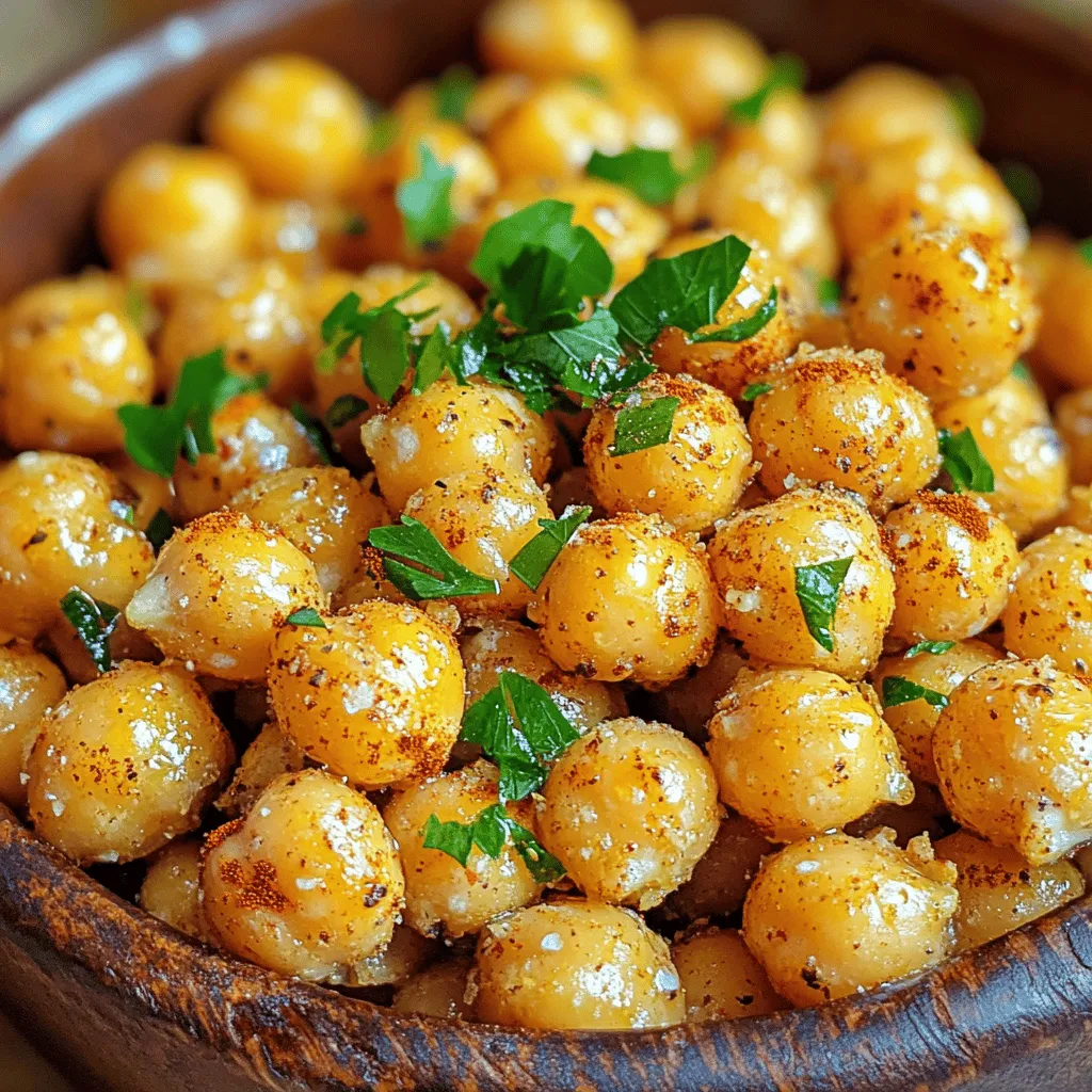 To make ranch roasted chickpeas, you need a few simple items. Here’s the list: - 1 can (15 oz) chickpeas, drained and rinsed - 2 tablespoons olive oil - 2 teaspoons ranch seasoning mix (store-bought or homemade) - 1 teaspoon garlic powder - ½ teaspoon onion powder - ½ teaspoon smoked paprika - ¼ teaspoon salt (adjust to taste) - ¼ teaspoon black pepper - Fresh parsley, chopped (for garnish) Each ingredient plays a key role. The chickpeas are the main star. They provide protein and a nice texture. Olive oil helps them crisp up in the oven. The ranch seasoning adds that classic flavor we all love. Garlic powder and onion powder bring depth, while smoked paprika gives a hint of warmth. Adjust the salt and pepper to match your taste. These ingredients blend together to create a crunchy and flavorful snack. You can find the full recipe to guide you through the cooking process. Enjoy! - Preheat the oven to 400°F (200°C). - Dry the chickpeas using a kitchen towel. Start by preheating your oven. A hot oven helps make the chickpeas crispy. Next, take a can of chickpeas. Drain and rinse them well. Then, spread them on a clean kitchen towel. Pat them dry gently. The drier they are, the better they will crunch up in the oven. - Combine chickpeas with olive oil and seasonings. In a medium bowl, add the dried chickpeas. Pour in two tablespoons of olive oil. Next, sprinkle in your ranch seasoning mix and other spices. I like to add garlic powder, onion powder, smoked paprika, salt, and black pepper. Toss everything together until the chickpeas are evenly coated. This gives each bite a lot of flavor. - Spread on a baking sheet and roast for 25-30 minutes. - Stir halfway through for even cooking. Now, it's time to roast! Spread the seasoned chickpeas in a single layer on a baking sheet. I like using parchment paper to make cleanup easy. Place them in the oven for 25 to 30 minutes. Halfway through, take them out and stir. This helps them cook evenly. When they turn golden brown and crispy, they are ready. Enjoy them warm or let them cool slightly, then munch away! For the full recipe, check the details above. To get the best crunch from your ranch roasted chickpeas, start by drying them well. After rinsing, lay them out on a clean towel. Pat them dry gently. The drier they are, the crunchier they will turn out. Next, adjust the cooking time to match your crispness preference. For a crunchier texture, roast them a bit longer. Just keep an eye on them to avoid burning. I usually take them out when they are golden brown, about 25 to 30 minutes. Don’t be afraid to get creative with spices! While ranch seasoning is great, you can add more flavor. Try cayenne pepper for heat, or even cumin for a smoky taste. You can also mix in dried herbs like dill or thyme for extra zest. For garnishing, fresh parsley is nice, but you can switch it up! Consider using chopped chives or even a sprinkle of nutritional yeast for a cheesy touch. These small changes can turn a simple snack into something special. {{image_2}} You can make your own ranch seasoning at home. Here’s what you need: - 1 tablespoon dried dill - 1 tablespoon garlic powder - 1 tablespoon onion powder - 1 teaspoon dried parsley - 1 teaspoon salt - ½ teaspoon black pepper - ½ teaspoon smoked paprika Mix these ingredients in a bowl. This mix adds a fresh touch to your ranch roasted chickpeas. You can also adjust the flavors. Want it spicier? Add cayenne pepper. Prefer it milder? Skip the black pepper. The choice is yours! You don’t have to roast chickpeas in the oven. Air frying is a great option. Set your air fryer to 400°F (200°C). Cook the chickpeas for about 15-20 minutes. Shake the basket halfway through for even cooking. Using a dehydrator is another fun way to prepare them. Dehydrate at 150°F (65°C) for about 6-8 hours. This method gives a different texture. They stay crunchy while being lighter. Try both methods to find your favorite! For the full recipe, check the section above. To store leftover ranch roasted chickpeas, let them cool fully first. Place them in an airtight container. This helps keep them fresh. If you want them crispy, avoid sealing them right away. To keep them crunchy after cooking, store them at room temperature. A cool, dry place is best. Never refrigerate them, as moisture can make them soggy. To reheat your chickpeas, use the oven for the best results. Preheat your oven to 350°F (175°C). Spread the chickpeas on a baking sheet in a single layer. Heat them for about 10 minutes. This method helps regain their crunch. You can also use an air fryer. Just set it to 350°F (175°C) and heat for about 5 minutes. This keeps them crispy while warming them up. Enjoy your ranch roasted chickpeas as a snack anytime! For the full recipe, check the earlier section. Can I use dried chickpeas instead of canned? Yes, you can use dried chickpeas. You need to soak them overnight. Cook them until tender before roasting. This method takes longer but adds a deeper flavor. How do I adjust the recipe for a larger batch? To make more ranch roasted chickpeas, simply multiply the ingredients. Ensure your baking sheet has enough space for even cooking. More chickpeas mean a longer roasting time, so check for crunchiness. What's the nutritional value of ranch roasted chickpeas? Ranch roasted chickpeas are high in protein and fiber. One serving offers around 120 calories, 5 grams of protein, and 3 grams of fiber. They are a satisfying snack choice. Are there healthy alternatives to ranch seasoning? Yes, you can make your own ranch seasoning. Use dried herbs like dill, parsley, and chives. This way, you control the salt and flavor. You can also use nutritional yeast for a cheesy taste. Best ways to serve ranch roasted chickpeas. Serve ranch roasted chickpeas as a snack or topping. They pair well with salads, soups, or as a crunchy side. You can also enjoy them straight from the bowl while watching your favorite show. Pairing ideas with dips or other snacks. Try pairing them with hummus or guacamole for added flavor. They also go well with tzatziki sauce. For a fun snack mix, combine them with nuts and dried fruit. For the full recipe, check out the Ranch Roasted Chickpeas section above. This post covered all you need for ranch roasted chickpeas. You learned the key ingredients, easy steps, and tips for crunchiness. You can customize the flavors too. Store your leftovers right to keep them crispy. I hope these ideas inspire you to make a tasty snack. Enjoy your cooking and the delicious results!