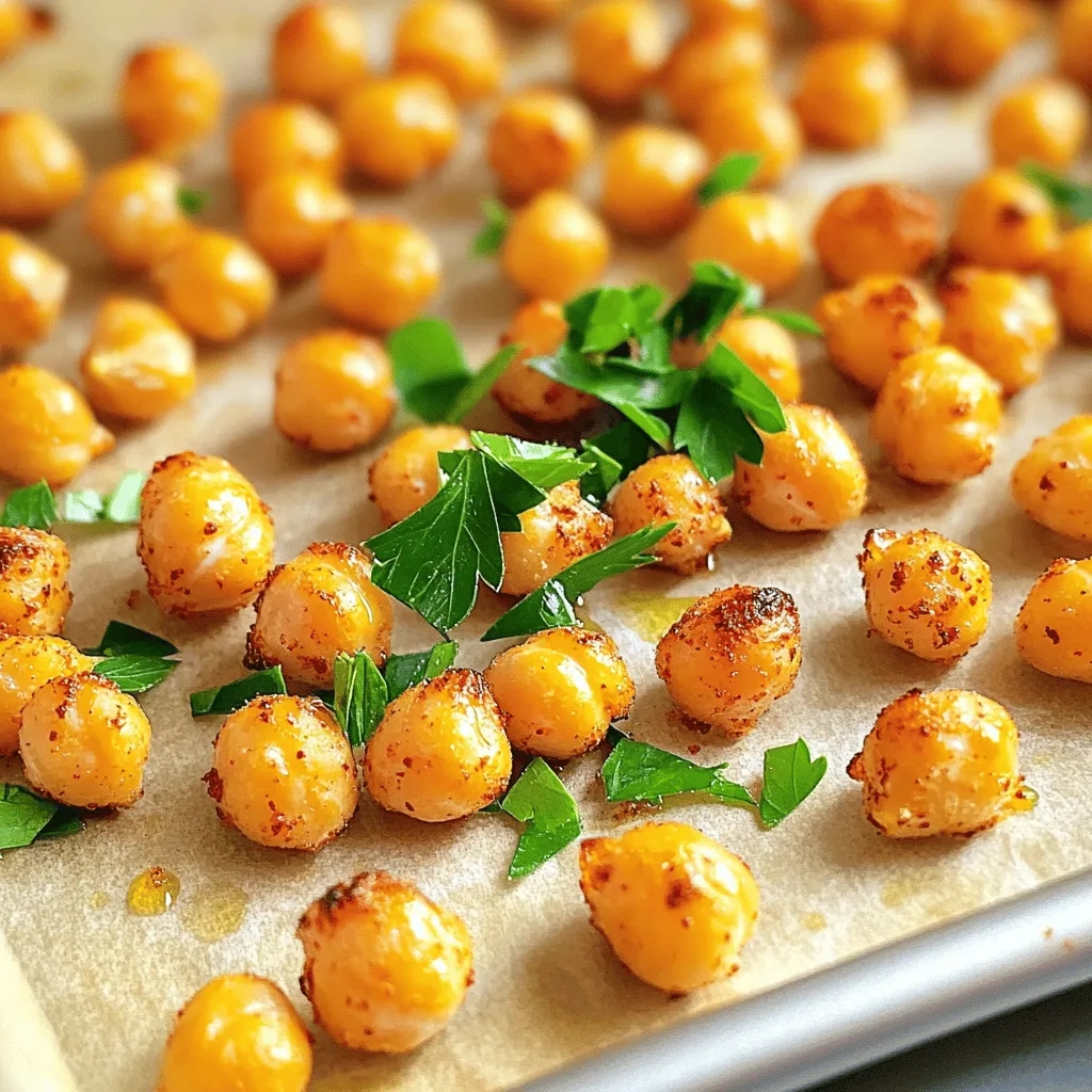- 1 can (15 oz) chickpeas, drained and rinsed - 2 tablespoons olive oil - 4 cloves garlic, minced - 1 teaspoon smoked paprika - 1 teaspoon cumin - 1/2 teaspoon cayenne pepper (adjust to taste) - Salt and pepper to taste - Fresh parsley, chopped (for garnish) The main ingredients for crispy garlic roasted chickpeas are simple yet powerful. First, chickpeas form the base of this dish. They are packed with protein and fiber, making them a healthy choice. Using canned chickpeas saves time, but you can use dried ones if you prefer. Just make sure to soak and cook them first. Next, we have olive oil. It helps the chickpeas crisp up nicely. You can swap it with other oils, but olive oil adds a lovely flavor. The minced garlic brings a punch of taste. Fresh garlic is best for that robust flavor. When it comes to seasoning, you can get creative. Smoked paprika adds a warm, smoky taste. Cumin gives a bit of earthiness. If you like heat, cayenne pepper is your friend. Adjust it to your spice level. Don't forget salt and pepper to enhance all the flavors. Lastly, fresh parsley adds a pop of color and freshness. It makes the dish look nice and bright. You can find the full recipe for crispy garlic roasted chickpeas to make this delightful snack at home. - Preheat your oven to 400°F (200°C). - Line a baking sheet with parchment paper. - Rinse and pat dry the chickpeas. - Combine chickpeas with olive oil and seasonings. To start, you need to rinse the chickpeas well. This removes extra salt and helps with flavor. Use a clean kitchen towel to pat them dry. This step is key for getting them crispy. In a mixing bowl, add the dried chickpeas. Pour in two tablespoons of olive oil. Next, add four cloves of minced garlic. For spice, include one teaspoon of smoked paprika, one teaspoon of cumin, and half a teaspoon of cayenne pepper. Season with salt and pepper to taste. Toss everything together until the chickpeas are well-coated. - Spread chickpeas on the baking sheet. - Roast for 20-25 minutes, stirring halfway through. Now, spread the chickpeas out on the prepared baking sheet. Make sure they are in a single layer. This helps them cook evenly. Roast the chickpeas in the preheated oven for about 20 to 25 minutes. Stir them halfway through. This ensures they crisp up nicely. Keep an eye on them to prevent burning. Once they turn golden brown and crispy, take them out. Let them cool for a few minutes. They will continue to crisp as they cool. Enjoy your Crispy Garlic Roasted Chickpeas! For the full recipe, check the earlier section. To get that perfect crunch, drying the chickpeas is key. After rinsing, use a kitchen towel to pat them dry. This removes moisture, which can make them soggy. Spread the chickpeas on a towel in a single layer for best results. Avoid overcrowding your baking sheet. If you pile the chickpeas on top of each other, they will steam instead of roast. Keep them in a single layer for even cooking. This helps them turn golden brown all over. You can adjust the seasoning levels to match your taste. If you love garlic, add more minced garlic. For a smoky flavor, increase the smoked paprika. Feel free to experiment with different spices, like chili powder or curry powder. Each choice adds a unique touch to your chickpeas. For the best flavor, serve your crispy chickpeas right after baking. Let them cool for a few minutes before serving. This cooling time allows them to crisp up even more. Enjoy them as a tasty snack or add them to salads for extra crunch. For the complete guide, check out the Full Recipe. {{image_2}} You can easily change the taste of crispy garlic roasted chickpeas. For a spicy kick, add more cayenne or chili powder. This will give the chickpeas a nice heat that many love. If you prefer herbs, try mixing in rosemary or thyme. These herbs add a fresh and vibrant flavor. Both options will keep your snack exciting and new. To make your chickpeas even more special, consider adding nutritional yeast. This gives them a cheesy flavor that is delightful. You can also mix in seeds like pumpkin or sunflower. Nuts such as almonds or cashews add a crunchy texture. These ingredients will make your crispy chickpeas stand out even more. Crispy garlic roasted chickpeas are already gluten-free. This makes them a great choice for many diets. If you follow a vegan diet, rest easy. The recipe is vegan-friendly, too. You can enjoy these snacks without worry. They fit into many meal plans while being tasty and healthy. For the Full Recipe, you can refer to the main recipe section above. To keep your crispy garlic roasted chickpeas fresh, use an airtight container. Glass jars or plastic containers work well. This helps prevent air from making them soggy. You want to keep that crunch! Always store them at room temperature. Avoid using paper bags, as they let in moisture. These chickpeas do best at room temperature. They can last about 5 days in a cool, dry pantry. If you put them in the fridge, they might lose their crunch faster. So, it’s best to avoid refrigeration unless you need to keep them longer. If your chickpeas lose their crunch, don’t worry! Preheat your oven to 400°F (200°C). Spread them out on a baking sheet. Bake for about 5 to 10 minutes until they are crispy again. Keep an eye on them to avoid burning. If you notice any chickpeas that taste stale or soft, it’s best to toss them out. Enjoy your crispy garlic roasted chickpeas fresh for the best flavor and texture! You can find the full recipe above. To make crispy garlic roasted chickpeas, follow these steps: 1. Preheat your oven to 400°F (200°C). Line a baking sheet with parchment paper. 2. Drain and rinse one can of chickpeas. Pat them dry with a towel. 3. In a mixing bowl, combine the chickpeas with 2 tablespoons of olive oil, 4 minced garlic cloves, 1 teaspoon smoked paprika, 1 teaspoon cumin, and 1/2 teaspoon cayenne pepper. Add salt and pepper to taste. 4. Toss the mixture until all chickpeas are coated. 5. Spread the chickpeas on the baking sheet in a single layer. 6. Roast for 20-25 minutes, stirring halfway through until golden brown and crispy. 7. Let them cool for a few minutes. Garnish with chopped parsley before serving. This method ensures a tasty snack that you can enjoy anytime. For the complete recipe, refer to the Full Recipe section. Yes, you can use dried chickpeas, but there are pros and cons to each option. Dried Chickpeas: - Pros: They are often cheaper, have no added sodium, and offer a fresher taste. - Cons: They require soaking overnight and longer cooking times. You need to plan ahead. Canned Chickpeas: - Pros: They are quick and easy to use, with no prep time. They save you time. - Cons: They can contain added sodium, which may not be ideal for some diets. Using either option will yield delicious results, but canned chickpeas are more convenient. You can enjoy crispy garlic roasted chickpeas in many ways: - As a healthy snack on their own. - Tossed over salads for added crunch. - Used as a topping for soups to enhance flavor. - Paired with dips like hummus or tzatziki for extra taste. These chickpeas fit well with various meals and snacks, making them a versatile addition to your kitchen. Crispy Garlic Roasted Chickpeas are tasty and easy to make. We covered key ingredients, like chickpeas and seasonings, along with simple steps for roasting. I shared tips for achieving that perfect crunch and various flavor tweaks. Store these snacks wisely to keep them fresh and crispy. Experiment with flavors and enjoy the countless ways to serve them. You'll love how nutritious and fun they are!