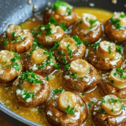 - 500g fresh button mushrooms, cleaned and stems trimmed - 4 tablespoons unsalted butter - 4 cloves garlic, minced - 1 teaspoon fresh thyme leaves (or ½ teaspoon dried thyme) - 1 tablespoon soy sauce - 1 tablespoon lemon juice - Salt and pepper to taste - Fresh parsley, chopped for garnish - Grated Parmesan cheese for serving (optional) Measuring ingredients accurately helps in cooking. For mushrooms, use a kitchen scale. This ensures you have the right amount for perfect flavor. Use tablespoons for butter and sauces. A teaspoon works well for herbs. This way, everything mixes nicely. Fresh herbs bring bright flavor to dishes. Thyme adds earthiness and depth. Dried herbs are handy when fresh isn’t available. They last longer but have less flavor. For this recipe, I prefer fresh thyme. It enhances the taste of garlic butter mushrooms. Use dried thyme if fresh is not an option. Adjust the amount since dried herbs are stronger. First, gather your ingredients. You will need fresh button mushrooms, butter, and garlic. Clean the mushrooms under cold water. Use a paper towel to dry them. Trim off any tough stems. This step helps keep the mushrooms tender. Next, heat a large skillet over medium heat. Add 4 tablespoons of unsalted butter. Watch as the butter melts and starts to foam. Once melted, add 4 cloves of minced garlic. Stir for about 1 minute. The garlic should smell great but not brown. Now, raise the heat to medium-high. Add the cleaned mushrooms to the skillet. Stir well to coat them in the garlic butter. Cook the mushrooms for about 5 to 7 minutes. Stir them occasionally. They should turn golden brown and become tender. Add 1 teaspoon of fresh thyme leaves, 1 tablespoon of soy sauce, and 1 tablespoon of lemon juice. Stir everything together and let it cook for another 2 to 3 minutes. The flavors will mix well during this time. Season with salt and pepper to your taste. When ready, remove the skillet from heat. Transfer the mushrooms to a serving dish. Garnish with chopped parsley for a pop of color. If you want, sprinkle some grated Parmesan cheese on top. This adds a nice touch to your garlic butter mushrooms. Enjoy your meal! For the complete recipe, check the Full Recipe. To boost flavor in garlic butter mushrooms, use fresh herbs. Fresh thyme adds a nice touch. You can also try adding a splash of white wine for depth. A hint of soy sauce deepens the umami taste. Lemon juice brightens the dish and balances the richness. One common mistake is overcrowding the pan. This causes mushrooms to steam instead of brown. Cook in batches if needed. Another mistake is cooking the garlic too long. Garlic should be fragrant, not burnt. Lastly, skip the salt until the end. This keeps mushrooms juicy and flavorful. Use medium heat for melting butter. It helps prevent burning. Once you add the mushrooms, increase to medium-high. This helps them brown nicely. Stir often to ensure even cooking. Cook until mushrooms are tender and golden brown. This should take about 5 to 7 minutes. For full details, check the Full Recipe. {{image_2}} You can use many types of mushrooms for garlic butter mushrooms. Each type gives a unique taste and texture. Here are some options: - Button mushrooms: These are the classic choice. They are mild and absorb flavors well. - Cremini mushrooms: These are brown button mushrooms. They have a deeper flavor and are great for a richer dish. - Portobello mushrooms: Use these for a meaty texture. They work well if you want a heartier meal. - Shiitake mushrooms: These add a nice, earthy taste. They can bring a new twist to your dish. You can change this recipe with seasonal ingredients. Here are some ideas: - Spring: Add fresh peas or asparagus for a pop of color and sweet flavor. - Summer: Toss in cherry tomatoes for a juicy burst and fresh taste. - Fall: Mix in roasted pumpkin or squash for a warm and cozy touch. - Winter: Add some cooked kale or spinach for a healthy boost. Garnishes and seasonings can change the flavor of your dish. Here are some fun options: - Herbs: Try fresh basil, rosemary, or chives for a fresh kick. - Nuts: Add toasted pine nuts or walnuts for crunch and richness. - Cheese: Use feta or goat cheese for a tangy twist instead of Parmesan. - Spices: Sprinkle some red pepper flakes for heat or smoked paprika for depth. You can find the Full Recipe to explore these variations and enjoy garlic butter mushrooms in new ways! After enjoying your garlic butter mushrooms, let them cool. Place them in an airtight container. Make sure to store them in the fridge. They will stay fresh for about 3 to 5 days. If you want to keep them longer, consider freezing them. To reheat, the best method is on the stove. Add a splash of water or broth to the pan. Heat over low until warmed through. You can also use the microwave. Place them in a microwave-safe dish and cover it. Heat in 30-second intervals until hot. To freeze, pack cooled mushrooms in a freezer bag. Remove as much air as possible before sealing. They can last up to 2 months in the freezer. When ready to eat, thaw them in the fridge overnight. Then, reheat them as mentioned above. For the full recipe, check out the [Full Recipe]. The best mushrooms for garlic butter are button mushrooms. They have a mild taste and good texture. You can also use cremini or shiitake mushrooms for more flavor. These types absorb garlic butter well and turn golden brown. If you want a stronger taste, try portobello mushrooms. They are large and meaty, making them perfect for this dish. Yes, you can make this recipe vegan. Swap the butter for vegan butter or olive oil. Use tamari instead of soy sauce for a gluten-free option. The taste will still be rich and tasty. You can also add nutritional yeast for a cheesy flavor without dairy. This way, you keep all the deliciousness without the animal products. Garlic butter mushrooms last about 3 to 5 days in the fridge. Store them in an airtight container to keep them fresh. Before serving, reheat them in a skillet. This restores their flavor and texture. For best results, eat them within a few days to enjoy their full taste. If you want to keep them longer, consider freezing them. This blog post covered key ingredients and their measurements for garlic butter mushrooms. You learned how to prepare and cook mushrooms, along with tips to enhance flavor. I shared common mistakes to avoid and variations to try. Storing methods for leftovers ensure your dish lasts longer. Overall, making garlic butter mushrooms is easy and fun. Experiment with different mushrooms and flavors to find your favorite twist. Enjoy the tasty results!