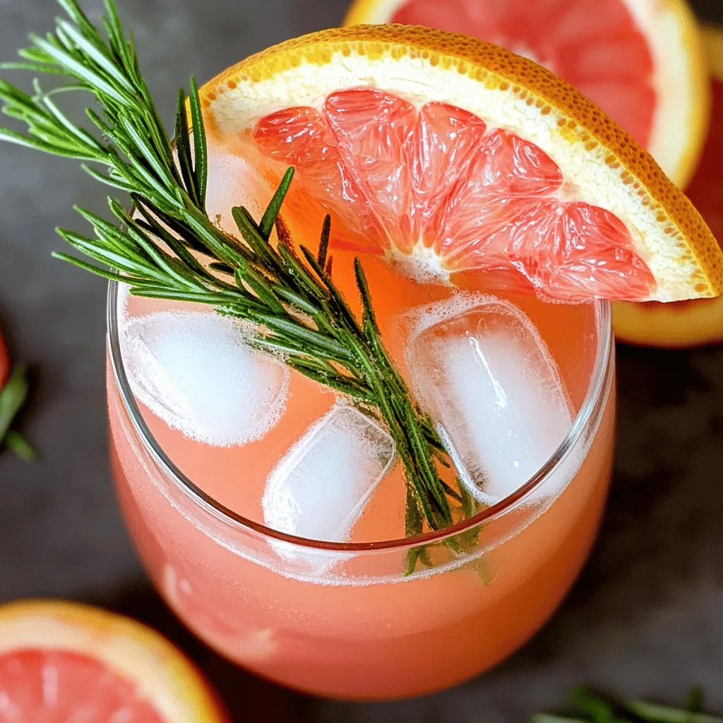 - 1 large grapefruit, juiced - 2 sprigs of fresh rosemary - 2 tablespoons honey (or agave syrup for vegan option) - 1 cup sparkling water (chilled) - Ice cubes The key to a great Rosemary Grapefruit Spritzer is fresh, simple ingredients. The grapefruit gives a bright and tangy flavor. Fresh rosemary adds a lovely herbal note that makes the drink unique. Honey or agave syrup helps balance the tartness. Chilled sparkling water brings a refreshing fizz, making it perfect for hot days. Ice cubes keep your drink cool and enjoyable. - Grapefruit slices - Additional rosemary sprigs Garnishes play a big role in presentation. Slices of grapefruit add a pop of color. They also give a hint of what’s inside the drink. A sprig of rosemary on top not only looks nice but also adds aroma. The visual appeal makes your spritzer feel special. For the full recipe, you can explore the step-by-step instructions to create this delightful drink. To start, grab a small saucepan. Combine 1 cup of water, 2 tablespoons of honey, and 1 sprig of rosemary. Bring this mix to a gentle simmer over medium heat. Stir until the honey dissolves completely. This step brings out the rosemary's flavor. After simmering, remove the pan from heat. Let the rosemary steep for about 10 minutes. Strain the mixture to remove the leaves. Set the syrup aside to cool. Now it’s time to put it all together! In a large glass, combine the freshly squeezed juice from 1 large grapefruit and the cooled rosemary syrup. Stir well to mix the flavors. Next, add ice cubes halfway in the glass. Pour in 1 cup of chilled sparkling water. Gently stir again to combine everything. Once mixed, taste your spritzer. If you want it sweeter, add more honey or syrup to your liking. Finally, garnish your drink with grapefruit slices and a sprig of fresh rosemary. This adds a nice touch and makes it look beautiful. Enjoy your refreshing drink! Using fresh ingredients makes your rosemary grapefruit spritzer taste bright and lively. Fresh grapefruit juice gives a zesty kick. Fresh rosemary adds a fragrant touch. Avoid bottled juices; they lack the same flavor. Sweetness can vary based on taste. Start with two tablespoons of honey or agave syrup. After mixing, taste your spritzer. If it needs more sweetness, add a bit more honey. Adjust to find your perfect balance. Serve this drink right away for the best taste. If you chill your spritzer, it stays refreshing. Use clear glasses to show off the vibrant colors. A tall glass works well, but any glass you like will do. To make it fancy, garnish with grapefruit slices and rosemary sprigs. This not only looks great but also adds extra aroma. Enjoying this drink on a hot day makes it even better! For the full recipe, check out the details above. {{image_2}} You can make your Rosemary Grapefruit Spritzer even more exciting. Try adding other citrus juices. Orange or lemon juice can add a nice twist. Just use about a quarter cup of juice for balance. You can also use different herbs like mint or basil. Mint gives a fresh taste, while basil adds a warm flavor. Just muddle a few leaves in your glass before adding the other ingredients. If you want an adult beverage, consider adding gin or vodka. Both spirits mix well with grapefruit and rosemary. Start with one ounce of gin or vodka for each glass. This amount keeps the flavors bright and refreshing. Always taste your spritzer after mixing. You can adjust the spirit to suit your taste. Enjoy experimenting with these variations to find your favorite blend! If you have extra rosemary syrup, store it in the fridge. Use a clean glass jar. This keeps it fresh for your next drink. Homemade syrup stays good for about one week. After that, check for changes in smell or color. If it looks or smells off, throw it away. Want to impress guests? You can mix the grapefruit juice and syrup ahead of time. This way, you save time when friends arrive. Pour the mix into a clean pitcher. Seal it with a lid and place it in the fridge. It stays fresh for up to three days. When serving, add ice and sparkling water just before drinking. This keeps the fizz alive. For storage, a glass pitcher or jar works best. It helps maintain flavor and looks nice on the table. For the full recipe, check the main section. If you want a vegan option, use agave syrup. Maple syrup also works well. Both give a nice sweetness without losing flavor. You can also try stevia or coconut sugar for a different twist. Each sweetener has its own taste, so pick what you love! Yes, you can easily scale this recipe for parties. Just double or triple the amounts for the syrup and juice. Make sure to adjust the sparkling water too. Keep everything chilled and mix just before serving. This way, your spritzer stays bubbly and fresh. Absolutely! Just skip any alcohol and focus on the flavors in the drink. The rosemary and grapefruit shine through. You can add a splash of orange juice for extra sweetness. This makes a great family-friendly option everyone can enjoy. To chill sparkling water fast, use ice and water in a bowl. This method cools the bottles quickly. You can also place them in the freezer for about 15 minutes. Just be careful not to forget them, or they might freeze! This article covered how to make a delicious grapefruit spritzer with rosemary syrup. You learned about the key ingredients and easy steps to mix your drink. I shared tips for making it taste great and ideas for variations. Remember to use fresh ingredients for the best flavor. You can enjoy this spritzer at parties or as a refreshing drink at home. Making this recipe can be fun and simple, and you can impress your friends with your new skills. Enjoy your spritzer!