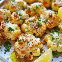 - 1 medium head of cauliflower - 4 cloves garlic - 1/4 cup grated Parmesan cheese - 3 tablespoons olive oil - 1 teaspoon salt - 1/2 teaspoon black pepper - 1/2 teaspoon smoked paprika - Fresh parsley (for garnish) - Lemon wedges (for serving) When making Garlic Parmesan Roasted Cauliflower, fresh ingredients make a big difference. Start with a medium head of cauliflower. Cut it into bite-sized florets. This helps it cook evenly. Fresh garlic gives a nice kick. Use four cloves of minced garlic. The cheese adds flavor and richness. Grate 1/4 cup of Parmesan cheese. It melts well and turns golden brown. Olive oil is key for roasting. Use three tablespoons to coat the cauliflower. Season it right to enhance the taste. Add one teaspoon of salt, 1/2 teaspoon of black pepper, and 1/2 teaspoon of smoked paprika. Each spice brings something special to the dish. For a beautiful finish, chop fresh parsley. This adds color and freshness. Lemon wedges on the side brighten the flavors. You can find the [Full Recipe] for step-by-step guidance! Gather these ingredients, and you’re ready to make a tasty dish. - Preheat the oven to 425°F (220°C). Line a baking sheet with parchment paper. - Cut the medium head of cauliflower into small florets. - In a large bowl, mix the cauliflower with four minced garlic cloves. - Pour three tablespoons of olive oil over the florets. Toss well to coat each piece. - Add one teaspoon of salt, half a teaspoon of black pepper, and half a teaspoon of smoked paprika. Toss again for even seasoning. - Spread the cauliflower in a single layer on the prepared baking sheet. - Roast in the oven for 20 minutes. After that, take it out and sprinkle a quarter cup of grated Parmesan cheese on top. - Return the baking sheet to the oven and roast for another 10 to 15 minutes. Look for golden cheese and tender cauliflower. - Once done, take the baking sheet out of the oven. Let it cool a bit before moving the cauliflower to a serving platter. - Garnish with chopped fresh parsley. Serve with lemon wedges for a zesty touch. Using fresh ingredients makes a big difference. Fresh garlic and cauliflower boost the taste. The quality of your Parmesan cheese matters too. Try different brands to find your favorite. You can also change the seasonings. If you like heat, add red pepper flakes. For more depth, try a pinch of Italian herbs. Mix it up until you find what you love. To get crispy cauliflower, make sure it’s not crowded on the baking sheet. Leave space between the florets. This helps the hot air circulate and crisp up the edges. Timing is key for roasting. Bake it for 20 minutes first. Then add the cheese and roast for another 10-15 minutes. Keep an eye on it. You want tender cauliflower with golden cheese. Serving matters! Use a nice platter to show off your dish. Arrange the cauliflower in a circle or spiral for a fun look. Garnish with fresh parsley for color. A squeeze of lemon juice adds brightness. This makes your Garlic Parmesan Roasted Cauliflower even more inviting. Try these tips to impress your guests! For the complete recipe, check [Full Recipe]. {{image_2}} You can make Garlic Parmesan Roasted Cauliflower even better by adding more veggies. Try adding carrots, bell peppers, or broccoli for a colorful mix. Just cut them into similar sizes so they cook evenly. If you want a cheese swap, use a vegan cheese to keep it plant-based. It melts well and gives a nice taste. Want a kick? Add red pepper flakes to your cauliflower mix. This spicy version will wake up your taste buds! For a different flavor, consider using herbs like oregano or thyme. Just sprinkle them on before roasting. This will give your dish a fragrant touch that pairs nicely with garlic. Garlic Parmesan Roasted Cauliflower goes well with many main dishes. Serve it alongside grilled chicken or fish for a complete meal. You can also use it in larger meals. Toss it into pasta dishes or grain bowls. It adds flavor and nutrition to any plate. For the full recipe, check out the [Full Recipe]. After enjoying your Garlic Parmesan Roasted Cauliflower, store leftovers in an airtight container. This keeps them fresh and tasty. They can last in the fridge for about 3 to 5 days. Just make sure to let them cool before sealing the container. If you want to keep your cauliflower longer, freezing is a great option. First, let the leftovers cool completely. Then, spread them on a baking sheet and freeze for one hour. Once frozen, transfer them to a freezer-safe bag. This way, they last up to 3 months. When you want to eat them, reheat in the oven at 350°F (175°C) for about 15-20 minutes until warm. Don't let leftovers go to waste! You can add them to a salad for a crunchy bite. Mix them into a pasta dish for extra flavor. You can even use them in a wrap or sandwich. The options are endless! Can I make Garlic Parmesan Roasted Cauliflower ahead of time? Yes, you can prepare it ahead. Cook the cauliflower and let it cool. Store it in the fridge. When ready to serve, reheat it in the oven. This keeps the flavors fresh. What can I substitute for Parmesan cheese? If you need a substitute, try nutritional yeast for a dairy-free option. You can also use Pecorino Romano for a sharper taste. Both work well in this recipe. Is Garlic Parmesan Roasted Cauliflower healthy? Yes, this dish is quite healthy. Cauliflower is low in calories and high in fiber. The olive oil adds healthy fats, while the garlic offers many health benefits. What are the nutritional benefits of cauliflower? Cauliflower is rich in vitamins C, K, and B6. It also contains antioxidants. Eating cauliflower may help with digestion and support heart health. What dishes pair well with Garlic Parmesan Roasted Cauliflower? This dish goes well with grilled chicken or fish. It also complements pasta dishes and can enhance salads. The flavors mix nicely with many meals. Can this be a main dish or is it strictly a side? Garlic Parmesan Roasted Cauliflower can be both. Serve it as a main vegetarian dish or as a side with meat. It’s versatile and fits any meal. You now have a complete guide to making Garlic Parmesan Roasted Cauliflower. We covered the ingredients, tools, and steps needed. I shared tips for the best flavor, perfect texture, and appealing presentation. You also learned about variations to keep things fresh and exciting. Proper storage and ways to reuse leftovers ensure nothing goes to waste. Remember, this dish can complement many meals or stand alone. Enjoy this tasty, healthy recipe, and feel free to get creative with it. You will love what you can make!