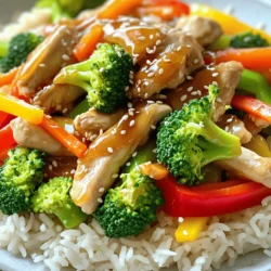 - 1 lb (450g) chicken breast, sliced into thin strips - 2 tablespoons honey - 3 tablespoons low-sodium soy sauce - 3 cloves garlic, minced - 1 inch fresh ginger, grated The main ingredients make this dish shine. Chicken breast gives you a tender base. Honey adds sweetness and depth. Soy sauce gives it a savory kick. Fresh garlic and ginger bring in a zesty bite that keeps it fresh. - 1 bell pepper (red or yellow), sliced - 1 cup broccoli florets - 1 medium carrot, julienned These vegetables add color and crunch. Bell peppers bring a sweet note. Broccoli adds a nice texture and nutrition. Carrots give a pop of color and natural sweetness. Together, they balance the dish. - 2 tablespoons vegetable oil - 1 tablespoon sesame seeds (optional) - Cooked jasmine rice, for serving The vegetable oil helps cook everything evenly. Sesame seeds add a nutty finish and crunch. Serving over jasmine rice makes it a complete meal. This combination fills you up and satisfies your taste buds. For the full recipe, check out the details above. First, grab a medium bowl. In it, mix together the honey, soy sauce, minced garlic, and grated ginger. Whisk these ingredients until they blend well. This sauce adds a sweet and savory kick to your dish. Next, heat 1 tablespoon of vegetable oil in a large skillet over medium-high heat. Add the sliced chicken breast to the skillet. Season the chicken with salt and pepper. Sauté for about 5-7 minutes. You want it browned and fully cooked. Once done, remove the chicken from the skillet and set it aside. In the same skillet, add the remaining tablespoon of vegetable oil. Toss in the sliced bell pepper, broccoli florets, and julienned carrot. Stir-fry these vegetables for 3-4 minutes. You want them tender but still a little crispy. This adds great texture to your stir fry. Finally, return the cooked chicken to the skillet. Pour the honey garlic sauce over everything. Toss to combine all the ingredients well. Cook for an additional 2-3 minutes. This helps the sauce thicken slightly and coat every bite. Serve your honey garlic chicken stir fry over cooked jasmine rice for a complete and tasty meal. For the full recipe, check the section above! For stir fry, chicken breast is the best cut. It cooks fast and stays juicy. Slice the chicken into thin strips. This helps it cook evenly. Aim for pieces about 1/4 inch thick. If you use thighs, they will add more flavor but take longer to cook. To get the perfect stir-fry texture, heat your pan well. Use a large skillet or wok. Add oil and let it get hot. Cook the chicken in batches. This keeps the heat high and ensures a nice sear. Don't overcrowd the pan. Stir-fry quickly for about 5-7 minutes until the chicken is fully cooked. Want to spice things up? You can add red pepper flakes for heat. A splash of rice vinegar gives a tangy taste. Try adding chopped green onions for freshness. If you like more sauce, mix in extra soy sauce or honey. Adjust the amount to fit your taste. Each change can make your meal unique! {{image_2}} You can switch chicken for other proteins. Tofu works well for a plant-based option. It soaks up flavors and adds a nice texture. Shrimp is another tasty choice. It cooks quickly and pairs well with the sauce. For a heartier meal, try using beef or pork. These meats bring their own flavor and richness. Feel free to mix up the veggies in your stir fry. Snap peas add a nice crunch. Zucchini slices can bring a fresh taste. You might also use mushrooms for a savory touch. Carrots, bell peppers, and broccoli are classic, but don't limit yourself. Try bok choy or green beans for something different. You can easily adjust the sauce to suit your taste. If you like it sweeter, add more honey. For a saltier flavor, increase the soy sauce. Want some heat? Add a splash of sriracha or red pepper flakes. Experimenting with garlic or ginger can create new flavors. These changes can make each meal unique. Enjoy crafting your perfect sauce! To keep your honey garlic chicken stir fry fresh, store it in an airtight container. I recommend putting it in the fridge within two hours of cooking. This helps prevent bacteria. You can keep it for up to three days in the fridge. If you want to save it longer, freeze it in a freezer-safe bag. It can last for up to three months in the freezer. When you reheat your stir fry, use the stove for the best taste. Heat a skillet on medium heat and add a splash of water or oil. This keeps the chicken and veggies moist. Stir it often until it’s hot. You can also use a microwave, but cover it to avoid drying out. Heat in short bursts, stirring in between, until warm. The shelf life of this dish varies based on how you store it. In the fridge, enjoy it within three days. If frozen, it’s best to eat it within three months for the best flavor. Always check for any off smells or changes in color before eating. Yes, you can make this dish gluten-free. Use gluten-free soy sauce instead of regular soy sauce. Check labels to ensure they are certified gluten-free. This swap keeps the taste while making it safe for a gluten-free diet. To spice it up, add red pepper flakes or sliced fresh chili peppers. You can also use a hot sauce that you like. Start with a little, then taste and adjust. This way, you can control the heat level to match your taste. Meal prep is simple! Cook the honey garlic chicken stir fry as normal. Let it cool, then divide it into meal containers. Store each portion in the fridge for up to four days. Serve it with rice or noodles for a quick meal. Absolutely! You can swap chicken for tofu, shrimp, or beef. Each protein cooks differently, so adjust cooking times. Tofu needs a bit more time to crisp up, while shrimp cooks quickly. You can use many vegetables! Snap peas, zucchini, or mushrooms add great flavors. Just make sure to cut them into similar sizes for even cooking. Yes, you can! Mix the honey, soy sauce, garlic, and ginger a day ahead. Store it in the fridge in an airtight container. This saves you time on busy nights. Store leftovers in an airtight container. Keep them in the fridge for up to four days. If you want to keep them longer, freeze the stir fry for up to three months. Reheat in a skillet over medium heat until warmed through. You can also use the microwave. Just cover it to keep moisture in and heat in short bursts. When stored properly, the shelf life is about four days in the fridge. In the freezer, it can last three months. Always check for signs of spoilage before eating. In this post, we explored making a tasty stir-fry. We covered key ingredients like chicken, honey, and fresh veggies. You learned step-by-step how to prepare the sauce and cook everything. We shared tips to choose the right chicken and enhance flavors. You can swap proteins or change the sauce too. Stir-fry is simple and fun. With practice, you can make it your own. Enjoy your cooking adventure!