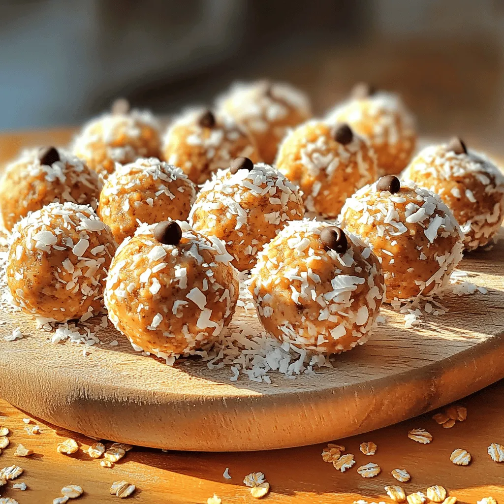 To make peanut butter energy bites, you need simple and tasty ingredients. Here’s what to gather: - 1 cup rolled oats - 1/2 cup creamy peanut butter - 1/3 cup honey or maple syrup - 1/4 cup ground flaxseed - 1/4 cup mini chocolate chips - 1/4 cup shredded coconut - 1 teaspoon vanilla extract - A pinch of sea salt Each ingredient adds flavor and nutrition. Rolled oats provide fiber, which keeps you full. Peanut butter gives protein and healthy fats. Honey or maple syrup adds sweetness. Ground flaxseed boosts omega-3s. Mini chocolate chips bring joy, and shredded coconut offers a tropical twist. Vanilla extract enhances the bites' flavor, while sea salt balances the sweetness. This mix creates a delightful snack. You can enjoy these bites any time of day, whether you need energy for a workout or a sweet treat after lunch. Once you gather the ingredients, you’ll be ready to make these tasty bites. For the full recipe, check out the steps to create your own batch of peanut butter power bites! - Step 1: Mix dry ingredients First, take a large bowl. Add 1 cup of rolled oats, 1/4 cup of ground flaxseed, 1/4 cup of unsweetened shredded coconut, and a pinch of sea salt. Mix them well. You want them to be even. - Step 2: Prepare peanut butter mixture In another bowl, combine 1/2 cup of creamy peanut butter, 1/3 cup of honey or maple syrup, and 1 teaspoon of vanilla extract. Stir until it is smooth and creamy. This mix gives the bites their rich flavor. - Step 3: Combine wet and dry ingredients Pour your peanut butter mix into the dry ingredients. Stir until everything is combined. The mix should feel sticky but still hold its shape. You want it to come together nicely. - Step 4: Add chocolate chips Now, fold in 1/4 cup of mini chocolate chips. Make sure they are spread evenly throughout the mixture. These bits of chocolate add a sweet surprise in each bite. - Step 5: Shape into bites Scoop about 1 tablespoon of the mixture with your hands. Roll it into a ball. Keep doing this until all the mixture is gone. You should make around 12 to 15 bites. - Step 6: Chill (optional) Place the energy bites on a plate lined with parchment paper. If you want them to set a bit, put them in the fridge for 30 minutes. You can eat them right away, too! They are tasty either way. For the complete recipe with all details, check the Full Recipe section. When making peanut butter energy bites, follow these tips for the best results: - Ensure ingredients are at room temperature: This helps the peanut butter mix well. Cold ingredients can make mixing hard. - Use a cookie scoop for even portioning: This keeps all your bites the same size. It makes them look nice and cook evenly. - Experiment with sweeteners: Honey and maple syrup work great. Try different sweeteners to find your favorite taste. Storing your energy bites properly keeps them fresh and tasty. Here’s how: - Best way to store energy bites: Place them in an airtight container. They can stay in the fridge for up to a week. This keeps them chewy and delicious. - How to freeze for later use: For longer storage, freeze the bites. Lay them on a baking sheet first. Once frozen, place them in a freezer bag. They can last for a month this way. Enjoy them anytime you need a quick snack! For the full recipe, check out the details above. {{image_2}} You can change up the taste of your peanut butter energy bites easily. For a warm flavor, add cinnamon. Just a teaspoon will do! You can also mix in cocoa powder for a chocolate twist. This gives a rich taste and pairs well with peanut butter. If you want to try a different nut flavor, consider using almond or cashew butter. These nut butters bring a unique taste and creamy texture. You can even mix different nut butters together for even more flavor fun. Swapping ingredients can keep things fresh. If you want a different sweetener, use agave syrup instead of honey. This will make the bites vegan and still sweet. For added crunch, toss in some chopped nuts or seeds. Options like almonds, walnuts, or sunflower seeds work well. These not only add texture but also boost nutrition. With these simple swaps, you can make your energy bites truly your own! Peanut butter energy bites are tasty and packed with nutrients. Each bite has about 100 calories. They contain healthy fats, protein, and fiber. Here’s a quick look at their macronutrient breakdown: - Calories: 100 per bite - Protein: 3 grams - Fat: 6 grams - Carbohydrates: 10 grams - Fiber: 1 gram Now, let’s talk about the key ingredients. Ground flaxseed is a superfood. It has omega-3 fatty acids, which are good for your heart. These fats help lower bad cholesterol. Flaxseed also adds fiber, which aids digestion. Coconut is another important ingredient. It contains healthy fats called medium-chain triglycerides (MCTs). MCTs can boost energy and support brain health. Plus, coconut adds a sweet taste without extra sugar. Peanut butter energy bites are a great snack for many diets. They fit well into vegetarian and gluten-free plans. The oats provide whole grains, while peanut butter gives protein. This combo keeps you full longer. For gluten-free eaters, just check your oats. Some brands may contain gluten. Use certified gluten-free oats to be safe. You can also swap out peanut butter for almond or sunflower seed butter. This change makes these bites nut-free. These energy bites are perfect for a quick snack. You can grab one before a workout or enjoy it with coffee. They are simple to make and store well in the fridge. You can find the full recipe above to get started! How long do homemade energy bites last? Homemade energy bites can last about one week in the fridge. Store them in an airtight container to keep them fresh. You can also freeze them for up to three months. Just thaw before eating. Can I make these vegan? Yes, you can make these vegan! Just replace honey with maple syrup. Use plant-based chocolate chips too. This way, you keep the taste and make it vegan-friendly. Are peanut butter energy bites healthy for weight loss? Peanut butter energy bites can support weight loss. They are high in protein and fiber, which help you feel full. Just watch your serving size. Enjoy them as a snack between meals. What’s the best way to customize these bites? You can easily customize these bites. Add cinnamon for spice or swap in different nut butters. You can also mix in nuts or dried fruits for added texture and flavor. Can I use crunchy peanut butter instead of creamy? Absolutely! Crunchy peanut butter adds a nice texture. Just be sure it’s natural and doesn’t have added sugar. The taste will still be rich and delicious, making your bites extra fun. For the full recipe, check the section above. These peanut butter energy bites are easy to make and tasty. You have learned the ingredients, step-by-step instructions, and helpful tips. These snacks fit into many diets and offer health benefits. You can customize them in various ways to suit your taste. Enjoy making your own energy bites! They are fun for kids and adults. Try different ingredients and flavors. These snacks can give you energy and satisfaction whenever you need them.