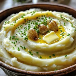 - 2 lbs Yukon Gold potatoes - 1 whole head of garlic - 4 tablespoons unsalted butter - ½ cup heavy cream (or milk) - Salt and pepper to taste - 2 tablespoons fresh chives - 1 teaspoon olive oil Yukon Gold potatoes work best. They give a creamy texture and a sweet taste. Roasting garlic adds a rich flavor. You'll squeeze the soft garlic into the mash. - You can use different types of potatoes like Russet or red potatoes. - If you want it dairy-free, try coconut milk or vegan butter. - Adding herbs like rosemary or thyme can brighten the taste. These options let you customize your dish. Feel free to experiment based on what you have at home or your taste. For the full recipe, check the section above. Roasting the garlic Start by preheating your oven to 400°F (200°C). Take a whole head of garlic, slice the top off, and drizzle with olive oil. Wrap it in aluminum foil and place it on a baking sheet. Roast it for about 30-35 minutes. The garlic will become soft and fragrant. Preparing the potatoes While the garlic roasts, take 2 lbs of Yukon Gold potatoes. Peel them and cut them into quarters. Place them in a large pot and cover with cold water. Add a generous pinch of salt. This helps flavor the potatoes from the start. Boiling the potatoes until tender Turn the heat on high and bring the pot to a boil. Cook the potatoes for 15-20 minutes. They should become fork-tender. This means a fork goes in easily without resistance. Mashing the potatoes Once the potatoes are cooked, drain them well. Return them to the pot. Squeeze the roasted garlic cloves out of their skins and add them to the potatoes. Then, add 4 tablespoons of unsalted butter. Use a potato masher to mash everything together until smooth. Mixing in cream and butter Next, pour in ½ cup of heavy cream (or milk for a lighter option). Mix until you reach a creamy texture. If you want them extra fluffy, use an electric mixer. Don’t forget to season with salt and pepper to taste. Adjusting seasoning Taste your mashed potatoes and adjust the seasoning if needed. A little more salt can really enhance the flavor. Serving suggestions and garnishing with chives Serve your roasted garlic mashed potatoes hot. For a beautiful finish, garnish them with 2 tablespoons of finely chopped fresh chives. This adds a nice touch and a pop of color. Enjoy your creamy comfort dish! For the complete guide, see the Full Recipe. For the best mashed potatoes, decide if you want them smooth or chunky. - Smooth potatoes: Use a potato ricer or an electric mixer. - Chunky potatoes: A simple potato masher works great. Each tool gives a different feel. A ricer makes them silky, while a masher keeps some bite. You can add herbs to change the flavor. Fresh rosemary or thyme works well. Roasted garlic shines in many dishes. You can mix it into sauces or spreads too. Be sure to cook the potatoes just right. Overcooked potatoes turn watery, while undercooked ones stay hard. Always use warm butter and cream. Cold ingredients can make your mash heavy and lumpy. For a full experience, check out the Full Recipe for Roasted Garlic Mashed Potatoes. {{image_2}} When you make roasted garlic mashed potatoes, the fun doesn’t stop with the basic recipe. You can mix it up in many tasty ways. Adding cheese can take your dish to a new level. Try grated parmesan for a sharp taste or cheddar for a more creamy flavor. If you want to add some color and taste, mix in roasted vegetables like carrots or bell peppers. They bring a sweet twist to the dish. If you follow a vegan diet, you can still enjoy these mashed potatoes. Use plant-based butter and swap the heavy cream for almond or oat milk. This keeps the dish creamy and delicious. For those who need gluten-free options, this recipe is already safe. Just make sure your butter and cream are gluten-free. Change things up with seasonal herbs. In spring, add fresh parsley or dill. For a warm winter dish, sprinkle in some thyme or rosemary. These herbs can elevate the flavor and make your mashed potatoes shine for any season. You can also think about using spices like nutmeg for fall or a pinch of paprika for summer dishes. For more ideas and details, check out the Full Recipe. To keep roasted garlic mashed potatoes fresh, place them in a sealed container. Make sure the container is airtight. This helps prevent the potatoes from absorbing other smells in the fridge. Store them in the refrigerator for up to three days. If you think you won’t eat them in that time, consider freezing. Reheating mashed potatoes can be tricky. You want to keep them creamy, not dry. To do this, add a splash of milk or cream when reheating. Stir it in as you warm them. You can use the microwave or a pot on the stove. If using the microwave, heat in short bursts of 30 seconds, stirring in between. On the stove, heat over low heat, stirring gently. Aim for a warm center, around 165°F. Freezing mashed potatoes is easy, but you need to do it right. First, let them cool completely. Then, use a freezer-safe container or bag. Remove as much air as possible before sealing. This helps keep the flavor and texture. When you are ready to eat, thaw them overnight in the fridge. Reheat as mentioned before. You might need to add a little liquid to bring back the creaminess. Enjoy your delicious leftovers! To roast garlic, start by preheating your oven to 400°F (200°C). Cut the top off a whole head of garlic. Drizzle it with olive oil and wrap it in aluminum foil. Place the wrapped garlic on a baking sheet and roast it for about 30-35 minutes. The garlic should be soft and fragrant when done. Once roasted, squeeze the cloves out of their skins to use in your mashed potatoes. Yes, you can prepare roasted garlic mashed potatoes in advance. Cook the potatoes and mash them as usual. Allow them to cool, then store them in an airtight container in the fridge for up to three days. When ready to serve, reheat them gently on the stove. Add a splash of cream or milk to restore creaminess as you stir. Roasted garlic mashed potatoes pair well with many dishes. They complement roasted meats like chicken, beef, or lamb beautifully. You can also serve them with grilled vegetables or a rich mushroom gravy. They make a great side dish for a cozy family dinner or a festive gathering. Heavy cream makes the mashed potatoes richer and creamier. It adds a velvety texture and a deeper flavor. Milk, on the other hand, lightens the dish and makes it less rich. If you want a lighter version, milk is a great choice, but it will yield less creamy potatoes. Both options can be delicious, so choose based on your taste! In this blog post, we covered how to make roasted garlic mashed potatoes. You learned about the key ingredients, like Yukon Gold potatoes and garlic, and various alternatives. I shared step-by-step instructions, tips for perfect texture, and fun variations. Remember, you can customize this dish based on your taste and dietary needs. Enjoy exploring flavors and sharing this comforting dish with others. With these insights, you're all set to create delicious mashed potatoes that everyone will love.