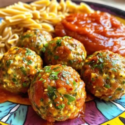 Each ingredient plays a big role in making these meatballs tasty and healthy. Here’s a closer look at what you’ll need: - 1 cup cooked quinoa: This grain adds protein and fiber. It helps bind the meatballs. - 1 cup grated zucchini (squeezed dry): Zucchini brings moisture and nutrients. It’s low in calories and high in vitamins. - 1 cup finely chopped mushrooms: Mushrooms add umami flavor and texture. They are rich in antioxidants. - 1 cup cooked lentils (brown or green): Lentils provide protein and iron. They also help keep the meatballs firm. - 1/2 cup breadcrumbs (preferably whole wheat): Breadcrumbs act as a binder. They help give the meatballs structure. - 1/4 cup grated Parmesan cheese (optional): Cheese adds flavor and richness. You can skip it for a dairy-free option. - 2 cloves garlic, minced: Garlic adds a strong flavor and health benefits. It can boost your immune system. - 1 teaspoon Italian seasoning: This mix of herbs gives a classic taste. It enhances all the other flavors. - 1/2 teaspoon red pepper flakes: This adds a kick of heat. Adjust it to your taste. - Salt and black pepper to taste: Seasoning helps bring out all the flavors. - 1 large egg (or flax egg for vegan option): The egg helps bind the ingredients. Flax egg serves the same purpose for vegans. - 2 tablespoons fresh parsley, chopped: Fresh parsley adds a pop of color and freshness. - 1/4 cup marinara sauce (for serving): This sauce is great for dipping or drizzling. For the best results, source your ingredients fresh. Visit local markets when possible. Look for bright, firm vegetables. They taste better and have more nutrients. You can easily customize your veggie-packed meatballs. Here are some ideas: - Alternative cheeses: Use mozzarella or feta for a different flavor. Nutritional yeast is a great vegan option too. - Binders: If you want a gluten-free option, try almond flour or oat flour instead of breadcrumbs. - Herbs and spices: Experiment with different herbs like basil or cilantro. You can also add spices like cumin for a unique twist. Feel free to mix and match these options to make the recipe your own! For the complete recipe, check out the Full Recipe section. First, let's prep the veggies and quinoa. Cook 1 cup of quinoa as per the package instructions. Once done, let it cool. Grate the zucchini and squeeze it dry to remove excess moisture. Chop the mushrooms finely. This step helps them blend well in the meatballs. Next, it's time to mix the ingredients effectively. In a large bowl, combine the cooked quinoa, grated zucchini, chopped mushrooms, and cooked lentils. Add the breadcrumbs, Parmesan cheese (if you use it), minced garlic, Italian seasoning, red pepper flakes, salt, black pepper, and the egg. I recommend using your hands to mix everything well. This helps the flavors meld and ensures a good texture. Shaping the meatballs is easy if you follow a few tips. Use wet hands to shape the mixture into balls about 1.5 inches in diameter. This prevents sticking. Place the meatballs on a parchment-lined baking sheet. Make sure they have space between them for even cooking. Now, let’s bake those meatballs. Preheat your oven to 400°F (200°C). Once preheated, bake the meatballs for 20-25 minutes. Keep an eye on them; they should be firm and slightly golden when done. To check for doneness, you can use a food thermometer. The inside should reach 165°F (74°C) to ensure they are safe to eat. If you make larger meatballs, you may need to add a few extra minutes to the baking time. Just check them to see if they are firm enough. These veggie-packed meatballs are not just tasty but also packed with nutrition. For the full recipe, check back to ensure you have all the steps. Enjoy your cooking! To make sure your meatballs stay moist, follow these tips. First, balance the moisture in your mix. Use cooked quinoa and lentils; they add moisture. Grated zucchini also helps keep the meatballs juicy. If your mix feels too dry, add a little more marinara sauce or an extra egg. Next, give your meatballs flavor boosts. Fresh herbs like parsley can brighten the taste. Garlic adds depth. Use Italian seasoning and red pepper flakes for a kick. Don't forget to season well with salt and black pepper. When it comes to serving, think about tasty pairings. Marinara sauce is a classic choice. You can drizzle it over the meatballs for extra flavor. Whole grain pasta or a fresh salad also makes a great side. For meal prep, arrange the meatballs on a plate. Drizzle with sauce and sprinkle with parsley. This makes for a colorful presentation. If you have leftovers, use them in a sandwich or toss them in a salad for quick meals. Try these tips and enjoy your veggie-packed meatballs! For the complete recipe, check the Full Recipe. {{image_2}} You can easily adapt veggie-packed meatballs to fit your needs. Here are some options: - Gluten-free: Use gluten-free breadcrumbs or ground oats. You can find these at many grocery stores. They help bind the meatballs just like regular breadcrumbs. - Vegan and vegetarian: For a vegan option, swap the egg for a flax egg. To make a flax egg, mix one tablespoon of ground flaxseed with two and a half tablespoons of water. Let it sit until it thickens. You won’t miss the egg! - Low-carb: Replace breadcrumbs with ground almonds or cauliflower rice. These alternatives keep your meatballs moist while cutting down on carbs. Get creative with flavors! Here’s how: - Cuisine-inspired: Add soy sauce and ginger for an Asian twist. For a Mediterranean flavor, mix in feta cheese and olives. You can also try adding barbecue sauce for a smoky kick. - Different vegetables: You can use carrots, spinach, or bell peppers. Just make sure to chop them finely. This adds color and nutrients to your meatballs. - Cheeses and herbs: Mix in mozzarella for a gooey texture. Or try goat cheese for a tangy flavor. Fresh herbs like basil or cilantro can brighten up the taste too. These variations let you explore different flavors and diets while keeping the meatballs tasty and nutritious. For the full recipe, check back to ensure you have all the basics covered! To keep your veggie-packed meatballs fresh, follow these simple steps: - Refrigerating: Place cooled meatballs in an airtight container. They last up to four days. - Freezing: For longer storage, freeze meatballs. Lay them flat on a baking sheet first. Once frozen, transfer to a freezer bag. They stay good for three months. - Reheating: To reheat, bake in the oven at 350°F (175°C) for 15 minutes. This keeps them crispy. You can also microwave them for about a minute. But, they may lose some texture. - With or without sauce: Store meatballs without sauce to keep them from getting soggy. Add sauce just before serving. Understanding how long your meatballs last is key to enjoying them safely. - Freshness: Meatballs should smell fresh and not sour. If they smell off, it's time to toss them. - Signs of spoilage: Look for changes in color or texture. If they feel slimy, don’t eat them. - Long-term storage tips: Use freezer-safe bags or containers. Label them with dates. This helps you keep track of how long they’ve been stored. Can I make these meatballs ahead of time? Yes, you can make these meatballs ahead of time. Just prepare them, shape them, and store them in the fridge. They stay good for about three days. You can also freeze them for later use. Just thaw and bake when you're ready. How do I know when the meatballs are fully cooked? These meatballs are done when they're firm and golden brown. You can cut one open to check if the inside is hot and cooked through. The center should not be mushy. Can I use frozen vegetables instead of fresh? Yes, you can use frozen vegetables. Just thaw and drain them well before mixing. This keeps the meatballs from getting soggy. What can I substitute for quinoa? If you need a substitute for quinoa, try using cooked rice or bulgur. Both work well. They add a nice texture and flavor. Are these meatballs suitable for kids? Absolutely! These meatballs are packed with veggies and taste great. Kids often love them, especially with the marinara sauce on top. How can I make them spicier? To add spice, you can increase the red pepper flakes. You can also add chopped jalapeños or a dash of hot sauce to the mix. Adjust to your heat level! For the full recipe, refer to the Veggie-Packed Meatballs section. In this article, we explored how to create veggie-packed meatballs. You learned about key ingredients, customization options, and cooking techniques. We also shared tips for perfecting your meatballs and variations to suit dietary needs. Proper storage and answers to common questions round out the guide. Now, you can enjoy delicious, nutritious meatballs that fit your taste. With fresh veggies and personal touches, the possibilities are endless. Get cooking and enjoy your culinary adventure!