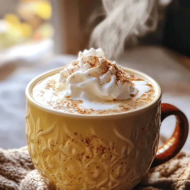 To make a delightful Brown Sugar Cinnamon Oat Latte, you need the following ingredients: - 1 cup oat milk - 1 shot espresso or 1/2 cup strong brewed coffee - 1 tablespoon brown sugar - 1/2 teaspoon ground cinnamon - 1/4 teaspoon vanilla extract - Pinch of salt - Whipped cream (optional, for topping) - Additional cinnamon for garnish These simple ingredients blend together to create a cozy, warm drink. When picking oat milk, look for a few key things: - Ingredients: Choose oat milk with few additives. The best oat milk has oats and water. - Flavor: Check for sweetened or unsweetened options. Unsweetened works well for this recipe. - Texture: For lattes, pick a creamier oat milk. Some brands froth better than others. Taste different brands to find one that you love! You can easily swap out ingredients if needed: - Oat Milk: You can use almond milk or soy milk instead. - Espresso: Strong brewed coffee is a great alternative if you don’t have espresso. - Brown Sugar: If you lack brown sugar, white sugar or maple syrup will work. - Ground Cinnamon: Nutmeg or pumpkin spice can be fun substitutes for a twist. Feel free to experiment! Each choice brings a new flavor to your drink. For the full recipe, check out the details above. To start, you need to make your espresso or strong coffee. If you have an espresso machine, brew one shot. This gives you a rich base for your latte. If you don't have one, no problem! Just brew 1/2 cup of strong coffee using your favorite method. Use a dark roast for a bolder flavor. Next, we heat the oat milk. Pour 1 cup of oat milk into a small saucepan. Turn the heat to medium. Stir the milk gently as it heats. Look for steam to rise but avoid boiling it. Remove the pan from heat once you see steam; this keeps the milk creamy and smooth. Now we mix everything together. In the warm oat milk, add 1 tablespoon of brown sugar, 1/2 teaspoon of ground cinnamon, and 1/4 teaspoon of vanilla extract. Sprinkle in a pinch of salt to enhance the flavors. Stir well until the sugar dissolves. If you want a frothy texture, use a milk frother or a blender on low speed. Finally, pour the hot espresso or coffee into your favorite mug. Then, gently pour the sweetened oat milk over the coffee. If you like, add a dollop of whipped cream on top and sprinkle more cinnamon for that cozy touch. Enjoy your Brown Sugar Cinnamon Oat Latte! For the full recipe, check the instructions above. To get that perfect froth, heat your oat milk gently. Keep it steaming but not boiling. Use a milk frother or a blender for a great texture. If using a blender, blend on low speed. This will make your latte light and airy. You can change the sweetness by adding more or less brown sugar. If you like it sweeter, add another half tablespoon. For spice, adjust the cinnamon to fit your taste. A little extra can enhance the flavor, but don’t overdo it. Presentation matters! Serve your latte in a nice mug. Top it with whipped cream for a treat. Dust some cinnamon on top for a great look. You can even add a cinnamon stick for an extra touch. This adds flavor and makes it look fancy. Enjoy your Brown Sugar Cinnamon Oat Latte! For more details, check the full recipe. {{image_2}} You can easily swap oat milk for other dairy-free options. Almond milk gives a nutty twist. Coconut milk adds a tropical flair. Soy milk offers a rich, creamy taste. Each choice brings a new flavor profile to your latte. Experiment to find your favorite. Want to jazz up your latte? Try adding chocolate or nutmeg. A tablespoon of cocoa powder gives a nice chocolatey taste. If you prefer spice, add a pinch of nutmeg. This small change can create a whole new drink. You can mix these flavors with the original recipe. On warm days, enjoy an iced version. Brew your espresso or coffee and let it cool. Fill a glass with ice cubes. Pour the cooled coffee over the ice. Then mix in the sweetened oat milk mixture. This gives you a refreshing drink that still tastes great. It’s perfect for summer afternoons! Now you have a few fun ways to enjoy your Brown Sugar Cinnamon Oat Latte. Check the Full Recipe for all the details you need. If you have leftover oat milk mixture, store it in an airtight container. This keeps it fresh. Place it in the fridge and use it within three days. Before using, shake or stir it well. This helps mix any settled ingredients back together. Brewed coffee can lose its taste quickly. To store it, keep it in a sealed container. This keeps it from getting stale. Store it in the fridge for up to three days. Avoid reheating coffee multiple times. This can make it taste bitter. To reheat your coffee, use a microwave or stovetop. Heat it slowly to avoid burning. Stir the coffee before drinking to mix in any settled flavors. If you want to enjoy your oat milk mixture again, gently warm it up. Do not boil it, as this can change the texture. A Brown Sugar Cinnamon Oat Latte is a warm drink made with oat milk, coffee, and sweet spices. It combines the rich flavors of brown sugar and cinnamon, creating a cozy treat. The oat milk gives it a creamy texture without dairy. This drink is perfect for a chilly morning or a cozy afternoon break. You can enjoy it hot or cold, but warm is my favorite way. Yes, you can make this latte without espresso. If you don’t have espresso, use strong brewed coffee instead. Just brew half a cup of coffee using your favorite method. The key is to make sure it’s strong enough to hold its flavor when mixed with oat milk. This way, your drink will still taste rich and satisfying. You can customize your Brown Sugar Cinnamon Oat Latte in many ways. Here are some fun ideas: - Sweetness: Adjust the brown sugar to suit your taste. Add more for a sweeter drink, or use less if you prefer a milder flavor. - Spices: Try adding nutmeg or ginger for a different spice profile. You can mix and match to find your favorite combination. - Froth: For a frothier latte, blend the oat milk mixture before pouring it over the coffee. - Toppings: Add whipped cream or a sprinkle of cocoa powder for an extra treat. Feel free to experiment and make this drink your own. Check out the Full Recipe for more details on making this delightful beverage! You learned how to make a Brown Sugar Cinnamon Oat Latte from scratch. We covered the ingredients, tips for choosing oat milk, and possible substitutes. You also discovered step-by-step brewing techniques, including making espresso and frothing oat milk. We discussed variations like the iced version and storage tips for leftovers. In the end, enjoy creating your latte any way you like. With practice, you’ll master this delicious drink. Happy brewing!