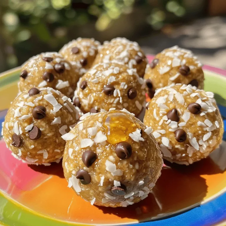 To make Peanut Butter Energy Balls, you need: - 1 cup natural peanut butter (smooth or crunchy) - 1/2 cup honey or maple syrup - 1 cup rolled oats - 1/2 cup ground flaxseed - 1/2 cup mini chocolate chips (or dark chocolate chips) - 1/4 cup unsweetened shredded coconut - 1 teaspoon vanilla extract - A pinch of sea salt Using high-quality ingredients makes these energy balls taste amazing. I prefer natural peanut butter without added sugar or oils. Honey or maple syrup should be pure, not mixed with other sweeteners. Rolled oats need to be whole and not instant for the best texture. Ground flaxseed should be fresh to give you maximum nutrition and flavor. When it comes to chocolate chips, choose dark chocolate for a richer taste. Always check for unsweetened coconut to keep the sweetness in check. If you have allergies or dietary needs, you can swap ingredients easily. For nut allergies, try sunflower seed butter or soy nut butter instead of peanut butter. Use agave syrup or brown rice syrup as a sweetener if you're vegan. You can replace ground flaxseed with chia seeds for a similar texture and health benefits. If you want a nut-free option, skip the chocolate chips or use carob chips. These swaps keep the energy balls delicious while meeting your needs. For the full recipe, check out the detailed instructions above. Start by gathering all your ingredients. You need natural peanut butter, honey, rolled oats, ground flaxseed, mini chocolate chips, shredded coconut, vanilla extract, and sea salt. This makes your prep easy. It takes about 15 minutes to mix everything. You can chill the mixture while you clean up. In a large bowl, combine the peanut butter and honey. Stir until you see a smooth mix. Next, add the vanilla and a pinch of sea salt. This makes the flavor pop! Now, slowly mix in the rolled oats and flaxseed. Keep stirring until it is fully combined. Finally, fold in the mini chocolate chips and shredded coconut. Make sure everything is evenly mixed. After mixing, place the bowl in the fridge for about 30 minutes. This helps the mixture firm up. When it’s ready, take small portions and roll them into balls. Aim for about 1 inch in size. Place the balls on a baking sheet lined with parchment paper. If you want, roll some in extra shredded coconut or crushed nuts for a fun twist. Return the balls to the fridge for another 15 to 20 minutes to set. Enjoy your tasty snack! For the full recipe, check out Nutty Delight Peanut Butter Energy Balls. Peanut Butter Energy Balls are packed with nutrition. Each ball offers protein, healthy fats, and fiber. The main ingredients provide essential nutrients. For example, peanut butter adds protein and healthy fats. Rolled oats give you fiber and energy. Ground flaxseed adds omega-3 fatty acids. Chocolate chips add a touch of sweetness. Peanut butter is a great source of protein. It helps you feel full longer. Honey or maple syrup adds natural sweetness and quick energy. Oats support heart health and digestion. Flaxseed is good for your heart and skin. Chocolate chips provide antioxidants. Coconut adds fiber and healthy fats, too. These energy balls are great anytime. They work well as a snack between meals. Enjoy them before or after a workout. They give you a quick energy boost. You can also eat them as a dessert. Keep them in your bag for a quick treat. Peanut Butter Energy Balls are simple, tasty, and good for you. Check out the Full Recipe for more details on making them! {{image_2}} To make sure your peanut butter energy balls have the right texture, use room-temperature peanut butter. This keeps it smooth and easy to mix. If you want them firmer, add a bit more ground flaxseed or oats. You can also try chilling the mixture longer for a better consistency. Keep your energy balls in an airtight container. This helps them last longer. Store them in the fridge for up to one week. You can also freeze them for up to three months. Just separate layers with parchment paper. This way, they won’t stick together. These energy balls are great for many occasions. You can pack them for a snack on the go. Serve them at parties or share with friends. They are tasty and fun to eat. For a special touch, drizzle some melted chocolate on top or sprinkle cocoa powder. You can find the full recipe for Nutty Delight Peanut Butter Energy Balls to try out these tips! You can change the flavor of your energy balls easily. Try adding different nut butters. Almond butter or cashew butter works well. You can also use flavored syrups instead of honey or maple syrup. Vanilla or almond extract adds a nice touch. For a fruity twist, mix in some dried fruits like raisins or apricots. Each choice gives a new taste. If you follow a special diet, you can adapt this recipe. For a vegan option, use maple syrup instead of honey. To make it gluten-free, use gluten-free oats. You can also swap out the chocolate chips for carob chips if you prefer. Just check labels to ensure all ingredients fit your diet. Get creative with the add-ins! You can toss in seeds like chia or sunflower seeds. These add crunch and extra nutrients. For a bit of spice, try adding cinnamon or nutmeg. You can even mix in protein powder for an extra boost. Experiment and find what you love! For the complete recipe, check out the Full Recipe. Peanut Butter Energy Balls stay fresh for up to one week in the fridge. Store them in an airtight container. If you keep them in a cool, dry place, they can last longer. I recommend checking for any signs of spoilage before eating them after several days. Yes, you can freeze Peanut Butter Energy Balls! They freeze well for up to three months. Just place them in a freezer-safe bag or container. When you want to enjoy them, take them out and let them thaw in the fridge. This makes for a quick snack anytime. Absolutely! Peanut Butter Energy Balls are a great snack for kids. They offer protein from peanut butter and fiber from oats and flaxseed. Plus, they contain healthy fats, making them a nutritious choice. Kids love the sweet taste, especially with the chocolate chips. You can easily customize Peanut Butter Energy Balls! Try adding dried fruits like raisins or cranberries for extra flavor. You can also swap the chocolate chips for nuts or seeds. Want a bit of spice? Add a dash of cinnamon or a splash of maple syrup. The options are endless! For the full recipe, check out the detailed instructions above. Peanut butter energy balls are easy to make and great for snacking. We covered the best ingredients, steps, and tips for success. You can adapt the recipe to fit your taste or diet. Enjoy these energy balls anytime for a quick boost. They’re tasty, healthy, and perfect for kids too. Try making them your own with fun variations. I hope you feel inspired to whip some up!