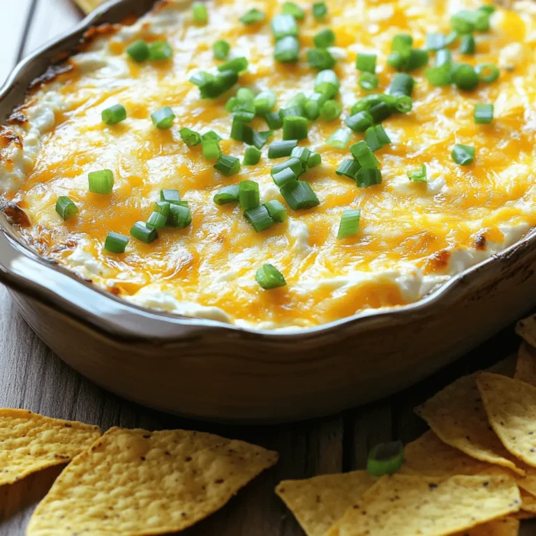 To make the best jalapeño popper dip, you need these simple ingredients: - 8 oz cream cheese, softened - 1 cup sharp cheddar cheese, shredded - 1/2 cup mozzarella cheese, shredded - 1/4 cup sour cream - 1/4 cup mayonnaise - 2-3 fresh jalapeños, seeded and finely chopped - 2 cloves garlic, minced - 1 teaspoon onion powder - 1/2 teaspoon smoked paprika - Salt and pepper to taste - 1/4 cup green onions, chopped (for garnish) - Tortilla chips or sliced vegetables (for serving) These ingredients come together to create a creamy dip bursting with flavor. You can adjust the number of jalapeños to suit your taste. If you like it spicy, add more jalapeños. If you prefer it milder, use just one or two. Trust me, this dip is perfect for any gathering, and everyone will love it! For the full recipe, check out the complete guide. - Preheat your oven to 350°F (175°C). - In a mixing bowl, combine cream cheese, sour cream, and mayonnaise until smooth. Getting this dip ready is super simple. First, you need to preheat your oven. This helps the dip bake evenly. Next, take a mixing bowl and combine your cream cheese, sour cream, and mayonnaise. Mix these well until you have a smooth base. This step is key because it creates a creamy texture for your dip. - Add cheddar and mozzarella cheeses, garlic, onion powder, smoked paprika, and jalapeños. Mix well. Now, it’s time to add flavor. Toss in your sharp cheddar and mozzarella cheeses. These cheeses give the dip its rich taste and gooey texture. Next, add minced garlic, onion powder, smoked paprika, and chopped jalapeños. This mix brings the heat and depth of flavor. Make sure to mix everything well, so the flavors blend nicely. - Transfer to a baking dish and bake for 25-30 minutes. Allow to cool slightly, garnish, and serve with tortilla chips. Once mixed, transfer your dip to a baking dish. Spread it out evenly to ensure it bakes well. Place it in the oven and bake for 25-30 minutes. You want it to be bubbly and slightly golden on top. After baking, let it cool for a few minutes. This helps prevent burns when you dig in. Finally, garnish with chopped green onions for a fresh touch. Serve with tortilla chips or sliced veggies for a tasty treat. If you're curious about the full recipe, check the details above! - Ensure cream cheese is softened for easier mixing. - Adjust jalapeño quantity to control the spice level. Softening the cream cheese helps it blend smoothly. I recommend taking it out of the fridge for about 30 minutes before mixing. For spice lovers, use more jalapeños. If you prefer mild flavors, stick to one or two. - Best served warm with tortilla chips or sliced vegetables. - Pair with a refreshing drink to complement the dip. When serving, warm the dip until bubbly. It tastes best straight from the oven. Tortilla chips make the perfect crunchy dipper. Fresh veggies like carrots and cucumbers also add a nice crunch. For drinks, try a light beer or sparkling water. - Overbaking can cause the dip to dry out. - Make sure to season adequately with salt and pepper. Watch the clock while baking! If you leave it too long, the dip can lose its creamy texture. After mixing, taste the dip. Add salt and pepper to bring out all the flavors. {{image_2}} - Substitute with pepper jack cheese for extra spice. This adds a nice kick. - Use a mix of goat cheese and cream cheese for a tangy flavor. This gives a rich taste. - Add cooked bacon for a smoky flavor. This elevates the dip to a new level. - Incorporate chopped tomatoes or corn for added texture. These ingredients bring freshness. - Use Greek yogurt instead of sour cream for a healthier option. It cuts calories but keeps creaminess. - Choose dairy-free cheese for a vegan version. This way, everyone can enjoy the dip. Explore the Full Recipe to see how these variations can transform your dish! Refrigerate your Jalapeño Popper Dip in an airtight container. It stays fresh for 3-5 days. This dip tastes great even after a day or two. Just make sure to seal it well to keep it moist. When you're ready to enjoy it again, reheat the dip in the oven. Set the oven to 350°F (175°C). Heat it for about 10-15 minutes, or until it's warm all the way through. This method helps keep the dip creamy and delicious. You can freeze the dip before baking it. Just prepare the mixture and place it in a safe freezer dish. When you want to cook it, thaw it in the fridge overnight. Then bake as per the Full Recipe instructions. This way, you can enjoy this tasty treat anytime! Yes, prepare it a day in advance and store it in the refrigerator. This dip tastes great even after a day. Just reheat it before serving. Yes, but fresh jalapeños provide better flavor and texture. Fresh peppers add a nice crunch. They also have a bright taste that canned ones lack. Tortilla chips, sliced vegetables, or crackers are excellent dippers. You can also try pita chips for a fun twist. Each choice brings a unique taste. It varies based on the number of jalapeños used; adjust accordingly for desired spice level. Start with two jalapeños for mild heat. If you like it hotter, add more! This blog post showed you how to make a tasty Jalapeño Popper Dip. We discussed key ingredients, step-by-step preparation, and baking tips. You learned how to customize the recipe and avoid common mistakes. Remember to store leftovers properly and reheat gently for the best flavor. With these tips, you can enjoy this dip at your next gathering. It’s sure to impress your friends and family. Now, gather your ingredients and start cooking! You’ll create a dish everyone will love.