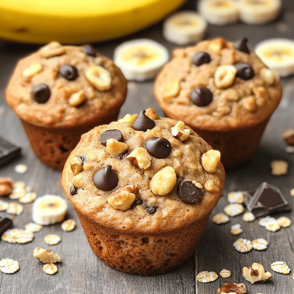 To make delicious banana oatmeal muffins, you'll need the following key ingredients: - 2 ripe bananas, mashed - 1 cup rolled oats - 1/2 cup whole wheat flour - 1/4 cup brown sugar (packed) - 1/4 teaspoon salt - 1 teaspoon baking powder - 1/2 teaspoon baking soda - 1 teaspoon ground cinnamon - 1/2 cup almond milk (or any milk of choice) - 1/4 cup unsweetened applesauce - 1 teaspoon vanilla extract These ingredients work together to create a moist and tasty muffin that is simple to make. You can enhance your muffins with some fun add-ins: - 1/3 cup chopped walnuts - 1/3 cup dark chocolate chips Adding walnuts gives a nice crunch. Chocolate chips add a sweet touch. You can mix and match to find your favorite combo. These muffins are not only tasty but also nutritious. Each muffin is packed with fiber from the oats and bananas. They provide energy and keep you full longer. Here’s a quick look at what’s inside: - Calories: About 120 per muffin - Protein: 3g - Fiber: 2g - Sugar: Around 6g Using whole wheat flour boosts the health benefits, making these muffins a smart choice for breakfast or a snack. If you want to see the full recipe, check out the details above! Start by mashing two ripe bananas in a bowl. You want them smooth but still a bit chunky. Next, add 1/2 cup of almond milk, 1/4 cup of applesauce, and 1 teaspoon of vanilla extract. Mix these ingredients well until smooth. This mix brings moisture and flavor to the muffins. In another bowl, combine the dry ingredients. Use 1 cup of rolled oats, 1/2 cup of whole wheat flour, and 1/4 cup of brown sugar. Add 1/4 teaspoon of salt, 1 teaspoon of baking powder, 1/2 teaspoon of baking soda, and 1 teaspoon of ground cinnamon. Whisk them together until they are evenly mixed. This step ensures your muffins rise well and taste great. Now, it’s time to blend the two mixtures. Gradually add the dry mix to the wet mix while stirring. Do not overmix; just combine until you see no dry flour. If you want, fold in 1/3 cup of chopped walnuts or dark chocolate chips. This adds fun texture and flavor to your muffins. Preheat your oven to 350°F (175°C) while you prepare the muffin tin. Line it with paper liners or grease it lightly. Spoon the batter into the cups, filling each one about 2/3 full. Bake for 18-20 minutes. Check if they’re done by inserting a toothpick in the center. If it comes out clean, your muffins are ready. Let them cool for 5 minutes in the tin, then transfer them to a wire rack. Enjoy the warm, tasty muffins! For the full recipe, check out the detailed instructions above. Choose bananas that have brown spots. The riper they are, the sweeter they taste. If your bananas are not ripe, place them in a paper bag. This traps ethylene gas and speeds up ripening. You can also bake them at 300°F for 15-20 minutes. This softens them quickly. For a soft muffin, do not overmix the batter. Mix until just combined. This keeps the muffins light and fluffy. If you want a moist texture, use applesauce. It adds moisture without extra fat. Also, let your muffins cool in the pan for a few minutes. This keeps them from becoming too dry. You can make easy swaps for different diets. For a gluten-free version, use oat flour instead of whole wheat flour. If you need dairy-free, almond milk works well. You can also replace sugar with honey or maple syrup for a natural sweetener. This way, you can enjoy the muffins without worry! For the full recipe, check out the details above. {{image_2}} To make these muffins nut-free, just skip the walnuts. You can still enjoy a great texture. If you want some crunch, try sunflower seeds or pumpkin seeds instead. They add a nice bite without the nuts. To make these muffins vegan, simply replace the almond milk with any plant-based milk. You can also swap the applesauce for an extra banana. This keeps your muffins moist and tasty. Use flax eggs for binding if you want. Mix one tablespoon of ground flaxseed with three tablespoons of water. Let it sit for five minutes before adding it to your batter. Want to jazz up your muffins? Here are some fun ideas to try: - Spices: Add a pinch of nutmeg or ginger for warmth. - Fruits: Toss in some blueberries or diced apples for extra fruit flavor. - Zest: A little lemon or orange zest can brighten the taste. These simple changes can take your banana oatmeal muffins from good to great. Check out the Full Recipe to get started! To keep your banana oatmeal muffins fresh, store them in an airtight container. This helps keep them soft. If you plan to eat them within two days, just leave them on your kitchen counter. If you need more time, refrigerate them. They can last up to one week in the fridge. Always let them cool completely before storing. This prevents moisture buildup, which can make them soggy. Freezing your muffins is easy and a great way to save them for later. First, let the muffins cool down. Wrap each muffin tightly in plastic wrap or foil. Place the wrapped muffins in a freezer-safe bag or container. Be sure to label the bag with the date. These muffins can stay fresh for up to three months in the freezer. When you're ready to enjoy a muffin, reheating is simple. For a quick method, microwave one muffin for about 15 to 30 seconds. This warms it up nicely. If you prefer a crispier texture, use your oven. Preheat it to 350°F (175°C) and place the muffin on a baking sheet for about 5 to 10 minutes. This method brings back that fresh-baked taste. Enjoy your delicious banana oatmeal muffins! For the complete recipe, check the Full Recipe section above. To make banana oatmeal muffins gluten-free, swap the whole wheat flour with a gluten-free flour blend. Look for blends that contain rice flour, almond flour, or oat flour. These options work well and keep the muffins tasty. Always check labels to ensure all ingredients are gluten-free. This simple change makes the muffins safe for those with gluten allergies. Yes, you can use rolled oats instead of quick oats. Rolled oats give the muffins a heartier texture. They keep their shape well during baking, adding a pleasant chew. Quick oats might make the muffins a bit softer, but both types work great. Adjust baking time if needed, as rolled oats may take a minute longer to cook. Banana oatmeal muffins last about 4 to 5 days when stored in an airtight container. Keep them at room temperature for the best flavor. If you want to store them longer, freeze the muffins. They stay fresh for up to 3 months in the freezer. Just thaw them before enjoying. For the full recipe, check the section above! You learned all about making banana oatmeal muffins. We covered the key ingredients, from ripe bananas to optional add-ins. Following the step-by-step instructions helps you mix and bake perfectly. I shared tips on getting the best texture and making substitutions for diet needs. Plus, you can explore variations like nut-free or vegan options. With the right storage, your muffins stay fresh. Now, you’re ready to bake and enjoy these tasty treats. Happy baking!