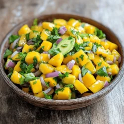 - Ripe mangoes - Red onion - Jalapeño peppers - Fresh cilantro - Limes - Avocado (optional) To make the best quick mango salsa, you need ripe mangoes. Look for yellow and slightly soft ones. Red onion gives a nice crunch and bite. Jalapeño peppers add heat, but you can adjust how much you use. Fresh cilantro brightens the flavor. Limes bring a zesty kick to the salsa. You can add diced avocado for creaminess, but it’s optional. - Salt - Pepper Salt and pepper are key in this recipe. They enhance the natural flavors of the fresh ingredients. Start with a pinch, then taste and adjust as needed. - Tortilla chips - Grilled chicken - Fish You can serve this salsa with tortilla chips for a fun snack. It also pairs well with grilled chicken, adding a fresh touch. If you love seafood, try it on fish. This salsa is versatile and elevates any dish! For the full recipe, check the section above. Enjoy making your quick mango salsa! 1. Start by dicing the ripe mangoes. Cut them into small cubes. This adds sweetness and texture. 2. Next, chop the red onion finely. You want small pieces to blend well. The onion adds crunch and flavor. 3. Now, mince the jalapeño. Remove the seeds for less heat. This step keeps your salsa mild. 4. Finally, chop the fresh cilantro. This herb brings brightness to the dish. 1. In a large mixing bowl, combine the diced mangoes, chopped red onion, and minced jalapeño. 2. Add the freshly chopped cilantro and the diced avocado if you want extra creaminess. 3. Squeeze the juice of two limes over the mixture. This adds zing and keeps the salsa fresh. 4. Gently toss all the ingredients together. Be careful not to mush the mango or avocado. 1. Now, season with salt and pepper to taste. Adjust these as you like. 2. Let the salsa sit for about ten minutes. This allows the flavors to meld and develop. 3. Serve this quick mango salsa with tortilla chips or use it on grilled chicken or fish. 4. For the full recipe, check the details above! To make great salsa, pick ripe mangoes. Look for mangoes that are slightly soft when you press them. They should have a sweet smell at the stem. The best mango types for salsa are Tommy Atkins and Haden. They add flavor and sweetness. You can make your salsa even tastier! Try adding minced garlic or a pinch of cumin. These give a nice depth to the dish. If you want a bit of sweetness, drizzle in some honey. It balances the spice from the jalapeño. Serve your mango salsa cold for the best taste. Allow it to sit for about 10 minutes after mixing. This helps the flavors blend and become more vibrant. Enjoy it fresh with tortilla chips or on top of grilled chicken or fish. {{image_2}} You can change the flavor by adding pineapple or papaya. Both fruits pair well with mango. They add sweetness and a fresh taste. Diced pineapple gives a nice crunch. Papaya brings a softer texture and unique flavor. Try mixing these fruits in equal parts with mango for a fun twist. If you like heat, increase the jalapeño amount. Use two jalapeños for extra spice. You can also add hot sauce for more kick. Just a few drops can make a big difference. Start small and taste as you go. You can always add more! You can incorporate black beans or corn into your salsa. They add protein and texture. Black beans make the dish heartier. Corn gives a sweet crunch. For a fruity mix, try adding diced strawberries or kiwi. Each fruit adds a new layer of flavor. Experiment to find your favorite mix! This recipe is simple, but these variations keep it exciting. Check the Full Recipe to get started! To store leftover mango salsa, place it in an airtight container. Glass or plastic containers work well. Make sure to seal it tightly to keep out air. This helps keep the salsa fresh. Can you freeze mango salsa? Yes, you can freeze it, but it may change texture. Use a freezer-safe container or a heavy-duty freezer bag. Remove as much air as possible before sealing. This prevents freezer burn. In the fridge, mango salsa lasts about 3 to 5 days. Check for signs of spoilage. If it smells sour or looks watery, it's time to toss it. Always trust your senses when it comes to food safety. To pick ripe mangoes, look for these signs: - Color: Ripe mangoes should have a vibrant hue. - Feel: Gently squeeze the fruit. It should feel slightly soft. - Aroma: Smell near the stem. A sweet scent means ripeness. - Skin: Look for small blemishes, as they often indicate flavor. Choose mangoes that feel smooth and firm but yield a bit when pressed. Avoid hard mangoes; they won’t be sweet. Mango salsa pairs well with more than just chips. Here are some fun ideas: - Grilled chicken: Use it as a fresh topping. - Fish tacos: Add to your taco for a sweet touch. - Salads: Mix it into a green salad for a fruity kick. - Quesadillas: Spread it inside for added flavor. You can experiment with different dishes to make them pop with flavor. Yes, you can prepare mango salsa in advance. Here are some best practices: - Store in the fridge: Keep it in an airtight container. - Add lime juice: This helps preserve the color and flavor. - Mix just before serving: For the best taste, combine ingredients right before you eat. If it sits too long, the mango might get mushy. Enjoy it fresh for the best experience. For the complete recipe, check the Full Recipe section. In this blog post, we explored how to make delicious mango salsa. You learned about the fresh ingredients needed, like ripe mangoes and jalapeño peppers. We covered easy steps to prepare and mix the salsa, plus tips on flavor and storage. Mango salsa is not just tasty; it can enhance many dishes. You can customize it with variations to suit your taste. Enjoy this vibrant salsa, knowing it’s simple to make and great for sharing.