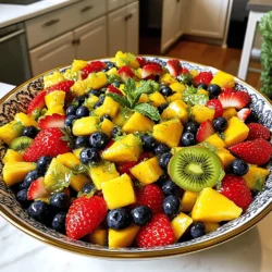 For a vibrant Honey Lime Fruit Salad, you need fresh fruits. My favorite mix includes: - 1 cup strawberries, hulled and quartered - 1 cup pineapple, diced - 1 cup mango, diced - 1 cup blueberries - 1 cup kiwi, peeled and sliced These fruits blend well together. Each one adds flavor and texture. You can pick fruits based on your taste. Seasonal fruits work great too. The dressing is simple yet brings a lot of flavor. You will need: - 2 tablespoons honey - 2 tablespoons fresh lime juice - Zest of 1 lime Honey adds sweetness, while lime juice gives a nice tang. The zest enhances the flavor, making it fresh and bright. Mix these together for a delightful dressing. Garnishes can elevate your salad's look. Consider adding: - Fresh mint leaves for garnish Mint adds a pop of color and a refreshing taste. You can also use lime slices or extra zest for a fun touch. These little details make your fruit salad shine. Start by washing all the fruits well. Clean fruits help keep your salad fresh. Hull the strawberries and cut them into quarters. Dice the pineapple and mango into bite-sized pieces. Slice the kiwi thinly. Finally, rinse the blueberries and add them whole. I like to mix colors and shapes for a pretty look. In a small bowl, add the honey, fresh lime juice, and lime zest. Use a whisk to mix them well. The honey adds sweetness while the lime gives a nice tang. This dressing makes the salad bright and tasty. You can taste it and adjust if you want more lime or honey. Take a large mixing bowl and add all your prepared fruits. Drizzle the honey-lime dressing over the fruits. Gently toss everything together. Be careful not to mash the fruits. Let the salad sit for 10-15 minutes. This time helps the flavors blend. Before serving, toss it again and top with fresh mint leaves. For the full recipe, check out the details above. Enjoy your colorful, healthy fruit salad! Cutting fruits can be fun and safe with some simple tips. Start with a clean surface and a sharp knife. This helps you cut smoothly and keeps the fruit fresh. Here’s how I like to cut fruits: - Strawberries: Remove the green tops and cut them in half or quarters. - Pineapple: Cut off the top and bottom, then slice down the sides to remove the skin. Dice the fruit into small pieces. - Mango: Stand the mango on its end. Cut the flesh away from the pit in two halves, then slice into cubes. - Kiwi: Peel the skin off with a knife and slice it into rounds. - Blueberries: These are ready to eat as-is, just rinse them well. Following these steps will help you create a beautiful salad. To make your Honey Lime Fruit Salad burst with flavor, use fresh ingredients. The honey and lime dressing is key here. Here are a few ways to enhance those flavors: - Use Fresh Lime Juice: Freshly squeezed lime juice has more zest than bottled juice. - Add Zest: The lime zest adds a strong kick of flavor. It makes a big difference. - Let it Rest: After mixing the fruit and dressing, let it sit for 10-15 minutes. This allows the flavors to blend together. Feel free to experiment with spices too. A pinch of chili powder can add excitement for those who like a kick. I love to serve this salad in fun ways. Here are some ideas to make it special: - Chilled Bowls: Serve the salad in chilled bowls. This keeps the fruit fresh and cool. - Skewers: Thread the fruit onto skewers for a fun and easy-to-eat treat. - Layered Parfaits: Alternate layers of fruit salad and yogurt for a tasty parfait. - Garnish: Always add fresh mint leaves on top. They add color and a fresh aroma. You can find the Full Recipe to guide your preparation. Enjoy making this refreshing dish! {{image_2}} You can easily give your honey lime fruit salad a tropical twist. Try using fruits like papaya, dragon fruit, or passion fruit. These fruits add bright colors and unique flavors. You can also include coconut flakes for a sweet crunch. The mix of textures and tastes makes this salad even more fun. Adding nuts or seeds can boost the salad's flavor and nutrition. I recommend using sliced almonds or chopped walnuts. They add a nice crunch and healthy fats. For seeds, try pumpkin or sunflower seeds. Just sprinkle them on top before serving. This extra layer makes the salad more filling and interesting. For a creamy touch, mix in yogurt or whipped cream. Greek yogurt works well if you want added protein. It also adds a tangy flavor. If you prefer sweetness, use whipped cream. Gently fold in either option right before serving. This twist makes your fruit salad feel like a special dessert. For the full recipe, check out the details above! To keep your honey lime fruit salad fresh, store leftovers in an airtight container. This helps keep the fruits crisp and juicy. If you have mixed the dressing with the fruit, eat it within one day. If not, it can last a little longer. Use glass or BPA-free plastic containers. These materials do not affect the taste. Make sure to choose a container that seals well. This keeps air out and helps maintain freshness. The fruit salad is best within two days. After that, the fruits start to lose their texture. Check for any signs of spoilage, like browning or mushiness. Always store the salad in the fridge to keep it cool. For the best taste, serve it cold. For the full recipe, please refer to the earlier section. Yes, you can use other fruits! This salad is very flexible. You can try apples, grapes, or peaches. Use any fruit you enjoy. Mix and match for new flavors. Just keep the base of sweet and juicy fruits. They pair well with the honey-lime dressing. You can make this salad ahead of time! Prepare the fruits and dressing separately. Toss them together just before serving. This keeps the fruits fresh and crunchy. If you mix early, the fruits may get mushy. Store the fruits in the fridge for up to a day. Keep the dressing in a sealed jar. If you need a substitute for honey, try maple syrup. It adds a nice sweetness. Agave syrup is another option. You can also use a sugar blend. If you want a low-carb option, try stevia or erythritol. Just remember to adjust the amount to taste. For the best flavors, choose a sweetener that you like. You can find the full recipe for Honey Lime Fruit Salad above. This blog post explored making a delicious fruit salad. We looked at fresh fruits, key dressings, and tasty garnishes. I shared step-by-step instructions for preparing fruits and mixing everything. Tips on cutting fruits and serving ideas added flair. Variations like tropical twists and yogurt options spark creativity. Lastly, we covered storage tips to keep your salad fresh. In closing, enjoy your fruit salad with friends and family. It's simple, fresh, and fun!