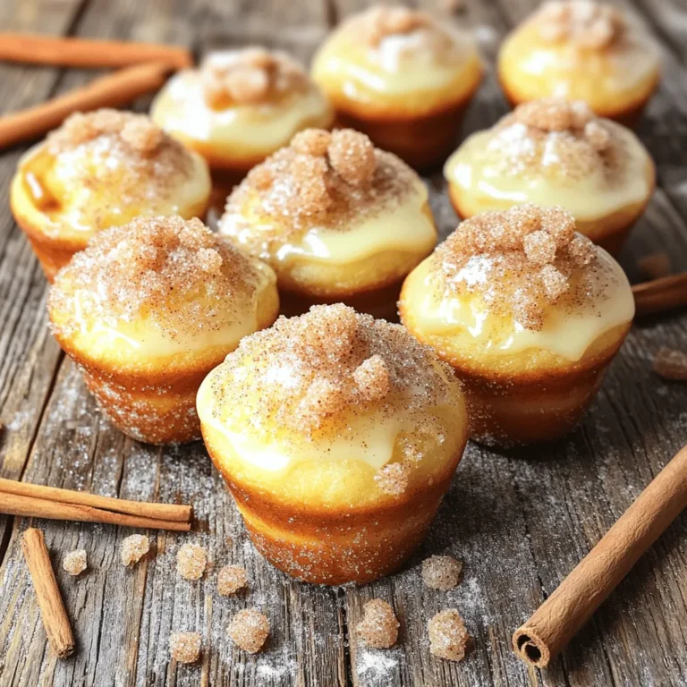 To make these delicious cinnamon sugar donut muffins, you'll need a few simple ingredients. Here’s the complete list: - 2 cups all-purpose flour - 1 cup granulated sugar - 2 teaspoons baking powder - 1 teaspoon baking soda - 1 teaspoon ground cinnamon - 1/2 teaspoon salt - 1/2 cup unsalted butter, melted - 2 large eggs - 1 cup buttermilk - 1 teaspoon vanilla extract - 1/4 cup granulated sugar (for coating) - 1 tablespoon ground cinnamon (for coating) - 2 tablespoons unsalted butter, melted (for coating) Each ingredient plays a key role in creating that light, fluffy texture. The flour gives structure, while the sugar adds sweetness. Baking powder and baking soda help the muffins rise. Cinnamon brings warmth and flavor, making each bite a treat. Using buttermilk keeps the muffins moist and tender. When you combine the melted butter with eggs and vanilla, it creates a rich base. The cinnamon sugar coating adds a sweet crunch that makes these muffins hard to resist. For the full recipe, check out the details. Enjoy baking! - Preheat the oven to 350°F (175°C). - Grease a muffin tin or line it with paper liners. - In a large bowl, whisk together the dry ingredients. This includes the flour, 1 cup of sugar, baking powder, baking soda, 1 teaspoon of cinnamon, and salt. Mix well for an even blend. - In another bowl, combine the wet ingredients. Mix the melted butter, eggs, buttermilk, and vanilla extract until smooth. - Gradually pour the wet mixture into the dry ingredients. Gently fold them together until just combined. Remember, it's okay if there are a few lumps. Over-mixing will make your muffins tough. - Spoon the batter into the prepared muffin tin. Fill each cup about 3/4 full for the best rise. - Bake in the preheated oven for 18-20 minutes. Keep an eye on them until they turn golden. Use a toothpick to check if they're done. Insert it into the center; if it comes out clean, the muffins are ready. You can find the full recipe for these delightful treats in the earlier sections! To avoid over-mixing the batter, mix until just combined. A few lumps are fine. This keeps your muffins soft and tender. Checking for doneness is easy. Insert a toothpick into the center of a muffin. If it comes out clean, your muffins are ready! For the best cinnamon sugar coating, use warm muffins. Brush each muffin with melted butter first. This helps the cinnamon sugar stick well. Then, roll them in the cinnamon sugar mixture. Make sure to cover all sides for a nice, sweet finish. When serving Cinnamon Sugar Donut Muffins, place them on a pretty plate. You can also dust some extra cinnamon sugar on top for a fun look. To keep muffins fresh, store them in an airtight container. They stay tasty for about three days at room temperature. If you want them to last longer, freeze them! Just thaw before serving for the best taste. {{image_2}} You can change the flavor of your muffins easily. Try adding chocolate chips or nuts for a fun twist. These additions give a rich taste and nice texture. For a chocolate chip variation, mix in about 1 cup of semi-sweet chocolate chips. If you like nuts, consider 1/2 cup of chopped walnuts or pecans. If you or your guests have dietary needs, swap ingredients to make these muffins gluten-free or dairy-free. Use gluten-free flour instead of all-purpose flour. For dairy-free options, replace buttermilk with almond milk or oat milk mixed with a tablespoon of vinegar. Cinnamon sugar donut muffins are great on their own, but you can make them more fun. Pair them with dips or spreads like cream cheese or chocolate spread. This adds a new layer of flavor and makes for a delightful snack. You can also be creative with dessert ideas. Try crumbling the muffins over ice cream or using them in a parfait. Layer muffin pieces with yogurt and berries for a tasty treat. Adjust the sweetness according to your taste. If you like a sweeter muffin, add an extra 1/4 cup of sugar into the mix. For a less sweet option, you can reduce the sugar by the same amount. You can also play with spices. If you want more spice, add a pinch of nutmeg or allspice. This gives the muffins a warm flavor that pairs well with cinnamon. For the full recipe, check out the Cinnamon Sugar Donut Muffins section! To keep your cinnamon sugar donut muffins fresh, store them in an airtight container. This helps them stay soft and tasty. You can keep them at room temperature for up to three days. If you want to store them longer, put them in the fridge for a week or freeze them for up to three months. When you're ready to enjoy these muffins again, reheating is key. The best way to reheat them is in the oven. Preheat your oven to 350°F (175°C) and place the muffins on a baking sheet. Heat them for about 5-10 minutes. This will help them regain their soft texture. Avoid microwaving, as this can make them dry. Always check your muffins before eating. If they smell off or have a strange color, it's best to toss them. Also, if they feel hard or dry, they may not taste good anymore. Trust your senses; if they seem off, it's better to be safe. What can I substitute for buttermilk? You can use milk mixed with vinegar or lemon juice. Just add one tablespoon of vinegar or lemon juice to one cup of milk. Let it sit for five minutes. This will mimic buttermilk well in your muffins. How do I make these muffins healthier? To make these muffins healthier, you can use whole wheat flour. You can also reduce the sugar by using less or substituting with honey or maple syrup. Adding applesauce can keep the muffins moist without extra fat. Can I freeze Cinnamon Sugar Donut Muffins? Yes, you can freeze these muffins. Let them cool completely, then wrap each muffin tightly in plastic wrap. Place them in a freezer-safe bag. They will stay fresh for up to three months. Why are my muffins dense? Dense muffins often result from over-mixing the batter. Mixing too much can develop gluten, making the muffins tough. Ensure you mix just until combined; some lumps are okay. How to ensure my muffins rise properly? To help your muffins rise, make sure your baking powder is fresh. Preheat your oven fully before baking. Avoid opening the oven door too often while they bake, as this can cause them to sink. What drinks pair well with these muffins? These muffins go great with coffee or tea. A glass of cold milk can also enhance the sweet flavor. For a fun twist, try serving them with hot chocolate. How do I store leftover muffins? Store leftover muffins in an airtight container at room temperature for up to three days. If you need to keep them longer, refrigerate them for up to a week. Always let them cool completely before storing. To make perfect Cinnamon Sugar Donut Muffins, follow the steps outlined. Use the right ingredients and tips for the best results. Remember, baking is about practice and fun. You can try different flavors or toppings too. Store your muffins properly to keep them fresh. Enjoy sharing these delicious treats with friends and family. Now, get baking and make some tasty memories!