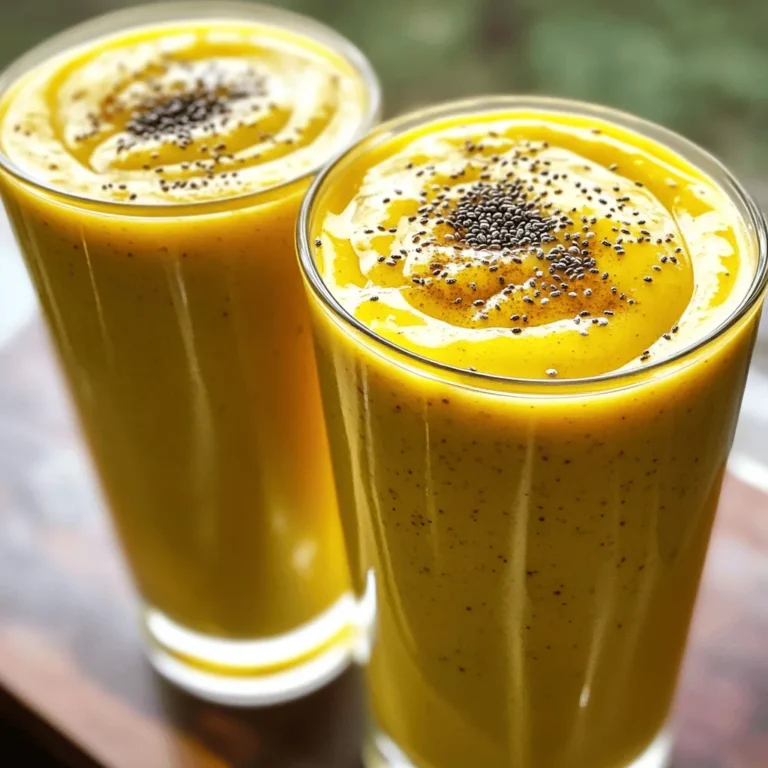 - 2 ripe bananas, sliced - 2 tablespoons almond butter - 1 cup almond milk (or any milk of your choice) - 1 tablespoon honey (or maple syrup for vegan option) - 1 tablespoon chia seeds - 1/2 teaspoon ground cinnamon - Ice cubes (optional) - A pinch of salt To make the Almond Butter Banana Smoothie, gather these simple ingredients. Ripe bananas give the smoothie its natural sweetness. Almond butter adds a creamy texture and rich flavor. Almond milk keeps it light and dairy-free. Honey or maple syrup sweetens the mix, while chia seeds boost nutrition. Ground cinnamon enhances the taste, and a pinch of salt balances the flavors. - Spinach for a green smoothie boost - Protein powder for extra nutrition - Vanilla extract for flavor enhancement You can customize your smoothie with optional add-ins. Spinach adds nutrients without changing the taste. Protein powder gives a healthy boost, perfect for post-workout. A drop of vanilla extract can enhance the flavor, making it even more delicious. - Blender - Measuring cups and spoons - Glasses for serving For this recipe, you need a blender to mix everything smoothly. Measuring cups and spoons help you get the right amounts. Lastly, glasses are essential for serving your tasty creation. You’ll find the full recipe at the end to guide you through this quick and easy process. - Combine all ingredients in the blender. - Add ice cubes if desired for a chilled smoothie. First, gather all your ingredients. You will need ripe bananas, almond butter, almond milk, honey or maple syrup, chia seeds, ground cinnamon, a pinch of salt, and ice cubes if you like it cold. I find that using ripe bananas adds natural sweetness and creaminess. - Blend on high speed until smooth and creamy. - Scrape down the sides as needed for even blending. Next, secure the lid on your blender. Blend on high speed for about 1-2 minutes. The goal is to achieve a smooth and creamy texture. Don’t forget to stop and scrape down the sides. This ensures that all ingredients blend evenly, giving you a rich flavor. - Taste and adjust sweetness with honey or maple syrup. - Blend again if additional ingredients are added. After blending, taste your smoothie. If it’s not sweet enough, add a bit more honey or maple syrup. Blend again for a few seconds if you add anything new. This step allows you to customize the flavor to your liking. Enjoy your creamy almond butter banana smoothie right away for the best taste! To get that smooth, creamy texture, blend your smoothie for a bit longer. This helps break down all the ingredients well. You can also use frozen bananas. They make the smoothie thicker and creamier, giving you that delightful mouthfeel. If you want it sweeter, add more honey or maple syrup. Just stir in a bit at a time until it’s right for you. You might also try natural sweeteners like dates. They add a unique flavor and are a great healthy option. To save time, prepare your ingredients in advance. Slice the bananas and measure the almond butter and milk. Then, when you're ready, just blend them up! You can store any blended smoothie in the fridge for up to 24 hours. But, I find it tastes best fresh. {{image_2}} You can switch up the taste of your smoothie easily. Here are some fun ideas: - Chocolate Almond Butter Banana Smoothie: Add 1 to 2 tablespoons of cocoa powder for a rich flavor. - Tropical Twist: Blend in a half cup of pineapple or mango for a fruity kick. Want to boost your smoothie’s nutrition? Try these simple changes: - Protein-Packed: Add a half cup of Greek yogurt to make it creamy and filling. - Low-Calorie Option: Substitute honey with a low-calorie sweetener like stevia. Do you have allergies or dietary needs? Here are safe swaps: - Nut Allergies: Swap almond butter for peanut butter or sunflower seed butter. - Dairy-Free Choice: Use oat milk instead of almond milk for a different taste. Experimenting with these variations can make your almond butter banana smoothie even more enjoyable! Check out the Full Recipe for more details. Store any leftover smoothie in an airtight container. This keeps it fresh and tasty. Try to drink it within 24 hours for the best flavor. When you take it out, give it a good shake before drinking. You can freeze smoothies in ice cube trays. This makes for easy portions later. When you're ready, blend the frozen cubes with fresh ingredients for a quick smoothie. It's like having a smoothie bar at home! Freshly blended smoothies taste best within the same day. If you store them longer, you may notice changes in taste and texture. The flavors can fade, and the smoothie might separate. Enjoy it fresh for the best experience. Yes, use maple syrup instead of honey for a vegan option. This simple swap keeps the sweetness intact while catering to your dietary needs. Increase the amount of banana or add more almond butter. Both options boost the creaminess and help create a satisfying texture. Yes, you can prepare ingredients ahead of time for quick assembly. Just keep the sliced bananas and almond butter in the fridge. Any milk alternative like oat, soy, or coconut milk works well. Each choice adds a unique flavor and keeps the smoothie dairy-free. Absolutely! Frozen bananas can enhance the creaminess of the smoothie. They also chill the drink, making it refreshing and delicious. For the full details, check out the Full Recipe. This blog covers making a tasty banana smoothie with simple ingredients. You learned about the base ingredients, optional add-ins, and the tools needed. I shared easy steps to blend it just right and how to adjust flavors. You can mix up the recipe with tasty variations to fit your diet. Storing tips help keep your smoothies fresh. Enjoy your smoothie journey, and feel free to get creative! Making a delicious smoothie can be both fun and healthy.