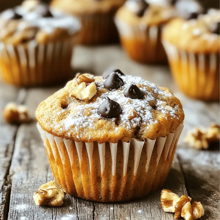 To make healthy banana oat muffins, you need a few main ingredients. Here is what you will need: - 2 ripe bananas, mashed - 1/4 cup honey or maple syrup - 1/2 cup unsweetened applesauce - 1 teaspoon vanilla extract - 1 cup rolled oats - 1 cup whole wheat flour - 1 teaspoon baking powder - 1/2 teaspoon baking soda - 1/2 teaspoon salt - 1/2 teaspoon ground cinnamon These ingredients work together to create a rich, moist muffin. The ripe bananas bring natural sweetness, while the applesauce adds moisture without extra fats. Whole wheat flour and oats provide fiber and nutrients. You can add fun flavors to your muffins with a few extra ingredients. Here are some optional add-ins: - 1/2 cup chopped walnuts or pecans - 1/4 cup dark chocolate chips Chopped nuts give a nice crunch and healthy fats. Dark chocolate chips add a touch of sweetness. You can mix and match to find your favorite combo! These muffins are not just tasty; they are also good for you. Each muffin is low in sugar and high in fiber. Here’s a quick look at what you get: - Calories: About 120 per muffin - Protein: 3 grams - Fiber: 3 grams - Fat: 2.5 grams This means you can enjoy a yummy treat without the guilt. You can feel good about serving these muffins to your family. For the full recipe, check out the Healthy Banana Oat Muffins 🧁 section. To start, gather all your ingredients. You need ripe bananas, honey or maple syrup, applesauce, and vanilla extract. In a large bowl, mash the bananas until smooth. Add the honey or maple syrup, applesauce, and vanilla extract. Stir these together until they blend well. Next, in another bowl, whisk the rolled oats, whole wheat flour, baking powder, baking soda, salt, and ground cinnamon. This gives your muffins a nice rise and flavor. Slowly add the dry mix to the wet mix. Stir gently; don’t overmix. If you want extra crunch, fold in walnuts or chocolate chips at this stage. Now, preheat your oven to 350°F (175°C). Line your muffin tin with paper liners or lightly grease it. Scoop the batter into each muffin cup. Fill each cup about two-thirds full to allow room for rising. Bake the muffins for 15 to 20 minutes. Check for doneness by inserting a toothpick into the center. If it comes out clean, your muffins are ready. If not, give them a few more minutes. Once baked, remove the muffins from the oven. Let them cool in the tin for about 5 minutes. Then, transfer them to a wire rack to cool completely. These muffins taste great warm. You can dust them with powdered sugar or drizzle a little honey on top for extra sweetness. Pair them with tea or coffee for a delightful treat. Check out the Full Recipe for more details! To make your healthy banana oat muffins just right, focus on the batter. Mix the wet and dry ingredients gently. Overmixing can lead to tough muffins. Use ripe bananas for natural sweetness and moisture. This gives your muffins better flavor and texture. Watch your oven temperature. Baking muffins at the wrong heat can ruin them. Too hot can burn the tops while leaving the insides raw. Use an oven thermometer for accuracy. Also, make sure to fill the muffin cups wisely. Filling them about two-thirds full helps them rise well without spilling over. Add a pinch of nutmeg for warmth or swap honey for maple syrup for a deeper taste. You can also use different nuts or chocolate chips. These simple swaps can change the whole muffin experience. Try mixing in some shredded coconut or dried fruit for extra fun. For the complete recipe, refer to the Full Recipe section above. Enjoy your baking! {{image_2}} If you need gluten-free muffins, you can swap the whole wheat flour. Use almond flour or coconut flour instead. Both options work well and keep the muffins moist. You may need to adjust the liquid a bit for these flours. A good rule is to add a little more applesauce or honey to keep the batter from being too dry. You can mix in other fruits to change the flavor. Try adding blueberries, chopped apples, or even shredded carrots. Each fruit brings a new taste. For spices, add nutmeg or ginger for warmth. You can also add a bit more cinnamon for a spicier kick. These changes will keep your muffins exciting and fresh! To change the sweetness, you can use agave syrup or date syrup instead of honey. These swaps are equally tasty. If you want to reduce fat, replace some of the applesauce with pureed avocado. This will keep the muffins soft and add healthy fats. You can also cut out the nuts or chocolate chips to lower calories. To keep your Healthy Banana Oat Muffins fresh, store them in an airtight container. Place a paper towel in the container to absorb moisture. This helps prevent the muffins from getting soggy. You can keep them at room temperature for up to three days. If you want to store them longer, consider freezing them. Freezing your muffins is a great way to enjoy them later. First, let the muffins cool completely. Then, wrap each muffin in plastic wrap or aluminum foil. Place them in a freezer-safe bag or container. They can last up to three months in the freezer. When you're ready to eat one, just take it out and let it thaw at room temperature. To enjoy your muffins warm, you can reheat them in the microwave or oven. For the microwave, heat on medium power for about 15-20 seconds. If you prefer the oven, preheat it to 350°F (175°C) and warm the muffins for about 5-10 minutes. This will bring back their fresh-baked taste. To make Healthy Banana Oat Muffins vegan, swap honey for maple syrup. Use non-dairy milk in place of applesauce if you prefer. Ensure the chocolate chips are dairy-free. This keeps the muffins tasty and plant-based. Yes, you can use quick oats. They will make the muffins a bit softer. Rolled oats give a chewier texture. Both options taste great. Just remember that quick oats might change the muffin’s structure slightly. To ripen bananas fast, place them in a brown paper bag. This traps the ethylene gas they emit, speeding up ripening. You can also add an apple to the bag for even faster results. If you need them ready today, you can bake them at 300°F (150°C) for 15-20 minutes. This method softens the fruit quickly. You’ve learned how to make healthy banana oat muffins from scratch. We discussed key ingredients, step-by-step instructions, and useful tips. Don't forget the variations to suit your taste, and store them properly for later. These muffins are simple, tasty, and nutritious. You can enjoy them anytime. Use the tips to make your baking fun and easy. Happy baking!