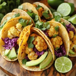 - Cauliflower florets - Corn tortillas - Seasonings (smoked paprika, cumin, garlic powder, onion powder) The main star of this dish is the cauliflower. I like to use a medium head, cut into small florets. Cauliflower soaks up flavors well. It becomes tasty when roasted. Next, I use small corn tortillas. They add a nice texture and flavor. The seasonings bring everything together. I use smoked paprika for a hint of smokiness. Cumin adds warmth. Garlic powder and onion powder enhance the flavor, making it rich and savory. - Red cabbage - Avocado - Fresh cilantro - Lime wedges Adding fresh toppings makes the tacos shine. I choose red cabbage for its crunch and color. Sliced avocado gives creaminess. Fresh cilantro adds brightness. I always serve lime wedges on the side. The lime juice adds a zesty kick that brightens the dish. - Vegan sour cream or yogurt For extra creaminess, I suggest vegan sour cream or yogurt. It adds a rich layer of flavor. While optional, it takes these tacos to another level. You can easily find vegan options at most stores. Check the Full Recipe for all the details and measurements. Set your oven to 425°F (220°C). This high temperature helps the cauliflower roast well. It will get crispy and golden, which adds great flavor. In a large bowl, toss the cauliflower florets with olive oil and spices. Use smoked paprika, cumin, garlic powder, onion powder, salt, and pepper. Mix until the florets are well coated. This step is key for tasty tacos. Spread the seasoned cauliflower in a single layer on a baking sheet. Roast it in the oven for 25-30 minutes. Flip the cauliflower halfway through for even cooking. You know it's done when it’s golden and tender. While the cauliflower roasts, warm the corn tortillas. Place them in a pan over medium heat. Heat each side for about 30 seconds. This makes them soft and easy to fold. Once the cauliflower is ready, it’s time to build your tacos. Start with a generous amount of roasted cauliflower in the center of each tortilla. Add toppings like shredded red cabbage, avocado slices, and fresh cilantro. Serve it all with lime wedges on the side. Drizzle with vegan sour cream if you like. Enjoy this delicious meal! For the full recipe, check out the Vegan Cauliflower Tacos section. To enhance the flavor of your vegan cauliflower tacos, use fresh spices. Fresh spices bring out the best taste. They add depth and warmth that dried spices can't match. I recommend buying whole spices and grinding them yourself. This keeps their oils intact, making them more fragrant. Try using smoked paprika and cumin as your main flavors. These spices pair well with the roasted cauliflower. Knowing when your cauliflower is done is key. Roast it until it's golden brown and tender. This usually takes about 25 to 30 minutes at 425°F (220°C). Halfway through roasting, flip the cauliflower. This helps it cook evenly and get crispy on all sides. Look for a fork to slide in easily when checking for doneness. Warming your tortillas properly makes a big difference. Heat them in a pan over medium heat. It takes about 30 seconds on each side. This makes them soft and pliable. You can also wrap them in a damp paper towel and microwave them for 15 seconds. Both methods work well. Just pick the one that fits your time best. For the full recipe, check the link provided. {{image_2}} You can change up the filling in your tacos. Try using beans or lentils instead of cauliflower. Black beans add a rich taste. They are also full of protein and fiber. Lentils are another great option. They cook quickly and absorb flavors well. You can use cooked chickpeas too. They give a nice texture and are very filling. Don't be afraid to experiment with spices or sauces. You can add chili powder for heat. Or mix in some curry powder for a unique twist. Try adding fresh herbs like basil or mint for bright notes. Sauces can elevate your tacos. A drizzle of tahini or a spicy salsa can make a big difference. Even a squeeze of fresh orange juice can change the flavor profile. The type of tortilla you use can change your tacos. Corn tortillas are traditional and gluten-free. They have a nice flavor that pairs well with cauliflower. If you prefer, try flour tortillas. They are soft but may contain gluten. You can also find gluten-free options made from almond or coconut flour. These can add a different taste and texture to your tacos. Enjoy experimenting with what works best for you! To store leftover vegan cauliflower tacos, place them in an airtight container. Make sure to separate the tortillas from the filling to keep them fresh. Refrigerate your tacos within two hours of cooking. They will stay good for about three to four days. For best quality, avoid stacking the tacos too high to prevent squishing. When you’re ready to eat your leftovers, reheat the cauliflower in the oven. Preheat it to 350°F (175°C). Spread the cauliflower on a baking sheet and heat for about 10 minutes. This keeps the cauliflower crispy. For tortillas, warm them in a dry pan on medium heat for about 30 seconds on each side. This helps maintain their texture and flavor. To freeze your taco components, first let everything cool completely. Place the roasted cauliflower in a freezer-safe bag, removing as much air as possible. Wrap the tortillas in foil or wax paper and put them in a separate bag. You can freeze them for up to three months. When you're ready to eat, thaw them in the fridge overnight before reheating. This method keeps your meal fresh and tasty. For the full recipe and more tips, check out the [Full Recipe]. You can easily swap out regular tortillas for gluten-free options. Look for corn tortillas, as they are naturally gluten-free. You can also find brands that offer gluten-free flour tortillas made from rice or almond flour. Check the labels to ensure they meet your dietary needs. Yes, you can prep the cauliflower in advance. Chop the florets and store them in an airtight container in the fridge for up to three days. You can also roast the cauliflower ahead of time. Just keep it in the fridge for two to three days. Reheat it in the oven for a few minutes before serving. Cauliflower tacos are a great choice for health. Cauliflower is low in calories and high in fiber. It is also rich in vitamins C and K, which help boost your immune system. Compared to traditional tacos, these are lower in carbs and fats. This makes them a great option for a healthy meal. Absolutely! You can add beans, like black beans or pinto beans, for protein. Simply rinse and warm them before adding them to the tacos. Tofu is another great choice. Cube it and sauté it with spices for extra flavor. This way, you can enjoy a more filling meal that still tastes amazing. You can find the full recipe for Vegan Cauliflower Tacos above. Cauliflower tacos are easy to make. You start with fresh cauliflower and tortillas. Season them well, add tasty toppings, and roast until perfect. You can switch up flavors and proteins too. Store leftovers smartly to keep them fresh. These tacos are tasty, healthy, and fun to prepare. Experiment and find your favorite mix. Enjoy every bite!