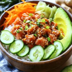 - 1 cup sushi rice - 8 oz sushi-grade tuna - 1 avocado, sliced - 1 small cucumber, julienned - 1 carrot, shredded - 2 tablespoons sesame seeds - 2 green onions, chopped The main ingredients create the heart of your spicy tuna sushi bowls. Sushi rice is key for that perfect texture. Sushi-grade tuna ensures freshness and safety. Fresh vegetables add color and crunch. - 1 tablespoon rice vinegar - 1 teaspoon sugar - ½ teaspoon salt These seasoning components give flavor to your rice. Rice vinegar adds a tangy taste. Sugar and salt balance the flavors and enhance the dish. - Seaweed sheets - Pickled ginger Optional add-ons can elevate your sushi bowls. Seaweed sheets are great for garnish. Pickled ginger offers a zesty kick and pairs well with the spicy tuna. For the full recipe, check the details above. To start, rinse the sushi rice under cold water. Keep rinsing until the water runs clear. This step removes excess starch. Next, drain the rice. In a medium saucepan, combine the rinsed rice and 1 ¼ cups of water. Bring it to a boil over medium heat. Once it starts to boil, reduce the heat to low. Cover the pot and let it simmer for 18 minutes. After cooking, remove the rice from heat. Let it sit, covered, for 10 minutes. Then, transfer the rice to a large bowl. For seasoning, mix 1 tablespoon rice vinegar, 1 teaspoon sugar, and ½ teaspoon salt in a small bowl. Stir until the sugar dissolves. Drizzle this mixture over the rice. Gently fold the rice to combine, being careful not to mash it. Let it cool to room temperature. In another bowl, take 8 oz of sushi-grade tuna, diced into small pieces. Add 2 tablespoons of sriracha and 1 tablespoon of mayonnaise. Kewpie mayonnaise adds a nice touch, but any mayo works. Mix everything well until the tuna is fully coated. If you want more heat, add extra sriracha to taste. This spicy tuna is the star of your sushi bowl. Now, it’s time to assemble! Divide the sushi rice evenly among your serving bowls. Top each bowl with a generous scoop of the spicy tuna mixture. Next, add sliced avocado, julienned cucumber, and shredded carrots. Finish off the bowls by sprinkling sesame seeds and chopped green onions on top. Serve with pickled ginger on the side. If you like, add a few strips of seaweed for garnish. Enjoy your Spicy Tuna Sushi Bowls! For the complete recipe, check out [Full Recipe]. Rinsing sushi rice is key. Start by placing your rice in a bowl and filling it with cold water. Swirl the rice gently. Drain the water when it turns cloudy. Repeat this until the water runs clear. This step helps remove excess starch and makes the rice less sticky. Timing is also important. Cook the rice for 18 minutes. After cooking, let it rest for 10 minutes. This resting time allows the rice to finish steaming. Fluff the rice gently with a fork after resting. Achieving the right texture for spicy tuna matters. Dice the sushi-grade tuna into small, even pieces. This helps it mix well with sauces. For the sauce, combine sriracha and mayonnaise in a bowl. Stir until the tuna is evenly coated. Taste it, and add more sriracha for extra heat if you like. You can explore alternative sauces too. Try adding a dash of soy sauce or sesame oil for a different flavor. Mixing in a bit of lime juice can also brighten the dish. Pair your spicy tuna sushi bowls with fresh ingredients. Slices of avocado, julienned cucumber, and shredded carrots work well. They add crunch and color. You can also serve them with pickled ginger on the side for a tangy kick. When it comes to presentation, arrange each component neatly. Use a wide bowl to showcase the layers. Sprinkle sesame seeds and chopped green onions on top for a pop of flavor and texture. If you like, add strips of seaweed for a nice touch. For the full recipe, check out the details above. {{image_2}} You can switch up the protein in your spicy tuna sushi bowls. Salmon is a fantastic choice. It offers a rich flavor and pairs well with the same sauces. If you prefer cooked options, shrimp works great too. Just boil or grill it before mixing it in. For those who want a vegetarian dish, try using marinated tofu. It adds a nice texture and absorbs flavors well. You can customize the flavor of your spicy tuna bowls easily. Adding different sauces gives you endless options. Try mixing in some soy sauce or ponzu for a tangy touch. If you like heat, incorporate chili oil or wasabi. You can also add vegetables to enhance the taste and crunch. Try thinly sliced radish or bell peppers for extra color and flavor. If you want to change the base of your bowl, there are great alternatives for sushi rice. Quinoa is a healthy option, packed with protein and fiber. It has a nutty flavor that pairs nicely with the toppings. Brown rice is another good choice; it’s hearty and full of nutrients. Just remember, both alternatives will change the texture and taste slightly, but they can still make a delicious dish. For the full recipe, check out the details above. Store any leftover spicy tuna sushi bowls in an airtight container. This keeps them fresh and tasty. The best temperature for storage is in the fridge. You should eat them within two days. After that, the fish may lose its quality. When you want to eat leftovers, it’s best to reheat only the rice. Place it in a microwave-safe bowl. Add a splash of water to keep it moist. Heat in short bursts of 30 seconds. Check often to avoid overcooking the rice. For toppings, enjoy them cold or at room temperature. This keeps the fresh taste. You can prepare some parts of the bowls in advance. Cook the sushi rice and store it in the fridge. Mix the spicy tuna but wait to add it until serving. Slice the avocado and cucumber just before you eat. This keeps everything fresh and bright in flavor. Assembling the bowls right before serving makes for a great meal. You can find the Full Recipe for all the details. To make Spicy Tuna Sushi Bowls, follow these basic steps: 1. Prepare the sushi rice: Rinse 1 cup of sushi rice in cold water until clear. Cook it with 1 ¼ cups of water until tender. 2. Season the rice: Mix 1 tablespoon of rice vinegar, 1 teaspoon of sugar, and ½ teaspoon of salt. Fold this into the cooked rice. 3. Make the spicy tuna: In a bowl, mix 8 oz of diced tuna with 2 tablespoons of sriracha and 1 tablespoon of mayonnaise. 4. Assemble the bowls: Place the seasoned rice in bowls, then top with spicy tuna, sliced avocado, julienned cucumber, and shredded carrots. 5. Garnish: Sprinkle sesame seeds and chopped green onions on top. Serve with pickled ginger. For the complete process, check the Full Recipe. If you don’t have sushi rice, you can use: - Short-grain rice: This rice is sticky and will work well. - Quinoa: It’s a healthy option with a nutty taste. - Brown rice: A heartier choice, though it will have a different texture. These options give a unique flavor and texture while keeping your dish fresh. Yes, eating raw tuna is safe if you use sushi-grade fish. Look for these indicators: - Freshness: It should smell like the ocean, not fishy. - Color: Bright red or deep pink indicates quality. - Source: Buy from trusted markets or fishmongers. Always ensure the tuna is handled properly to reduce any risks. Enjoy your sushi bowls with confidence! In this guide, I've covered how to create delicious spicy tuna sushi bowls. We started with the key ingredients like sushi rice and fresh tuna. Then, I shared steps for preparing the rice and mixing the spicy tuna. You learned tips to perfect your dish and variations to try. Ultimately, sushi bowls are fun and simple to make. You can customize them however you like, making each bowl unique. Enjoy experimenting with flavors and ingredients for a tasty meal!