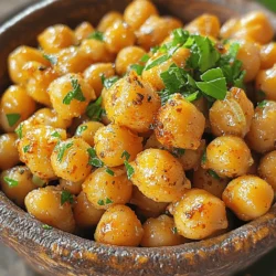 - 1 can (15 oz) chickpeas, drained and rinsed - 2 tablespoons olive oil - 4 cloves garlic, minced Chickpeas are the star here. They add protein and fiber. They also have a nice texture. Olive oil helps the spices stick and adds great flavor. Garlic brings a fragrant punch to each bite. - 1 teaspoon dried oregano - 1 teaspoon dried thyme - 1 teaspoon paprika Oregano and thyme add a warm, earthy taste. Paprika gives a slight smokiness. These spices work together to create a savory blend that you will love. - Fresh parsley, chopped, for garnish - Salt and pepper to taste Fresh parsley adds color and a burst of freshness. A sprinkle of salt and pepper enhances all flavors. You can adjust these to fit your taste. You can find the full recipe at the end of this article. Enjoy making your Garlic Herb Roasted Chickpeas! First, rinse the chickpeas in cold water. Drain them well to remove any excess liquid. Then, lay the chickpeas on a clean kitchen towel or paper towels. Gently pat them dry. This step is key for getting them crispy. Next, preheat your oven to 400°F (200°C). This high heat helps the chickpeas roast nicely. Now, grab a large bowl. Combine the dried chickpeas with olive oil, minced garlic, oregano, thyme, paprika, salt, and pepper. Toss everything together until the chickpeas are coated evenly. This ensures every bite is packed with flavor. Line a baking sheet with parchment paper for easier cleanup. Spread the seasoned chickpeas in a single layer on the sheet. This helps them cook evenly. Roast them in the preheated oven for 25 to 30 minutes. Shake the pan halfway through cooking. This prevents burning and helps them get crispy. Keep an eye on them, as oven times can vary. When they are golden brown and crunchy, they’re ready to come out. Let them cool for a few minutes. They will get crisper as they cool. For a final touch, sprinkle freshly chopped parsley on top. Enjoy these as a tasty snack or sprinkle them on salads. For the complete recipe, check the Full Recipe. To get your chickpeas nice and crunchy, start by drying them well. After rinsing, spread them on a clean kitchen towel. Use another towel to pat them dry. This step helps remove extra moisture. The drier they are, the crunchier they will be. Next, set your oven to 400°F (200°C). This high temperature helps the chickpeas roast quickly and evenly. Make sure to spread them out in a single layer on the baking sheet. This allows hot air to circulate around each chickpea, enhancing crispiness. To boost the flavor, think about adding more spices. You can try cumin for a warm taste or chili powder for heat. Each spice brings a new twist to the dish. Experiment to find your favorite mix! Fresh herbs can also make a big difference. They often taste better than dried herbs. If you have fresh oregano or thyme, use them! Just chop them finely and add them to your chickpeas. You will taste the difference. Garlic Herb Roasted Chickpeas make a great snack on their own. But they pair nicely with dips too. Try serving them with hummus or tzatziki for a tasty treat. You can also use them as a crunchy topping. Sprinkle them on salads to add texture. They work well in soups too. The chickpeas add a satisfying crunch to warm dishes. Enjoy your flavorful bite! {{image_2}} You can change the flavor of your chickpeas in fun ways. For a spicy kick, add cayenne or chili powder. Just a little will make your snack fiery and exciting. You can also try sweet variations. A sprinkle of cinnamon or a drizzle of maple syrup can turn these chickpeas into a sweet treat. Both options give you a tasty twist. Garlic Herb Roasted Chickpeas fit many diets. They are naturally vegan and gluten-free. This makes them a great snack for everyone. If you are vegan, you can enjoy these without any worries. They provide protein and fiber, making them a healthy choice. If you want to try something new, use an air fryer. The air fryer cooks the chickpeas quickly and makes them very crispy. Just set it to 400°F (200°C) and cook for about 15-20 minutes. Shake the basket halfway for even cooking. Another method is using the stovetop. Heat a pan over medium heat and add the seasoned chickpeas. Stir them often until they are crispy, about 10-15 minutes. This method is quick and gives you a crunchy bite. For the full recipe, check out the details above. After roasting your chickpeas, let them cool for at least 10 minutes. This step helps them become extra crunchy. Place them on a wire rack if you have one. If not, a plate works too. Make sure they cool completely before storing. Use an airtight container for storage. Glass jars or plastic containers both work well. Choose a size that fits the amount you have. You can keep Garlic Herb Roasted Chickpeas at room temperature for up to three days. Make sure to store them in a cool, dry place. Avoid direct sunlight, as it can make them go stale. If you want to keep them longer, store in the refrigerator. They can last up to a week this way. Just remember that refrigeration may make them less crunchy. To bring back the crunch, reheat in the oven. Preheat it to 350°F (175°C). Spread the chickpeas on a baking sheet and heat for about 5-7 minutes. This method helps keep them crispy. You can also use an air fryer if you have one. Set it to 350°F (175°C) and heat for 3-5 minutes. This method works great for quick snacks! For more details, check out the Full Recipe. Yes, you can use dried chickpeas. First, soak them in water overnight. This helps them soften. After soaking, drain the chickpeas and cook them. Boil them for about 1 to 1.5 hours until they are tender. Once cooked, follow the Full Recipe to make Garlic Herb Roasted Chickpeas. To make chickpeas less chewy, dry them well before roasting. Use a clean towel to pat them dry. Make sure your oven is hot enough. Roast them until they are golden brown. This could take about 25 to 30 minutes. Check them halfway through. They should be crispy and not chewy. Garlic Herb Roasted Chickpeas are great as a snack. You can enjoy them alone or with dips. Try hummus or yogurt-based dips. They also work well on salads and soups. Add them on top for extra crunch and flavor. Garlic Herb Roasted Chickpeas are easy and tasty. You learned about the key ingredients, step-by-step instructions, and useful tips. We explored flavor variations and ways to store leftovers. Remember, you can tweak spices to fit your taste. Whether you use the oven or an air fryer, crispy chickpeas make great snacks or side dishes. Keep experimenting, and enjoy every bite. Easy recipes like this help you eat well without stressing.