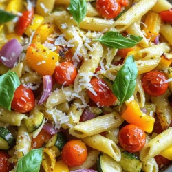 For roasted vegetable pasta, I like to use: - 2 cups assorted vegetables (zucchini, bell peppers, red onion, cherry tomatoes), chopped - 3 cloves garlic, minced When picking vegetables, choose what’s in season. Seasonal produce tastes better and is often cheaper. Look for colorful options. Fresh, firm vegetables yield the best flavor. If you can, visit a local farmer's market. It’s a great way to find fresh ingredients. I recommend using these types of pasta: - 8 ounces pasta (penne or fusilli preferred) Penne and fusilli hold sauce and roasted veggies well. If you're gluten-free, consider these alternatives: - Gluten-free pasta made from rice or quinoa - Chickpea or lentil pasta for extra protein These options work great and still taste delicious. For seasoning, I use: - 2 tablespoons olive oil - Salt and pepper, to taste - 1 teaspoon Italian seasoning These spices bring out the flavors of the vegetables. You can also add optional garnishes like: - 1/4 cup Parmesan cheese, grated (optional) - Fresh basil leaves for garnish These add a nice touch and enhance the dish’s look. If you want more flavor, try fresh herbs or a squeeze of lemon juice. Enjoy experimenting! First, you need to preheat your oven to 425°F (220°C). This high heat makes the vegetables caramelize nicely. While the oven heats, grab a large baking sheet. Spread your chopped vegetables on the sheet. I like to use a mix of zucchini, bell peppers, red onion, and cherry tomatoes. Next, add minced garlic, olive oil, salt, pepper, and Italian seasoning to the vegetables. Toss everything until well-coated. This step adds great flavor to your roasted vegetables. Now, place the baking sheet in the oven. Roast the vegetables for about 20-25 minutes. They should be tender and slightly caramelized when done. Stir the vegetables halfway through to ensure even cooking. This way, every bite will be tasty. While your veggies roast, bring a large pot of salted water to a boil. Add your pasta, like penne or fusilli. Cook it according to the package instructions until it reaches al dente. This means it should be firm to the bite. Don’t forget to reserve about 1/2 cup of the pasta water before draining the pasta. This water helps adjust the sauce later. In a large bowl, mix the roasted vegetables with the cooked pasta. If the mix seems dry, add some reserved pasta water. This helps create a lovely sauce that clings to everything. If you want, sprinkle grated Parmesan cheese on top and toss again. This adds a rich flavor. Serve hot, and don't forget to garnish with fresh basil leaves for a bright finish. For the full recipe, check out the details above! To achieve caramelization, you need high heat and some space. Spread your vegetables out on the baking sheet. If they are too close, they will steam instead of roast. Use a good amount of olive oil to help them brown. Stir them halfway through to ensure even cooking. If your veggies seem soggy, try a couple of tricks. Increase the oven temperature slightly. This helps moisture escape. You can also roast them for a longer time. Keep an eye on them to avoid burning. Adding a sprinkle of salt can help draw out extra moisture, too. Common mistakes with pasta include overcooking and not salting the water. Always check the package for cooking time. Aim for al dente, which means firm to the bite. This keeps the pasta from getting mushy when mixed with the roasted veggies. Flavoring the pasta cooking water is key. Use a generous amount of salt. It should taste like the sea. This step adds flavor to the pasta itself, which enhances the whole dish. For sides, a simple green salad pairs well. It adds freshness and crunch. Garlic bread is another great option. It soaks up any extra sauce from the pasta. Serve the dish hot for the best taste. Garnish with fresh basil leaves. This adds color and aroma. For presentation, use a large bowl. Mix everything well before serving. This way, the colors and textures shine through. Remember, you can find the Full Recipe to guide you through every step! {{image_2}} You can change your roasted vegetable pasta based on what's in season. For spring, use asparagus and peas. In summer, try zucchini and bell peppers. Fall is great for butternut squash and Brussels sprouts. In winter, root veggies like carrots and parsnips shine. Also, don't stick to just one pasta shape. Use penne, fusilli, or even spaghetti. Each shape holds sauce and flavors differently, making each meal unique. To make roasted vegetable pasta vegan, skip the cheese. You can use nutritional yeast for a cheesy flavor. It's a great source of vitamins and adds a nice touch. If you want more protein, add chickpeas or lentils. They mix well with all the roasted veggies. You could also add grilled chicken or shrimp for a non-vegan option. Herbs and sauces can boost the flavor of your dish. Try fresh basil, oregano, or thyme for herbs. You can also drizzle balsamic glaze or lemon juice for extra zest. If you want to switch up the cheese, use feta or goat cheese. They add a tangy taste that pairs well with roasted veggies. Get creative and make the dish your own! For the Full Recipe, check your favorite cooking site or app. To keep your roasted vegetable pasta fresh, follow these tips: - Refrigerating: Place leftovers in an airtight container. They can stay in the fridge for up to three days. - Freezing: For longer storage, freeze portions in freezer-safe bags. Squeeze out the air to avoid freezer burn. It can last up to three months. When you reheat, make sure to use low heat. This helps keep the pasta and veggies from becoming mushy. Add a splash of water or olive oil to bring back some moisture. Stir often for even warming. Meal prep is fun and easy with this recipe. You can prepare the components ahead of time: - Vegetables: Chop your veggies a day before. Store them in the fridge in a sealed bag. - Pasta: Cook the pasta ahead and keep it in a separate container. This prevents it from getting soggy. For ready-made meal storage, pack the pasta and vegetables in individual containers. This way, you can grab a healthy meal anytime. Just reheat and enjoy! Roasted Vegetable Pasta lasts about 3 to 5 days in the fridge. It is best to store it in an airtight container. Make sure the dish cools down before sealing. To enjoy its freshness, eat it within this time frame. If you want to keep it longer, consider freezing it. Yes, you can use frozen vegetables for this recipe. However, frozen veggies may not roast the same way as fresh ones. They often have more water. This can lead to a softer texture. To improve results, thaw them first and pat them dry. This helps reduce moisture and allows for better roasting. You can customize this recipe in many ways. Here are some ideas to get you started: - Add protein: Consider chicken, shrimp, or chickpeas for extra nutrition. - Change the veggies: Use seasonal vegetables like asparagus or broccoli. - Experiment with sauces: Try pesto, marinara, or a creamy sauce for added flavor. - Spice it up: Add red pepper flakes for a hint of heat. To make this dish gluten-free, choose gluten-free pasta. Many brands offer a variety of shapes, such as penne or fusilli. Be sure to read the labels to find one that suits your taste. This way, you can enjoy the roasted vegetable pasta without any gluten. This blog post covered how to make a delicious Roasted Vegetable Pasta. We explored selecting fresh veggies, choosing the right pasta, and using herbs for flavor. I shared step-by-step cooking instructions, tips for perfecting the dish, and variations to keep it exciting. Storing the leftovers and meal prep ideas help make this dish easy to enjoy later. Remember, cooking can be flexible. Feel free to experiment and make it your own. Enjoy your cooking journey!
