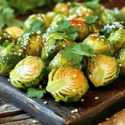 - 1 lb Brussels sprouts, trimmed and halved - 3 tablespoons olive oil - 2 tablespoons honey - 1 tablespoon Sriracha - 2 cloves garlic, minced The main ingredients for Honey Sriracha Brussels sprouts are simple yet tasty. First, you have the Brussels sprouts. I love using fresh ones. They should be trimmed and cut in half to get that nice caramelization. Olive oil adds richness and helps the flavors blend. Honey gives a sweet touch, while Sriracha adds heat. The garlic brings a punch that ties everything together. - Salt and pepper to taste - 1 tablespoon sesame seeds - Fresh cilantro, chopped For garnishes, salt and pepper are key. They enhance the dish’s flavors. Sesame seeds add crunch and a nutty taste. Fresh cilantro gives a pop of color and freshness. These optional garnishes take your Brussels sprouts to the next level. You can mix and match as you please. If you want to make this dish, check out the Full Recipe for more details! - Preheat your oven to 425°F (220°C). - In a large bowl, combine the halved Brussels sprouts, olive oil, minced garlic, honey, Sriracha, salt, and pepper. Toss everything well. Make sure each sprout is coated. - Spread the Brussels sprouts evenly on a baking sheet. Keep them in a single layer for best results. - Roast them for 20-25 minutes. Stir halfway through to ensure even cooking. Look for a nice, crispy texture. - Once done, transfer the Brussels sprouts to a serving dish. - Garnish with sesame seeds and fresh cilantro. This adds a nice crunch and flavor. For the full recipe, check the earlier section. To get those Brussels sprouts crispy, keep them in a single layer on the baking sheet. When they are crowded, they steam instead of roast. This can make them soggy, and we want crispy! Stirring halfway through cooking is key. It helps them brown evenly and adds to that delightful crunch. Just use a spatula to flip them over gently. You can adjust the Sriracha to change the heat level. If you prefer less spice, start with half a tablespoon. Taste the mix, and add more if you like it hotter. Remember, you can always add more spice, but you can't take it away! If honey isn't your thing, try other sweeteners. Maple syrup works well and adds a nice flavor. Brown sugar can also give a rich taste. Just remember to keep the balance of sweet and spicy right! These tips will help you make the best Honey Sriracha Brussels Sprouts! For the complete recipe, check out the Full Recipe section. {{image_2}} You can easily change the flavor of Honey Sriracha Brussels sprouts. One great addition is balsamic vinegar. This adds a nice tanginess that balances the sweet honey and spicy Sriracha. Just drizzle a tablespoon of balsamic over the sprouts before roasting. Another fun option is mixing in nuts. Nuts like almonds or pecans add crunch and depth. Toss a handful of nuts with the Brussels sprouts before roasting. This gives a satisfying texture that pairs well with the crispy, caramelized sprouts. If you need a vegan version, swap honey for maple syrup. This keeps the sweetness while making the dish plant-based. Use the same amount as honey for a smooth transition. For those who need gluten-free options, rest easy. The main ingredients are naturally gluten-free. Just double-check any sauces or extras you use. This way, you can enjoy your dish without worry. For the full recipe, check out the Honey Sriracha Brussels Sprouts section. To keep your Honey Sriracha Brussels sprouts fresh, store leftovers in the fridge. Use an airtight container to lock in moisture. Make sure the sprouts cool down before sealing the container. This helps prevent sogginess. When you're ready to enjoy your leftovers, reheating them right is key. You can use the oven or a skillet. For the oven, preheat it to 350°F (175°C). Place the Brussels sprouts on a baking sheet. Heat for about 10 minutes until warm. If using a skillet, add a little olive oil over medium heat. Stir the sprouts for a few minutes. This method helps keep them crispy and tasty. Avoid using the microwave, as it can make them soft and mushy. For the full recipe, check back to enjoy this flavorful dish again! Brussels sprouts take about 20 to 25 minutes to roast. Preheat your oven to 425°F (220°C). Spread the halved Brussels sprouts on a baking sheet in a single layer. This helps them cook evenly. Stir them halfway through the time to get that nice crispy texture. Yes, you can make Honey Sriracha Brussels sprouts ahead of time. Prepare the Brussels sprouts by mixing them with the honey and Sriracha. Store them in an airtight container in the fridge for up to two days. When ready to serve, just reheat them in the oven at 350°F (175°C) for about 10 minutes. You can also microwave them for a quicker option, but the oven keeps them crispier. Honey Sriracha Brussels sprouts pair well with many dishes. Try serving them alongside grilled chicken or pork for a tasty meal. They also work great as a side to rice bowls or tacos. If you want a vegetarian option, serve them with quinoa or a hearty salad. Feel free to mix and match to find your favorite combo! For the full recipe, check out the Honey Sriracha Brussels Sprouts section above. In this article, I covered the tasty Honey Sriracha Brussels sprouts recipe. We explored the key ingredients and how to prepare them. I shared tips for achieving a crispy texture and offered variations to suit your taste. We also discussed helpful storage and reheating methods. Brussels sprouts can be fun, easy, and delicious. Try this recipe to impress your family. You’ll enjoy the balance of sweet and spicy flavors. Cooking doesn’t need to be hard—simple steps can lead to great meals!
