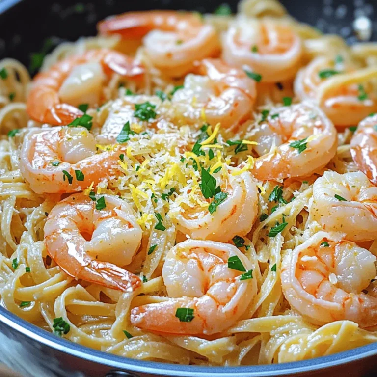 To make Garlic Butter Shrimp Scampi, gather these main items: - 1 pound large shrimp, peeled and deveined - 4 tablespoons unsalted butter - 3 tablespoons olive oil - 6 cloves garlic, minced - 8 ounces linguine or spaghetti These ingredients create a rich and tasty dish. The shrimp gives protein, while the pasta adds heartiness. You need a few key seasonings to add flavor: - 1 teaspoon red pepper flakes (adjust to spice preference) - Juice of 1 lemon - Zest of 1 lemon - 1/2 cup fresh parsley, finely chopped - Salt and pepper to taste These seasonings brighten the dish. Lemon juice adds tang, while red pepper flakes give a kick. For those who want to mix things up, consider these add-ins: - Grated Parmesan cheese (for serving) - Cherry tomatoes for freshness - Spinach for added greens These add-ins can elevate your dish even more. They make it colorful and exciting, so feel free to get creative! For the complete recipe, check out the Full Recipe section. To start, boil a large pot of water. Make sure to add salt to the water. This helps flavor the pasta. Once boiling, add 8 ounces of linguine or spaghetti. Cook it according to the package directions until it is al dente. This usually takes about 8-10 minutes. Remember to save 1 cup of pasta water before draining. This water helps adjust the sauce later if needed. While the pasta cooks, heat a large skillet over medium heat. Add 3 tablespoons of olive oil and 2 tablespoons of butter. Once hot, add 6 minced garlic cloves and 1 teaspoon of red pepper flakes. Sauté them for 1-2 minutes. Keep an eye on the garlic; it should smell nice but not burn. Next, add the shrimp in a single layer. Season them with salt and pepper. Cook for about 2-3 minutes on one side until they turn pink. Flip them and cook for another 1-2 minutes until fully done. Lower the heat and add the remaining 2 tablespoons of butter, along with the juice and zest of 1 lemon. Stir well to melt the butter and blend the flavors. If the sauce feels too thick, add some reserved pasta water until it looks just right. Now, add the drained pasta to the skillet. Toss it with the shrimp and sauce until everything is well mixed. If it needs more flavor, adjust the seasoning with salt, pepper, or lemon juice. Finally, stir in 1/2 cup of chopped fresh parsley. Serve your Garlic Butter Shrimp Scampi right away and top with grated Parmesan cheese. Enjoy this tasty dish! For more details, refer to the Full Recipe. To cook shrimp just right, watch the time. Shrimp cook fast. They usually need 2-3 minutes on each side. Look for the pink color and a firm texture. Overcooking makes shrimp tough. Always cook shrimp in a single layer for even heat. If they stick together, they won’t cook well. Use fresh herbs to brighten your dish. I love adding parsley and basil. They bring a fresh taste. Try adding a pinch of thyme or oregano for more depth. Red pepper flakes add a nice kick, but adjust to your heat preference. Lemon juice and zest also boost flavor. They make the dish bright and zesty. Avoid cooking shrimp straight from the freezer. Thaw them first for even cooking. Overcooking leads to rubbery shrimp, so keep an eye on them. Don’t skip the lemon juice; it adds balance. When cooking the garlic, don’t let it burn. Burnt garlic tastes bitter and ruins your dish. Finally, remember to reserve some pasta water. It helps adjust the sauce's thickness and keeps everything creamy. For the full recipe and all the details, check out the [Full Recipe]. {{image_2}} You can switch shrimp for scallops or chicken. Scallops bring a sweet taste. They cook fast and add a nice touch. Just sear them in the same garlic butter. Chicken provides a heartier meal. Cut it into small pieces for even cooking. Cook it until golden brown. Both options give you a new way to enjoy this dish. If you want a veggie twist, use vegetables instead of shrimp. Zucchini, bell peppers, or asparagus work well. Sauté them just like you would the shrimp. They soak up the garlic butter flavor. This makes a light yet tasty meal. For added protein, toss in chickpeas or lentils. You can still enjoy that creamy garlic sauce! While linguine is classic, you can try other pasta types. Spaghetti, fettuccine, or even zucchini noodles are great options. Each pasta has a unique texture. They all mix well with the garlic butter sauce. You can even use gluten-free pasta if needed. Experiment and find what suits your taste best! For the complete recipe, check out the Full Recipe section. To keep your garlic butter shrimp scampi fresh, let it cool down first. Place it in an airtight container. This step helps maintain its flavor and texture. Store it in the fridge for up to three days. If you use the Full Recipe, make sure to keep the shrimp and pasta separate for best results. Reheating is easy. You can use the microwave or the stove. If using a microwave, cover the dish and heat it in short bursts. Stir between intervals to ensure even heating. On the stove, gently warm it over low heat. Add a splash of water or broth to keep it moist. This method helps prevent the shrimp from becoming tough. Freezing garlic butter shrimp scampi is not ideal but possible. If you need to freeze it, do so without the pasta. Place the shrimp in an airtight freezer bag. Remove as much air as possible. It can last up to three months. When ready to eat, thaw it in the fridge overnight, then reheat as mentioned above. You can serve Garlic Butter Shrimp Scampi with various sides. Some great options include: - Garlic bread: This adds a nice crunch. - Steamed vegetables: Broccoli or asparagus work well. - Salad: A fresh, green salad balances the meal. - Rice or quinoa: These grains soak up the sauce nicely. Each option complements the shrimp's rich flavors perfectly. Yes, you can use frozen shrimp for this recipe. Just remember to thaw them first. Place the shrimp in cold water for about 15-20 minutes. Once thawed, pat them dry to remove excess moisture. This helps them cook evenly. Frozen shrimp can be just as tasty as fresh. Make sure to check the label for quality. Making garlic butter sauce is simple and quick. Here’s how: 1. Melt butter: Start with unsalted butter in a pan over medium heat. 2. Add garlic: Stir in minced garlic and cook for about 1-2 minutes. Be careful not to burn it. 3. Flavor it: Add lemon juice, zest, and seasonings like salt and pepper. This sauce is perfect for many dishes, not just shrimp scampi. It adds a burst of flavor! For the full recipe, check the Garlic Butter Shrimp Scampi section. Garlic butter shrimp scampi is a simple, tasty dish. We covered key ingredients, essential seasonings, and fun add-ins. I shared easy steps for cooking pasta, sautéing shrimp, and serving your dish. You also learned tips for perfect shrimp and common mistakes to avoid. We explored variations like scallops or veggie options, plus how to store leftovers. Now, you have the knowledge to create this meal with confidence and creativity. Enjoy experimenting with flavors and making it your own!