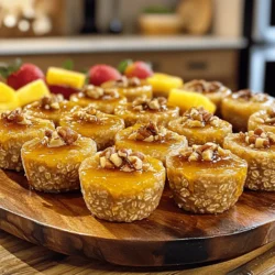 For these oatmeal cups, you need simple and wholesome items. Here’s a list: - 2 cups rolled oats - 1/2 cup brown sugar, packed - 1 teaspoon baking powder - 1/2 teaspoon salt - 1 teaspoon cinnamon - 2 cups milk (dairy or non-dairy) - 1/4 cup maple syrup - 1/4 cup unsweetened applesauce - 1 teaspoon vanilla extract These ingredients come together to create a warm and tasty breakfast. I love how the brown sugar and maple syrup blend into the oats. You can make these oatmeal cups even better with toppings. Here are some ideas: - Chopped nuts - Dried fruits - Fresh fruits - Chocolate chips Toppings let you personalize each cup. I often add chopped nuts for crunch or dark chocolate chips for a sweet touch. If you have dietary needs or preferences, some swaps can work well. Here are a few: - Use honey or agave syrup instead of maple syrup. - Swap the brown sugar for coconut sugar for a lower glycemic index. - Almond milk or oat milk can replace dairy milk. These changes keep your oatmeal cups just as tasty. You can still enjoy all the flavors with these simple swaps. For the complete recipe, check the Full Recipe section. First, set your oven to 350°F (175°C). This warm heat helps the oatmeal cups bake evenly. Next, grab a muffin tin. Use silicone or paper liners to make it easy to remove the cups later. Lining the tin keeps your cups from sticking. In a large bowl, place 2 cups of rolled oats. Add 1/2 cup of brown sugar, 1 teaspoon of baking powder, 1/2 teaspoon of salt, and 1 teaspoon of cinnamon. These flavors mix well together. Stir the dry ingredients until they are evenly combined. This step is crucial for a tasty bite. In another bowl, whisk together 2 cups of milk, 1/4 cup of maple syrup, 1/4 cup of unsweetened applesauce, and 1 teaspoon of vanilla extract. Make sure this mixture is smooth. The wet ingredients give your oatmeal cups moisture and sweetness. Pour this mixture into the dry ingredients and stir until well combined. Now, scoop the oatmeal mixture into the prepared muffin tin. Fill each cup about three-quarters full. If you like, add toppings like nuts or chocolate chips on top. Bake the cups in your preheated oven for 25-30 minutes. They should look golden brown and feel firm when touched. After baking, let the oatmeal cups cool in the tin for about 10 minutes. This helps them set. Then, transfer them to a wire rack to cool completely. For a fun twist, drizzle some extra maple syrup over the cups before serving. You can also pair them with fresh fruit for a complete meal. Enjoy these delightful bites! To get the best results, fill each cup the same. This helps them cook evenly. If you have a silicone muffin tin, use it. It makes removing the cups easy. Rotate the tin halfway through baking for uniform heat. This ensures all cups turn golden brown. You can control how sweet your oatmeal cups are. If you like them sweeter, add more brown sugar or maple syrup. If you want less sweetness, cut back on the sugar. You can also use ripe bananas or applesauce for natural sweetness. Taste the mixture before baking to get it just right. After baking, let the oatmeal cups cool completely. Store them in an airtight container. They last up to five days in the fridge. For longer storage, freeze them in a single layer on a baking sheet. Once frozen, transfer them to a freezer-safe bag. They can stay fresh for up to three months. Reheat in the microwave for a quick breakfast. Enjoy your tasty Maple Brown Sugar Oatmeal Cups! {{image_2}} You can change the flavor of your oatmeal cups easily. Try adding a mashed banana for a fruity twist. You might also use pumpkin puree for a fall taste. For chocolate lovers, mix in cocoa powder or mini chocolate chips. You could even add a spoonful of peanut butter for a creamy texture. Each option brings a new taste to your breakfast. Making these oatmeal cups fit your diet is simple. If you're vegan, just swap the milk for almond or oat milk. Use a plant-based sweetener instead of brown sugar. For gluten-free options, use certified gluten-free oats. These swaps let anyone enjoy your delicious oatmeal cups, regardless of diet. Toppings make your oatmeal cups even more fun. Sprinkle some chopped nuts for crunch and protein. Dried fruits like cranberries or raisins add sweetness. You can also use fresh fruits, like berries or sliced bananas, to brighten the dish. Drizzle a bit of honey or extra maple syrup for extra flavor. These toppings not only taste great but also make your breakfast look beautiful. For the full recipe, check out the recipe above and enjoy creating your own tasty variations! After baking, let your Maple Brown Sugar Oatmeal Cups cool down. Once cool, place them in an airtight container. They stay fresh in the fridge for up to five days. If you want to keep them longer, consider freezing them. To freeze, wrap each oatmeal cup in plastic wrap. Then, place them in a freezer-safe bag or container. They will last for up to three months in the freezer. When you’re ready to enjoy, just thaw them in the fridge overnight. To reheat, simply take an oatmeal cup out of the fridge or freezer. For fridge cups, microwave for 30-60 seconds. For frozen cups, heat them for about 1-2 minutes. You want them warm all the way through. Enjoy your delightful breakfast treat any time! To make oatmeal cups gluten-free, use certified gluten-free oats. Regular oats may contain gluten. Check the label to be sure. You can also swap regular baking powder with a gluten-free version. Yes, you can use instant oats. However, the texture will change. Instant oats may make the cups softer. Rolled oats give a better structure, so I recommend using them for the best results. Oatmeal cups can last up to five days in the fridge. Store them in an airtight container to keep them fresh. They may lose some texture over time but will still taste great! Serve oatmeal cups warm, drizzled with extra maple syrup. Add fresh fruit or a sprinkle of nuts for crunch. They make a great grab-and-go breakfast or snack! For the complete recipe, check out the Full Recipe section. It provides all the steps and tips you need to create these tasty oatmeal cups. These maple brown sugar oatmeal cups are easy to make and delicious. You can customize them with your favorite toppings or make swaps for dietary needs. Remember to store extras properly for later. This recipe is not only tasty but also fun to create. Try different flavors to keep things interesting. Enjoy making these oatmeal cups and share them with friends and family. You're sure to love the results!